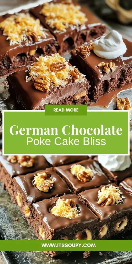 Get ready to satisfy your sweet tooth with this delightful and easy German Chocolate Poke Cake! This recipe features a rich chocolate flavor infused with sweetened condensed milk for an irresistibly creamy treat. Perfect for any occasion, you'll love the simple ingredients and fun variations to try. Don't miss out on making this scrumptious dessert that everyone will love. Click through to explore the full recipe and bring this delicious cake to your table!