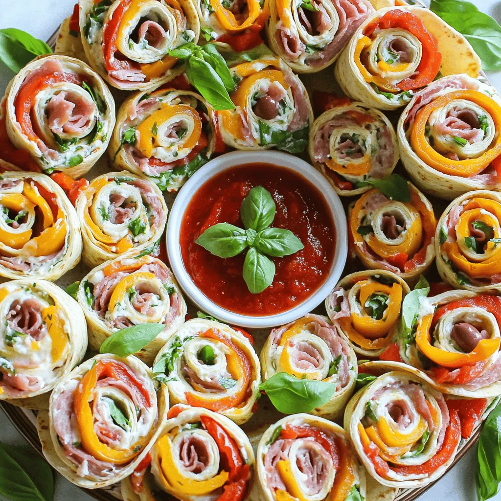 To make easy Italian pinwheels, you need simple ingredients. Gather four large spinach or tomato flour tortillas. Next, you will need eight ounces of softened cream cheese. This will be the base for your filling. You also need one cup of Italian-style deli meats like salami or prosciutto. Add one cup of shredded mozzarella cheese for a creamy texture.