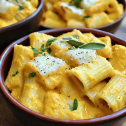 To make a tasty pumpkin and gruyere rigatoni, gather your ingredients. You need rigatoni pasta, pumpkin puree, Gruyere cheese, heavy cream, olive oil, onion, garlic, sage, thyme, salt, and pepper. Fresh parsley adds a nice touch for garnish.