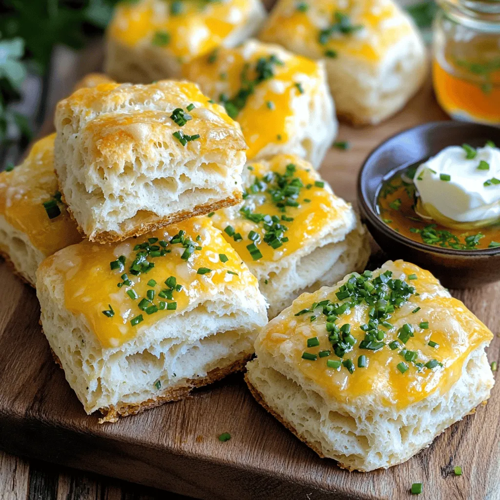 To make these fluffy herb and cheese biscuits, you will need: - 2 cups all-purpose flour - 1 tablespoon baking powder - 1 teaspoon salt - 1/2 teaspoon baking soda - 1/4 cup unsalted butter, chilled and cubed - 1 cup buttermilk (or regular milk with a splash of vinegar) - 1/2 cup shredded sharp cheddar cheese - 1/4 cup grated Parmesan cheese - 2 tablespoons fresh chives, chopped - 1 tablespoon fresh parsley, chopped You can add fun flavors to your biscuits. Try these options: - 1/2 cup cooked and crumbled bacon - 1/2 cup chopped spinach - 1/4 teaspoon garlic powder - 1/4 teaspoon onion powder - A pinch of red pepper flakes for spice Using fresh ingredients makes a big difference. Here are some tips: - Choose high-quality butter for rich flavor. - Use fresh herbs for the best taste and aroma. - If using buttermilk, ensure it is fresh. This helps the biscuits rise. - For cheese, go for sharp cheddar and fresh Parmesan. They add depth to every bite. By following these guidelines, you set the stage for delicious, homemade biscuits. For the full recipe, check out the Fluffy Herb & Cheese Biscuits. 1. First, preheat your oven to 450°F (230°C). Line a baking sheet with parchment paper. 2. In a large bowl, whisk together: - 2 cups all-purpose flour - 1 tablespoon baking powder - 1 teaspoon salt - 1/2 teaspoon baking soda 3. Next, add 1/4 cup of chilled, cubed unsalted butter to the flour mix. 4. Use a pastry cutter or your fingers to cut the butter into the flour. Stop when it looks like coarse crumbs. 5. Then, gently stir in: - 1/2 cup shredded sharp cheddar cheese - 1/4 cup grated Parmesan cheese - 2 tablespoons chopped fresh chives - 1 tablespoon chopped fresh parsley 6. Make a well in the center and pour in 1 cup of buttermilk. Stir just until the dough comes together. Don't overmix. 7. Turn the dough out onto a floured surface. Knead it gently about 5-6 times. 8. Pat the dough to about 1-inch thick. Use a floured biscuit cutter to cut out rounds. Place them on the baking sheet, just touching. 9. Gather scraps and re-pat the dough to cut more biscuits. 10. Bake for 12-15 minutes until the tops are golden and the biscuits rise. During baking, keep an eye on the biscuits. They should puff up nicely and turn a light golden color. Your kitchen will smell amazing! Let them cool slightly on a wire rack before serving. For best results, use a light touch when mixing and kneading. This keeps your biscuits light and fluffy. If you want a fun twist, try adding different herbs or cheese. Serve the biscuits warm on a board with herb-infused honey or whipped butter for a tasty treat. Enjoy your homemade fluffy herb and cheese biscuits! For the complete recipe, check out the Full Recipe section. To get fluffy biscuits, you need the right mix. Use cold butter. This helps the biscuits rise well. Cut it into the flour until it looks like crumbs. Do not overwork the dough. Stir just enough until it comes together. You want soft, airy biscuits, not tough ones. Add herbs and cheese to boost flavor. Fresh chives and parsley work well in this recipe. You can try garlic powder or rosemary too. For a cheesy twist, use sharp cheddar and Parmesan. Mix these in with the dry ingredients for even flavor. Avoid overmixing the dough. This makes biscuits tough, not soft. Also, don't skip the chilling step for the butter. If the butter warms up, the biscuits won’t rise as well. Finally, remember to preheat your oven. A hot oven helps the biscuits bake perfectly. For more details, check out the Full Recipe. {{image_2}} If you want to make gluten-free biscuits, use a gluten-free flour mix. Many stores sell these blends. Look for one that has a good rise. You can also add xanthan gum to help with the texture. This helps bind the dough. Follow the same steps as the original recipe for best results. You can make biscuits with different flavors. Try adding garlic powder for a nice kick. Rosemary works well too. Just add one teaspoon of dried garlic or two teaspoons of chopped fresh rosemary to the dry mix. These flavors pair great with cheese. Mix and match until you find your favorite. Not a fan of cheddar? You can use other cheeses. Try using feta for a tangy twist. You could also use mozzarella for a milder taste. Make sure to adjust the amount based on how strong you want the flavor. Cheese really adds richness to your biscuits. You can find a full recipe that includes different cheese options. Store leftover biscuits in an airtight container. Keep them at room temperature for up to two days. If you want them to last longer, refrigerate them for about a week. Be sure to let them cool completely before storing. This helps prevent sogginess. To reheat biscuits, you can use the oven or microwave. For the oven, preheat it to 350°F (175°C). Place the biscuits on a baking sheet and heat for about 10 minutes. This makes them warm and crisp again. If you're in a rush, microwave one biscuit for 15-20 seconds. It will be warm, but not as crispy. You can freeze biscuits for up to three months. Wrap each biscuit in plastic wrap, then place them in a freezer bag. When you're ready to enjoy them, take them out and let them thaw in the fridge overnight. For a quick option, you can reheat from frozen in the oven for about 15-20 minutes. Enjoy them fresh from the oven! For the full recipe, check out the Fluffy Herb & Cheese Biscuits. To make your biscuits fluffier, focus on a few key steps. First, use cold butter. Cold butter creates steam and helps the biscuits rise. Next, don’t overmix the dough. Mix until just combined. This keeps the texture light. Lastly, use baking powder and baking soda. These leavening agents help the dough rise. If you follow these tips, you’ll have light and fluffy biscuits. Yes, you can use regular milk instead of buttermilk. To make a quick substitute, add a splash of vinegar to the milk. Let it sit for five minutes. This will curdle the milk slightly, mimicking buttermilk's tang. It works well in the recipe and keeps the biscuits moist. Homemade biscuits last for about two days at room temperature. Store them in an airtight container to keep them fresh. If you want them to last longer, freeze them. They can stay frozen for up to three months. To reheat, simply bake them at 350°F (175°C) for about 10-15 minutes until warm. Enjoy your fresh biscuits at any time! In this blog post, we covered ingredients, step-by-step instructions, and helpful tips. You learned which ingredients matter most and how they affect your biscuits. We discussed baking tricks for great texture and flavor. Plus, you found options for gluten-free and flavored biscuits. Storing and reheating tips will keep your biscuits fresh. Follow these guidelines for perfect biscuits every time. Enjoy a fun baking experience, and share with friends!