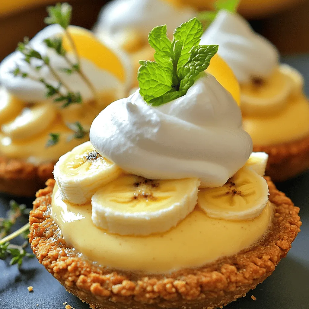 In this simple recipe, you will create tasty mini banana cream pies. Each pie has a crunchy crust, creamy filling, and fluffy whipped topping. You will love how easy it is to make these pies without baking.
