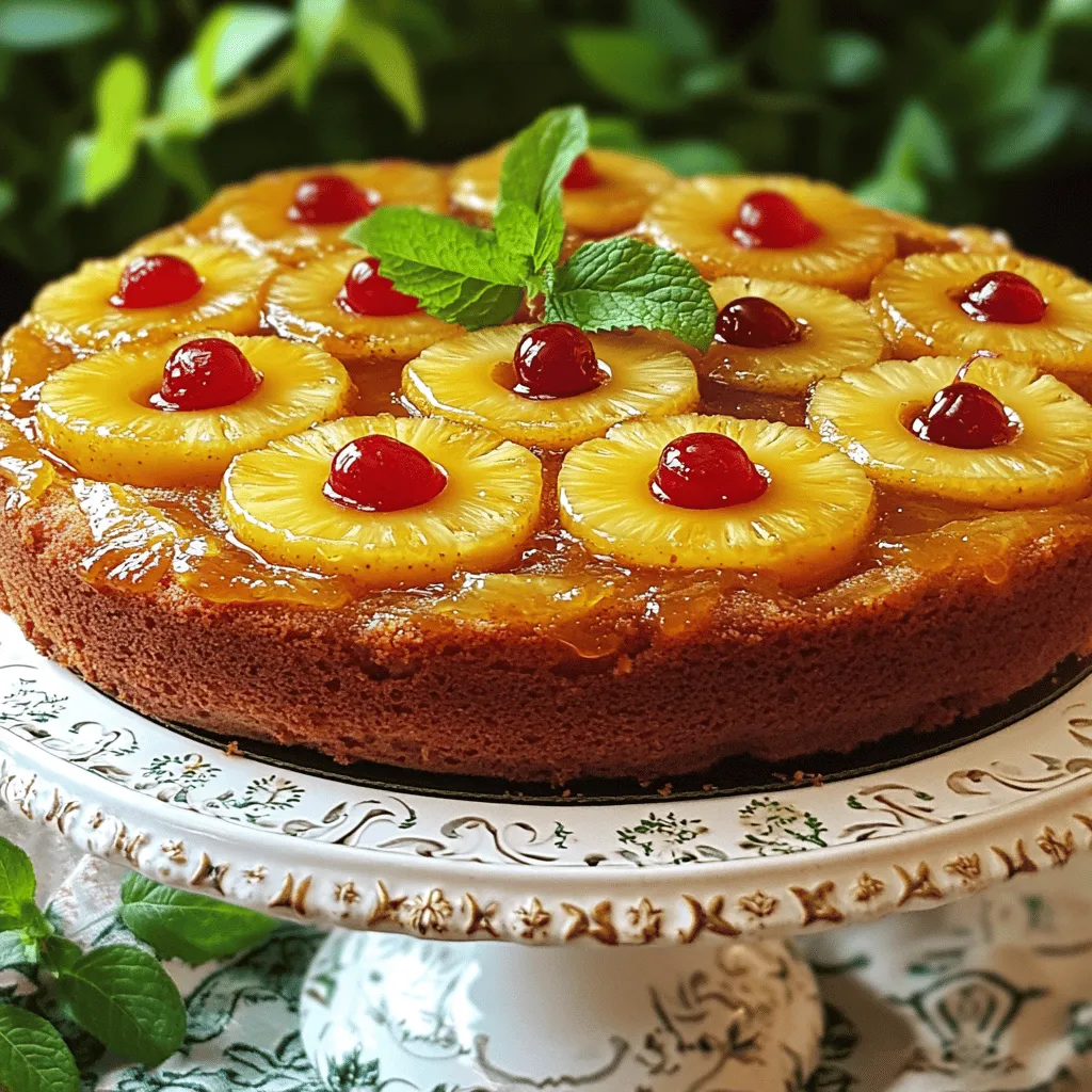 To make a Heavenly Pineapple Upside-Down Cake, you will need: - 1 can (20 oz) pineapple slices in juice, drained - 1/2 cup unsalted butter (1 stick) - 3/4 cup brown sugar - 1/4 cup granulated sugar - 1 teaspoon vanilla extract - 2 large eggs - 1 1/2 cups all-purpose flour - 2 teaspoons baking powder - 1/2 teaspoon salt - 1/2 cup milk - Maraschino cherries (optional, for garnish)