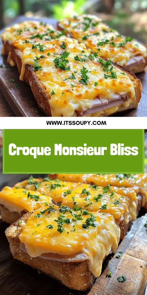 Dive into the world of French cuisine with this delightful Croque Monsieur recipe! This classic sandwich features layers of melted Gruyère cheese, savory ham, and creamy béchamel sauce, all tucked between crispy sourdough bread. Follow our step-by-step guide to master this delicious dish, learn essential tips, and explore variations like the Croque Madame. Click through to discover the full recipe and bring this French favorite to your kitchen!