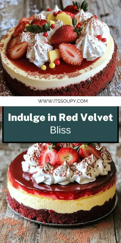 Indulge your senses with a Decadent Red Velvet Strawberry Cheesecake that is perfect for any occasion! This delightful dessert layers rich red velvet cake with a creamy cheesecake filling infused with fresh strawberry puree. Follow our easy step-by-step recipe to create this stunning treat that will impress your friends and family. Click through for all the details and start your baking journey today!
