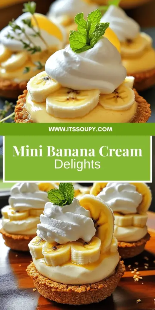 Indulge in the delightful world of No Bake Mini Banana Cream Pies! This easy and quick recipe is perfect for satisfying your sweet cravings without the oven. Featuring a crunchy crust, creamy pudding, and fluffy whipped topping, these mini pies are a fantastic treat for any occasion. Ready to impress your friends and family? Click through for the full recipe and tips to create these tasty treats that everyone will love!