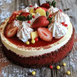 - Red Velvet Cake Crust - 1 ½ cups crushed red velvet cake (store-bought or homemade) - ½ cup melted butter