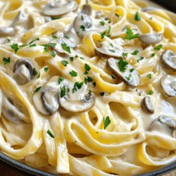 To make creamy bacon mushroom pasta, gather these fresh ingredients: - 8 oz fettuccine pasta - 2 cups mushrooms (cremini or button), sliced - 1 cup heavy cream - 1 tablespoon olive oil - 2 cloves garlic, minced - 1 small onion, diced - 1/2 teaspoon dried thyme - 1/2 teaspoon black pepper - Salt to taste - 1/4 cup grated Parmesan cheese - Fresh parsley, chopped (for garnish) Each ingredient plays a key role in the dish's flavor. The fettuccine gives a great base, while the mushrooms add earthiness. Heavy cream makes the sauce rich and smooth. Olive oil is perfect for sautéing and adds a nice touch of flavor. Garlic and onion bring depth, while thyme and black pepper enhance the taste. Parmesan cheese adds a salty kick, and parsley brightens the dish. For a full flavor experience, use fresh ingredients whenever you can. This recipe is not only simple but also packs a punch. You can find the full recipe in the provided link. Enjoy your cooking adventure! To start, boil a large pot of salted water. Add the fettuccine pasta and cook until al dente. This usually takes about 8-10 minutes. Once cooked, drain the pasta. Save about half a cup of the pasta water for later. Set the fettuccine aside while you prepare the sauce. Next, heat olive oil in a large skillet over medium heat. Add the diced onion and cook for about 3-4 minutes. You want the onion to be soft and clear. Then, add the minced garlic. Cook it for one more minute. The garlic should smell very good by now. Now, it’s time for the mushrooms. Add the sliced mushrooms to the skillet. Cook them for 5-7 minutes until they turn brown and soft. Stir them often so they don’t stick to the pan. This step adds a nice depth of flavor to your dish. Once the mushrooms are ready, lower the heat. Pour in the heavy cream and mix well. Let the sauce simmer gently for about 3-4 minutes. You’ll notice it getting thicker. This creamy sauce is what makes the dish special. Add the cooked fettuccine to the skillet. Toss everything together to coat the pasta with the sauce. If the sauce is too thick, slowly add the reserved pasta water until you get the right consistency. You want the pasta to be creamy, but not too runny. Finally, stir in the dried thyme, black pepper, and salt. Mix in the grated Parmesan cheese until everything is well combined. Serve immediately, garnished with fresh parsley for a touch of color. Enjoy your creamy bacon mushroom pasta! For the full recipe, check the ingredient section above. To make a great creamy sauce, start with cold heavy cream. This helps it heat evenly. Pour the cream slowly into the skillet after the mushrooms cook. Stir gently to mix it well. Keep the heat low to avoid burning. If the sauce gets too thick, add a splash of reserved pasta water. This keeps the sauce silky and smooth. Always use a big pot with plenty of water. This helps the pasta cook evenly. Add a good amount of salt to the water. It makes the pasta taste better. Cook the fettuccine until it is al dente. This means it should be firm but not hard. Reserve some pasta water before draining. This water can help adjust your sauce later. When you sauté mushrooms, don’t crowd the pan. This helps them brown well. Use medium heat and let them sit for a minute before stirring. This gives them a nice color. Add a pinch of salt when they start to cook. This helps draw out moisture. Cook them until they are browned and tender for the best flavor. {{image_2}} You can make this pasta dish even better by adding protein. Chicken adds a hearty touch. Just cook chicken strips in the skillet after the onions. Shrimp gives a nice seafood twist. Toss them in when the mushrooms are almost done. For a plant-based option, add tofu. Press and cube it, then sauté until golden. This way, you’ll have a filling meal. If you want a lighter dish, try a vegetarian version. Use cashew cream or almond milk instead of heavy cream. For cheese, nutritional yeast can provide a cheesy taste without dairy. These swaps still keep the dish creamy. Plus, they add unique flavors that surprise your taste buds. Adding veggies boosts both flavor and nutrition. Fresh spinach wilts nicely into the sauce. Toss it in right before serving for a pop of color. Peas add a sweet crunch. You can mix them in with the pasta. Broccoli florets bring a good texture. Steam them first, then mix with the creamy sauce. Each choice makes your pasta even more delightful. For the full recipe, check out Creamy Mushroom Pasta Bliss. You can store leftover creamy bacon mushroom pasta in the fridge. Place it in an airtight container. It stays fresh for up to three days. Make sure it cools down before sealing. This keeps moisture out and prevents spoilage. If you want to freeze the pasta, follow these steps. First, let it cool completely. Then, place it in a freezer-safe container. You can freeze it for up to three months. To avoid freezer burn, use plastic wrap before sealing the lid. To reheat the pasta, use a skillet or microwave. For the skillet, add a splash of water or cream. Heat it on low until warm. Stir often to mix the sauce. If using a microwave, cover the dish to keep moisture in. Heat in short bursts, stirring in between. This prevents uneven heating. Enjoy your creamy bacon mushroom pasta just like the first time! I love using fettuccine for Creamy Bacon Mushroom Pasta. Its wide shape holds the sauce well. You can also try penne or rigatoni. They are great choices too. These pastas will soak up the creamy sauce nicely. Yes, you can make this dish ahead! Cook the pasta and sauce separately. Store them in the fridge. When you are ready to eat, combine them and reheat. Add a splash of cream or pasta water to keep it smooth. To make this dish gluten-free, use gluten-free pasta. Many brands offer great options now. Just follow the cooking instructions on the package. The rest of the recipe remains the same. I love serving a simple green salad with this pasta. A light Caesar salad works well too. Garlic bread is another tasty option. It’s great for soaking up the creamy sauce. Absolutely! You can use any type of mushroom you like. Cremini and button mushrooms are classic choices. Shiitake or portobello mushrooms add a rich flavor. Experiment with different kinds for fun new tastes. For the full recipe, check the link! This blog post covered making a tasty creamy mushroom pasta. We discussed key ingredients and gave step-by-step instructions. I shared tips for perfecting your sauce and offered helpful variations. Don't forget storage tips to keep leftovers fresh. Enjoy experimenting with different proteins or veggies to make it your own. Cooking should be fun, and this dish makes it easy to impress. Remember, the joy of food is in the details! Happy cooking!