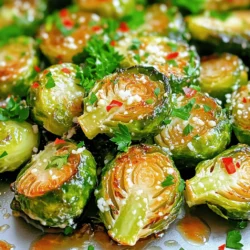 - 1 pound Brussels sprouts, trimmed and halved - 3 tablespoons olive oil - 4 cloves garlic, minced - 1/2 cup grated Parmesan cheese - 1 teaspoon garlic powder - 1 teaspoon onion powder - 1 teaspoon salt - 1/2 teaspoon black pepper - 1/4 teaspoon red pepper flakes (optional) - Fresh parsley for garnish To make Garlic Parmesan Roasted Brussels Sprouts, you need fresh, vibrant Brussels sprouts. They should be firm and free from dark spots. Use good-quality olive oil for the best flavor. Fresh garlic adds a nice punch, but garlic powder enhances the taste too. Parmesan cheese brings a salty, creamy finish. Each serving of this dish has about 180 calories. The macronutrient breakdown is roughly: - 12 grams of fat - 12 grams of carbohydrates - 6 grams of protein Brussels sprouts are rich in vitamins like C and K. They also contain important minerals like iron and potassium. Garlic adds its own health benefits, such as boosting the immune system. Enjoying these sprouts gives you a tasty way to eat healthy! For the full recipe, check out the detailed steps to bring this dish to life. - Preheat your oven to 425°F (220°C). This high heat helps the sprouts become crispy. - In a large bowl, mix the halved Brussels sprouts with olive oil and minced garlic. - Add garlic powder, onion powder, salt, black pepper, and red pepper flakes if you like heat. Toss until all sprouts are well coated. - Spread the Brussels sprouts on a baking sheet, cut side down. This helps them brown nicely. - Roast in the oven for 20-25 minutes. Check halfway and shake the pan for even cooking. Look for a golden brown color. - When done, take them out and sprinkle grated Parmesan cheese on top. The heat will melt it a bit. - Put the baking sheet back in the oven for 2-3 minutes. This step adds a lovely cheesy flavor. - Serve hot and sprinkle with fresh chopped parsley for a nice touch. You can find the Full Recipe to make your own Garlic Parmesan Roasted Brussels Sprouts! To make Garlic Parmesan Roasted Brussels Sprouts shine, start with a good coating. Toss the halved sprouts in olive oil and seasonings in a large bowl. This ensures each piece gets flavor. Next, spread them out on the baking sheet. Place them cut side down. This helps them caramelize nicely. Roasting at 425°F (220°C) for 20-25 minutes gives you a crispy texture. Remember to shake the pan halfway for even cooking. A common mistake is overcrowding the baking sheet. When you pack too many sprouts together, they steam instead of roast. This results in soggy sprouts, not the crispy ones you want. Another mistake involves cooking times. Different ovens may cook at various rates. Keep an eye on your sprouts. If they are not brown and tender in 25 minutes, give them a few more minutes. Always trust your eyes to judge doneness. {{image_2}} You can boost the taste of Garlic Parmesan Roasted Brussels Sprouts in fun ways. One great option is to add bacon or pancetta. The salty, smoky flavor of bacon pairs well with the sprouts. Just cook the bacon first, then toss it in with the Brussels sprouts before roasting. Another way to switch it up is to substitute Parmesan cheese with other cheese options. Try using Pecorino Romano for a sharper taste. You might also enjoy a mix of mozzarella and cheddar for a creamy, melty effect. Don't be afraid to experiment with your favorite cheese! If you want to make this dish vegan, it's simple! Just skip the Parmesan cheese and use nutritional yeast instead. It gives a cheesy flavor without dairy. You can also use olive oil to keep it plant-based. For gluten-free considerations, rest easy. This recipe is already gluten-free! Just be sure to check that any additional ingredients you use, like bacon or cheese, are also gluten-free. Enjoy your delicious meal without worry! To keep your Garlic Parmesan Roasted Brussels Sprouts fresh, store them in the refrigerator. Place them in an airtight container. Make sure to cool them down first. They will last for about 3 to 5 days in the fridge. For longer storage, you can freeze them. Spread the cooled sprouts on a baking sheet. Freeze them for about an hour, then transfer them to a freezer bag. This way, they won’t stick together. They can stay in the freezer for up to 3 months. When it’s time to enjoy your leftovers, reheating is key. The best way to keep them crispy is to use an oven. Preheat your oven to 350°F (175°C). Spread the sprouts on a baking sheet and reheat for about 10-15 minutes. This method keeps them crunchy and tasty. If you're in a hurry, you can use a microwave. Place the sprouts on a microwave-safe plate. Heat them for about 1-2 minutes. For best results, cover the plate with a damp paper towel. This keeps the moisture in but may not make them crispy. How long do Garlic Parmesan Roasted Brussels Sprouts last in the fridge? Garlic Parmesan Roasted Brussels Sprouts last about 3 to 5 days in the fridge. Store them in an airtight container. This keeps them fresh and tasty for your next meal. Can I prepare Brussels sprouts ahead of time? Yes, you can prepare Brussels sprouts ahead of time. You can wash, trim, and halve them a day before. Just keep them in the fridge in a sealed bag. This saves time when you are ready to cook. What can I use instead of Parmesan cheese? If you need a substitute for Parmesan, try Pecorino Romano or nutritional yeast for a vegan option. Both add a nice, cheesy flavor to your dish. How to substitute fresh garlic with garlic powder? You can use garlic powder in place of fresh garlic. Use 1/8 teaspoon of garlic powder for each clove of fresh garlic. This works well in most recipes, including the Garlic Parmesan Roasted Brussels Sprouts. What if my Brussels sprouts are not roasting evenly? If your Brussels sprouts are not roasting evenly, make sure they are in a single layer on the baking sheet. Shake the pan halfway through cooking to ensure they brown nicely. How can I tell when Brussels sprouts are done cooking? Brussels sprouts are done when they are golden brown and tender. You can poke them with a fork to check for softness. If they are crispy on the outside, they are ready to enjoy! This blog post covered making Garlic Parmesan Roasted Brussels Sprouts. We looked at the key ingredients, their nutrition, and helpful tips for cooking. Be mindful of common mistakes to ensure perfect sprouts. You can also try variations like adding bacon or using different cheeses. Proper storage and reheating methods help maintain freshness. Experiment with this recipe and enjoy the delicious flavors it brings. Happy cooking!
