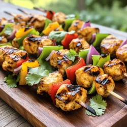 To make Zesty Lime Chicken Skewers, you'll need: - 1 lb (450g) boneless, skinless chicken breasts, cut into 1-inch cubes - 1 red bell pepper, cut into 1-inch pieces - 1 green bell pepper, cut into 1-inch pieces - 1 small red onion, cut into wedges These ingredients form the base of your skewers. The chicken gives protein, while the peppers and onion add crunch and flavor. The marinade is key to adding flavor. Gather these items: - 1/4 cup fresh lime juice - 2 tablespoons olive oil - 2 cloves garlic, minced - 1 teaspoon ground cumin - 1 teaspoon smoked paprika - 1 teaspoon honey - Salt and pepper, to taste - 1/4 teaspoon red pepper flakes (optional, for extra spice) This mix creates a zesty and aromatic flavor. Lime juice gives tanginess, while honey adds a hint of sweetness. To make your dish pop, consider these garnishes: - Fresh cilantro Cilantro adds a bright, fresh touch. It enhances the overall look and taste of your skewers. For the full recipe, check out the complete guide. To start, grab a large mixing bowl. Whisk together these simple ingredients: fresh lime juice, olive oil, minced garlic, ground cumin, smoked paprika, honey, and red pepper flakes. Make sure to add salt and pepper to taste. This marinade brings out the bright flavors in the chicken. Next, add the cubed chicken to the marinade. Mix well so each piece is coated. Cover the bowl and place it in the fridge. Let the chicken marinate for at least 30 minutes. For more flavor, you can let it sit for up to 2 hours. This step is key to infusing the chicken with zesty goodness. Now, preheat your grill to medium-high heat. If you use wooden skewers, soak them in water for 30 minutes to stop them from burning. After marinating, it's time to assemble. Thread the chicken, red bell pepper, green bell pepper, and red onion onto the skewers. Alternate between the chicken and veggies for a colorful look. Place the skewers on the grill and cook for 12 to 15 minutes. Turn them occasionally. You'll know they are done when the chicken is cooked through and the juices run clear. Once cooked, remove the skewers from the grill. Let them rest for a couple of minutes, then garnish with fresh cilantro. For the complete process, you can refer to the Full Recipe. Marinating chicken is key to keeping it juicy. Use fresh lime juice for the best flavor. I like to let the chicken marinate for at least 30 minutes. You can marinate it for up to 2 hours for more taste. Always cover the bowl with plastic wrap or a lid. This keeps the flavors in and the chicken fresh. Remember to coat each piece well. This helps every bite burst with zesty goodness. Preheat your grill to medium-high heat before adding skewers. If you use wooden skewers, soak them in water first. This step stops them from burning. Grill for about 12 to 15 minutes. Turn them often to cook evenly. Look for the chicken to turn golden brown. The juices should run clear when done. This shows your chicken is perfectly cooked. Serve your Zesty Lime Chicken Skewers hot off the grill. I love to add fresh cilantro for a pop of color. You can pair them with rice or a fresh salad. A light dip, like yogurt or tzatziki, adds creaminess. For a fun twist, serve with pita bread. Guests will love the mix of flavors and textures. Check out the Full Recipe for more ideas! {{image_2}} You can switch the chicken for other proteins. Shrimp works great with this marinade. Just remember to adjust the cooking time. Shrimp cooks faster than chicken. Tofu is another fantastic choice. Use firm or extra-firm tofu for the best texture. Marinate it the same way as chicken. Both shrimp and tofu will soak up the lime flavor. Feel free to mix up the veggies. Zucchini and mushrooms add a fun twist. Cherry tomatoes are juicy and colorful. You can also use asparagus or eggplant. Just cut them into similar sizes. This way, they cook evenly with the protein. The key is to choose fresh, seasonal veggies for the best taste. Try different marinades for a new flavor. A sweet soy sauce mix gives a nice twist. Combine soy sauce, ginger, and garlic for a savory kick. You can also use a yogurt-based marinade for creaminess. Mix yogurt with lime, garlic, and herbs. This adds a tangy flavor and keeps the meat moist. Explore different herbs like rosemary or thyme for fresh tastes. Check out the Full Recipe for more ideas on marinades. After enjoying your Zesty Lime Chicken Skewers, store the leftovers promptly. Place them in an airtight container. The chicken should stay fresh in the fridge for up to three days. If you want to keep the flavors intact, eat them quickly. You can freeze these skewers if you want to save them for later. First, let them cool to room temperature. Then, wrap each skewer tightly in plastic wrap. Place them in a freezer-safe bag or container. They will keep well for up to three months. When you are ready to eat, thaw them overnight in the fridge. To reheat, preheat your oven to 350°F (175°C). Place the skewers on a baking sheet. Heat for about 10-15 minutes or until warmed through. If you prefer, you can also reheat them on the grill for a few minutes. This method adds a nice char and keeps them juicy. Enjoy your tasty leftovers! I recommend marinating the chicken for at least 30 minutes. This time helps the flavors blend well. For a richer taste, let it marinate for up to 2 hours. Just be careful not to go too long. The lime juice can make the chicken tough if it sits too long. Yes, you can bake these skewers! Preheat your oven to 400°F (200°C). Place the skewers on a baking sheet lined with foil for easy cleanup. Bake them for about 15-20 minutes, turning halfway through. Check to make sure the chicken is fully cooked and no longer pink inside. These skewers pair great with many sides! Here are some tasty options: - Rice: Cilantro-lime rice brings out the flavors well. - Salad: A fresh green salad adds crunch and color. - Grilled Vegetables: Zucchini and corn are delicious choices. - Dips: Serve with a zesty yogurt or avocado dip for added flavor. These sides will make your meal more colorful and fun! You learned how to make Zesty Lime Chicken Skewers today. We covered key ingredients, step-by-step instructions, and helpful tips. I shared variations to customize the dish and how to store any extras. Remember, marinating is vital for great flavor. Experiment with different proteins and veggies for variety. Enjoy these skewers at your next meal or gathering. They are sure to impress!
