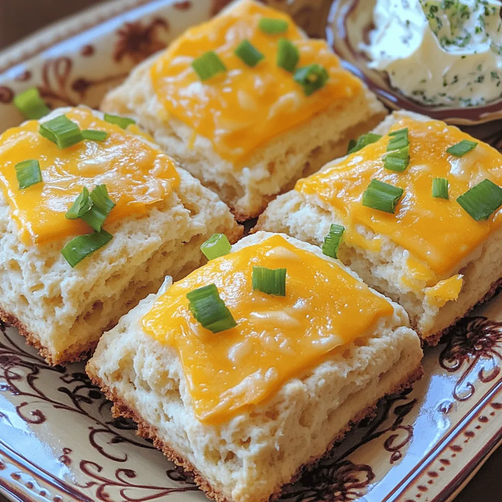 To make savory cheese scones, you need a few key ingredients. Here are the basics: - 2 cups all-purpose flour - 1 tablespoon baking powder - 1/2 teaspoon salt - 1/4 teaspoon black pepper - 1/2 cup cold unsalted butter, cubed - 1 cup shredded sharp cheddar cheese - 1/4 cup grated Parmesan cheese - 2 green onions, finely chopped - 3/4 cup milk Each ingredient plays an important role. The flour provides the base. Baking powder makes the scones rise. Salt and black pepper add flavor. The butter keeps them tender. Cheese gives them a rich, savory taste. Green onions add freshness. Want to switch things up? Here are some optional ingredients you can try: - Crumbled feta cheese - Cooked bacon bits - Chopped herbs like thyme or rosemary - Sun-dried tomatoes - Red pepper flakes for a kick These additions can change the flavor and texture. Be creative and see what you like best! When it comes to cheese, the options are endless. Sharp cheddar is a classic choice. It offers great flavor and melts well. Parmesan adds a nice salty touch. Here are some other cheeses you might consider: - Gruyère for a nutty flavor - Gouda for a creamy texture - Blue cheese for a bold taste Choose your cheese based on your taste preferences. Mixing different cheeses can also create a unique flavor profile. For the full recipe, check the details above. Start by gathering your ingredients. You'll need flour, baking powder, salt, black pepper, butter, cheese, green onions, and milk. Preheat your oven to 400°F (200°C). Line a baking sheet with parchment paper. In a large bowl, whisk the flour, baking powder, salt, and pepper together. Next, add the cold, cubed butter. Use your fingers or a pastry cutter to mix the butter into the flour. Aim for a texture like coarse crumbs. Then, stir in the sharp cheddar, Parmesan, and chopped green onions. Make a well in the mix and pour in the milk. Gently stir until combined. Be careful not to over-mix; this keeps your scones light. Now, turn the dough onto a floured surface. Knead it gently a few times until it comes together. Pat or roll the dough into a circle about one inch thick. You can cut the dough into wedges like a pizza or use a round cutter for individual scones. Place these on your prepared baking sheet. Brush the tops with a little milk for a nice golden finish. Bake the scones in your preheated oven for 15 to 20 minutes. Keep an eye on them. They should turn golden brown. To check if they're done, insert a toothpick into the center. If it comes out clean, they are ready. Let the scones cool slightly on a wire rack before serving. Enjoy them warm, perhaps with herb butter or chutney, for a delightful treat. For the full recipe, refer to the earlier section. To make your scones fluffy, start with cold butter. This keeps the butter from melting too fast. When mixing, handle the dough gently. Over-mixing makes them tough. Use your fingers or a pastry cutter to mix. This helps create those lovely flaky layers. Also, make sure your baking powder is fresh. Old baking powder will not help your scones rise. One common mistake is using warm butter. Warm butter leads to flat scones. Another mistake is overworking the dough. Knead just enough to combine the ingredients. If you add too much flour while shaping, your scones may turn out dry. Finally, avoid skipping the milk wash on top. This gives the scones a nice golden color. Always measure your flour correctly. Too much flour can make scones dense. Use the spoon and level method: spoon flour into a cup, then level it off. When adding baking powder, make sure to use a proper measuring spoon. A heaping spoon can add too much leavening. Keep your ingredients at room temperature before mixing, except for the butter. For the full recipe, check the details above. {{image_2}} You can easily mix up this recipe by using different cheeses. Try using mozzarella, feta, or goat cheese. Each cheese brings its own taste. You can also add fresh herbs. Chopped rosemary, thyme, or chives work well. These herbs pack in extra flavor. Just remember, the key is to keep the cheese and herbs balanced. While savory scones are tasty, sweet scones also have their charm. You can swap cheese for ingredients like berries or chocolate chips. For a sweet twist, add honey or maple syrup. A dash of cinnamon can enhance the flavor too. Mixing sweet and savory can make for a fun brunch option. Experiment to see what you like best! Savory cheese scones taste amazing with various fillings. Think of warm soups or savory stews. A rich tomato soup pairs well with these scones. You can also fill your scones with ham or roasted veggies. Serve them with a spread of cream cheese or herb butter. These fillings add a delicious touch. Use the [Full Recipe] to start creating your own savory delights! To keep leftover scones fresh, place them in an airtight container. Make sure they cool down first. Store them at room temperature for up to two days. If you want to keep them longer, use the freezer. To freeze scones, wrap each one tightly in plastic wrap. Then, place them in a freezer-safe bag. Be sure to remove as much air as possible. They can last in the freezer for up to three months. When you want one, just take it out and let it thaw. To reheat scones, preheat your oven to 350°F (175°C). Place the scones on a baking sheet. Heat for about 10-15 minutes, or until warm. This method keeps them fluffy and tasty. You can also microwave them for about 20-30 seconds, but they may lose some crispiness. Enjoy your scones warm for the best flavor! Yes, you can make savory cheese scones ahead of time. I recommend preparing the dough and cutting the scones. Then, place them on a baking sheet and freeze. Once they are firm, transfer them to a bag. They can stay frozen for up to three months. When you want to bake them, preheat your oven and bake straight from the freezer. This keeps them fresh and tasty. Savory cheese scones are perfect with many dishes. You can serve them warm with whipped herb butter. For a twist, try them with chutney or a rich soup. They pair well with salads too. If you want a breakfast option, serve them with eggs and bacon. You can also enjoy them with a cup of tea or coffee. You can tell when scones are done by looking at their color. They should be golden brown on top. You can also do the toothpick test. Insert a toothpick into the center of a scone. If it comes out clean, they are ready. The scones should feel firm but light. Enjoy them warm for the best flavor. Savory cheese scones are a delicious treat you can easily make at home. We explored key ingredients, step-by-step instructions, and helpful tips for perfect scones. You learned about various cheese types and creative variations. Remember to avoid common mistakes to keep your scones fluffy. Store any leftovers properly and enjoy them later. With these ideas, you can bake tasty scones that impress everyone. Dive in, experiment, and enjoy your baking journey!