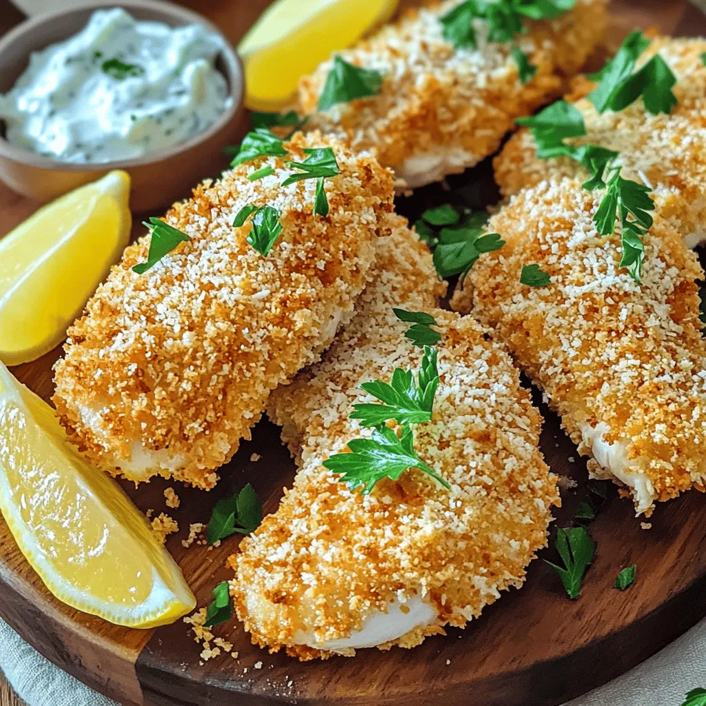- 1 lb chicken breast tenders - 1 cup buttermilk - 1 cup breadcrumbs (preferably panko) - ½ cup grated Parmesan cheese - 1 teaspoon garlic powder - 1 teaspoon onion powder - 1 teaspoon dried oregano - 1 teaspoon paprika - ½ teaspoon salt - ½ teaspoon black pepper - Zest of 1 lemon - Fresh parsley, chopped - Olive oil spray To make Crispy Greek Chicken Tenders, you need simple yet flavorful ingredients. The chicken breast tenders form the base of this dish. They are tender, juicy, and cook quickly. Soak them in buttermilk for at least thirty minutes. This step makes the chicken moist and adds flavor. Next, the breadcrumbs bring the crunch. I recommend using panko breadcrumbs. They give a nice, airy texture. Mixing in grated Parmesan cheese adds a savory twist. You’ll love this combo! For the seasonings, garlic powder and onion powder give depth. Dried oregano and paprika bring that Greek flavor. Don't forget the salt and pepper! They enhance all the other tastes. Finally, lemon zest brightens the dish. For garnishing, fresh parsley adds color and a fresh taste. A light spray of olive oil before baking ensures the tenders turn golden and crispy. This recipe is easy and fun. You can find the Full Recipe above to guide your cooking. To start, we need to flavor our chicken. In a bowl, combine buttermilk, garlic powder, onion powder, dried oregano, paprika, salt, and black pepper. This mixture is key! It makes the chicken tender and juicy. Add the chicken tenders to the marinade, ensuring they are fully submerged. Cover the bowl and refrigerate for at least 30 minutes. For even more flavor, marinate for up to 4 hours. Now, let’s make the crispy coating. In a shallow dish, mix the breadcrumbs, grated Parmesan cheese, and lemon zest. Panko breadcrumbs are the star here. They add a lovely crunch that regular breadcrumbs can’t match. This mix gives our chicken tenders a bright, zesty flavor that really shines. Next, we bake the chicken. Preheat your oven to 425°F (220°C). Remove the chicken tenders from the marinade. Let the excess liquid drip off. You want them damp but not soggy. Dredge each tender in the breadcrumb mix, pressing down gently for an even coat. Place the coated chicken on a baking sheet lined with parchment paper. Lightly spray the tops with olive oil spray. This step is crucial for that perfect crisp. Bake in the oven for 15-20 minutes. Check for doneness; the internal temperature should reach 165°F (74°C). To get the best crispy texture, choose baking over frying. Baking allows for even cooking and less grease. If you want to fry, use a deep pan with hot oil. This gives a nice crunch. When baking, I recommend using olive oil spray on the chicken. This spray adds a golden color and helps the breadcrumbs stick. Make sure to coat the tops well for extra crispiness. Marinades make a big difference. You can add more herbs like thyme or rosemary for depth. For a spicy kick, try adding cayenne pepper. The longer you marinate, the better the taste. A good time is at least 30 minutes. If you have time, marinate for up to 4 hours. This really lets the flavors soak in. Crispy Greek chicken tenders pair well with fresh tzatziki sauce. The cool dip balances the crispy chicken perfectly. Serve them with a side of Greek salad for a fresh crunch. You can also add lemon wedges for a zesty touch. For a festive look, arrange the chicken on a bright platter. A sprinkle of parsley adds color and freshness. For the complete recipe, check out the Full Recipe link. {{image_2}} You can change the flavor of your crispy Greek chicken tenders easily. For a milder taste, use less garlic powder and oregano. If you like bold flavors, add more paprika or even cumin. Want some heat? Try adding cayenne pepper or crushed red pepper flakes to the breading. These spices can make your dish pop with flavor. If you need a gluten-free version, swap breadcrumbs for gluten-free panko. You can also use crushed cornflakes or ground almonds for a great texture. Instead of buttermilk, try coconut milk or a dairy-free yogurt for marinating. These options keep the tenders tasty while meeting your dietary needs. Air frying is a great way to cook these tenders if you want a healthier option. It gives you the same crispiness with less oil. For deeper flavors, consider slow cooking the tenders after marinating. This helps the spices soak in and makes the chicken very tender, but you won't get the same crunch. Choose the method that fits your taste and time! To store leftovers, place the chicken tenders in an airtight container. This keeps them fresh and prevents them from drying out. When stored properly, the tenders last about 3 to 4 days in the fridge. Always check for any off smells before eating. You can freeze the chicken tenders before or after cooking. If freezing uncooked, marinate them first. Place the tenders in a freezer bag, removing as much air as you can. They will stay fresh for up to 3 months. For cooked tenders, let them cool completely before freezing. To thaw, place them in the fridge overnight. To keep the tenders crispy, use an oven or air fryer. Preheat your oven to 375°F (190°C) and bake for about 10 minutes. Avoid using the microwave, as it can make them soggy. If using an air fryer, set it to 350°F (175°C) and cook for 5 to 7 minutes. Enjoy the crispy goodness just like fresh! You can marinate the chicken tenders for up to four hours. This time helps the chicken absorb all the flavors. Marinating for at least 30 minutes is ideal for good taste. Longer marination gives a deeper flavor. Just remember not to exceed four hours, as it can change the texture. Yes, baking is a great option for health-conscious eaters. It cuts down on extra oil and fat. The chicken can still turn out crispy when you use panko breadcrumbs and a light spray of olive oil. Baking also allows for even cooking. Plus, it’s less messy than frying! You can pair these tenders with many sides. Fresh salads, like Greek salad, add a nice crunch. Roasted vegetables bring color and flavor to your plate. Tzatziki sauce is a perfect dip for these tenders. You can also serve them with lemon wedges to brighten the dish. Yes, chicken thighs can be used instead of tenders. They have more fat, which adds flavor and juiciness. However, they may need a bit longer to cook. Ensure the internal temperature reaches 165°F (74°C) to be safe. Adjust your cooking time based on the size of the thighs. This blog post detailed how to make Crispy Greek Chicken Tenders. We covered key ingredients like chicken, buttermilk, and panko breadcrumbs. You learned easy steps for marinating, coating, and baking to ensure crispiness. Plus, we explored flavor tips and serving ideas. Remember, these tenders are versatile and can fit many tastes. So, try different spices or cooking methods. Whether you choose baking or air frying, you’ll create a tasty dish. Enjoy making and sharing your creation!