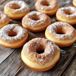 To make spiced apple cider donuts, you need some key ingredients. Here’s what you must gather: - 2 cups apple cider - 1 cup all-purpose flour - 1 cup whole wheat flour - 1 teaspoon baking powder - 1 teaspoon baking soda - 1 teaspoon cinnamon - ½ teaspoon nutmeg - ½ teaspoon allspice - ½ teaspoon salt - ¾ cup granulated sugar - 2 large eggs - ¼ cup unsweetened applesauce - ½ cup vegetable oil - 1 teaspoon vanilla extract - ½ cup powdered sugar (for dusting) - 1 tablespoon cinnamon sugar (for dusting) These ingredients help create a soft, moist donut with rich apple flavor. You can add a twist to your donuts with some optional items. Consider these extras: - Chopped nuts (like walnuts or pecans) - Dried fruit (such as raisins or cranberries) - A splash of maple syrup Adding these can really enhance your flavor and texture. If you need to swap some items, here are some ideas: - Use almond flour for gluten-free donuts. - Replace vegetable oil with melted coconut oil for a unique taste. - You can swap applesauce with mashed bananas for a different flavor. These substitutions can make the recipe work for your needs while keeping it delicious. You can find the Full Recipe to guide you through the process. Start with fresh apple cider. Pour 2 cups of cider into a saucepan. Heat it over medium-high heat until it boils. Once it boils, reduce the heat. Let it simmer for 15 to 20 minutes. You want it to reduce to 1 cup. This step intensifies the apple flavor. After reducing, set it aside to cool slightly. In a large bowl, mix the dry ingredients first. Combine 1 cup of all-purpose flour and 1 cup of whole wheat flour. Add 1 teaspoon of baking powder, 1 teaspoon of baking soda, and ½ teaspoon each of cinnamon, nutmeg, allspice, and salt. Whisk these together until they are well blended. In a separate bowl, whisk together ¾ cup of granulated sugar and 2 eggs. Add the cooled cider, ¼ cup of unsweetened applesauce, ½ cup of vegetable oil, and 1 teaspoon of vanilla extract. Mix until it’s smooth. Now, combine the dry and wet mixtures. Slowly add the dry mix to the wet mix. Stir gently until just combined. It’s fine if small lumps remain; do not overmix. Preheat your oven to 350°F (175°C). Grease your donut pan with non-stick spray. Spoon or pipe the batter into the pan, filling each cavity about ¾ full. Bake for 10-12 minutes. Check with a toothpick; it should come out clean. Let the donuts cool in the pan for 5 minutes, then transfer them to a wire rack. While the donuts cool, prepare the dusting. In a shallow dish, mix ½ cup of powdered sugar and 1 tablespoon of cinnamon sugar. While the donuts are still warm, roll each one in the sugar mixture. This adds a sweet touch and enhances the flavors. Enjoy these spiced apple cider donuts fresh! For the complete recipe, check out the Full Recipe section. To make sure your donuts turn out moist and fluffy, follow these tips: - Use fresh apple cider. The more flavorful, the better your donuts will taste. - Don't overmix the batter. Stir gently until just combined. Small lumps are fine. - Measure your flour correctly. Too much flour can make your donuts dry. Use the spoon-and-level method for best results. Avoid these common mistakes to get the best donuts: - Skipping the cider reduction. This step packs in flavor and moisture. - Not greasing the pan. A well-greased pan prevents sticking. - Overbaking. Keep an eye on your donuts; they should be golden and fluffy. Having the right tools makes baking easier: - Donut pan: Invest in a good non-stick donut pan for even baking. - Mixing bowls: Use large bowls to mix your wet and dry ingredients. - Whisk and spatula: A whisk helps mix without overdoing it, and a spatula helps with folding. - Cooling rack: This lets your donuts cool evenly and prevents sogginess. For a full guide on making these delicious treats, check out the Full Recipe. {{image_2}} You can make many fun changes to your spiced apple cider donuts. Adding spices can enhance their flavor. Try adding ginger for a warm kick. Cloves can add a lovely depth. You can also use cardamom for a unique twist. For a fruity touch, mix in some finely chopped apples or pears. All these additions will make your donuts even more special. If you need gluten-free donuts, swap all-purpose flour for a gluten-free mix. Make sure it has a good blend of flours. To make these donuts vegan, replace eggs with flax seeds or applesauce. Use a plant-based oil instead of vegetable oil. Replace granulated sugar with coconut sugar for a healthier option. These changes keep the taste great while meeting your dietary needs. Toppings can add fun and flavor to your donuts. Instead of just dusting with sugar, try a chocolate glaze. Melt dark chocolate and dip the tops of the donuts. You can also sprinkle crushed nuts or coconut on top. For fillings, consider apple butter or caramel. Simply pipe these into the center of the donuts after baking. These twists make your donuts stand out and delight everyone. For the full recipe, check out the Spiced Apple Cider Donuts section. To keep your spiced apple cider donuts fresh, store them in an airtight container. This helps lock in moisture and flavor. You can use a cake dome or a resealable bag. Place a paper towel inside the container to absorb excess moisture. This keeps the donuts from getting soggy. If you want to save some donuts for later, freezing is a great option. Wrap each donut in plastic wrap. Then, place them in a freezer bag. Try to remove as much air as possible. This helps prevent freezer burn. When you're ready to enjoy them, let them thaw at room temperature. You can warm them in the oven for a few minutes for that fresh-baked taste. When stored properly, these donuts can last up to 3 days at room temperature. If you refrigerate them, they may last up to a week. Frozen donuts can stay fresh for about 3 months. Just remember, the sooner you eat them, the better they will taste! For the full recipe, check the earlier section. The best apples for cider donuts are tart and sweet. I recommend using Granny Smith, Honeycrisp, or Fuji apples. These apples give a nice flavor. The tartness balances the sweetness in the donuts. You can also try using a mix of these apples for more depth. Yes, you can use a cake pan. If you don't have a donut pan, use a regular cake pan. Pour the batter into the pan and bake it. You will need to adjust the baking time. Check for doneness with a toothpick. The donuts will be thicker but still tasty. You can find pre-made spiced apple cider donuts at local bakeries. Many farms or cider mills sell them in fall. Grocery stores may also carry them, especially during autumn. Check the bakery section for fresh options. Online delivery services may offer them as well. Spiced apple cider donuts are a treat, so they are not low-calorie. Each donut has about 180 calories. They also have sugar and fats from the oil. However, they provide some fiber from the whole wheat flour. Enjoy them in moderation as a fun fall snack! For the full recipe, check out the detailed instructions above. You now have everything you need to make delicious spiced apple cider donuts. We covered essential and optional ingredients, plus ideas for swaps. You learned step-by-step instructions for making, baking, and dusting these treats. I shared tips for moist, fluffy donuts and tools to use. You can explore variations like gluten-free options and fun toppings. Don’t forget storage tips for keeping your donuts fresh. Baking these donuts can be fun and rewarding. Enjoy the process and the tasty results!