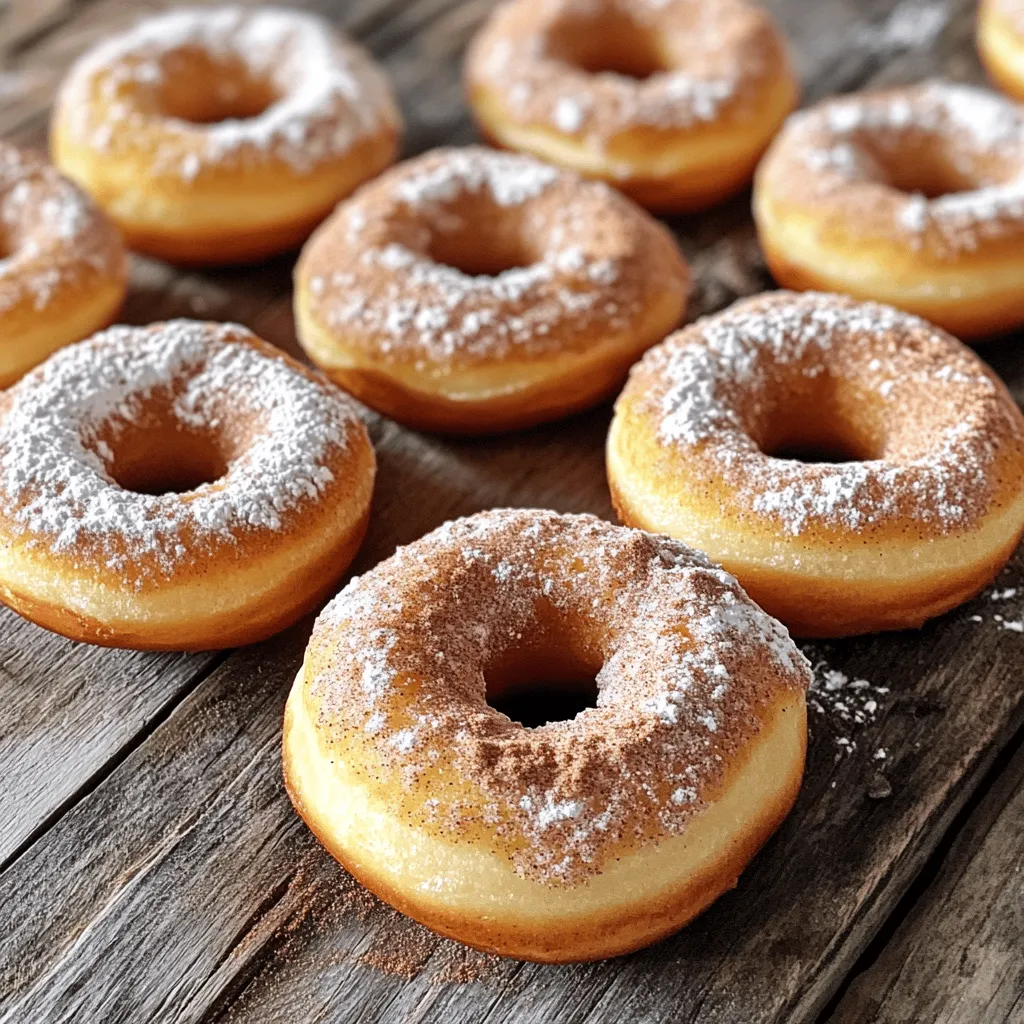 To make spiced apple cider donuts, you need some key ingredients. Here’s what you must gather: - 2 cups apple cider - 1 cup all-purpose flour - 1 cup whole wheat flour - 1 teaspoon baking powder - 1 teaspoon baking soda - 1 teaspoon cinnamon - ½ teaspoon nutmeg - ½ teaspoon allspice - ½ teaspoon salt - ¾ cup granulated sugar - 2 large eggs - ¼ cup unsweetened applesauce - ½ cup vegetable oil - 1 teaspoon vanilla extract - ½ cup powdered sugar (for dusting) - 1 tablespoon cinnamon sugar (for dusting) These ingredients help create a soft, moist donut with rich apple flavor. You can add a twist to your donuts with some optional items. Consider these extras: - Chopped nuts (like walnuts or pecans) - Dried fruit (such as raisins or cranberries) - A splash of maple syrup Adding these can really enhance your flavor and texture. If you need to swap some items, here are some ideas: - Use almond flour for gluten-free donuts. - Replace vegetable oil with melted coconut oil for a unique taste. - You can swap applesauce with mashed bananas for a different flavor. These substitutions can make the recipe work for your needs while keeping it delicious. You can find the Full Recipe to guide you through the process. Start with fresh apple cider. Pour 2 cups of cider into a saucepan. Heat it over medium-high heat until it boils. Once it boils, reduce the heat. Let it simmer for 15 to 20 minutes. You want it to reduce to 1 cup. This step intensifies the apple flavor. After reducing, set it aside to cool slightly. In a large bowl, mix the dry ingredients first. Combine 1 cup of all-purpose flour and 1 cup of whole wheat flour. Add 1 teaspoon of baking powder, 1 teaspoon of baking soda, and ½ teaspoon each of cinnamon, nutmeg, allspice, and salt. Whisk these together until they are well blended. In a separate bowl, whisk together ¾ cup of granulated sugar and 2 eggs. Add the cooled cider, ¼ cup of unsweetened applesauce, ½ cup of vegetable oil, and 1 teaspoon of vanilla extract. Mix until it’s smooth. Now, combine the dry and wet mixtures. Slowly add the dry mix to the wet mix. Stir gently until just combined. It’s fine if small lumps remain; do not overmix. Preheat your oven to 350°F (175°C). Grease your donut pan with non-stick spray. Spoon or pipe the batter into the pan, filling each cavity about ¾ full. Bake for 10-12 minutes. Check with a toothpick; it should come out clean. Let the donuts cool in the pan for 5 minutes, then transfer them to a wire rack. While the donuts cool, prepare the dusting. In a shallow dish, mix ½ cup of powdered sugar and 1 tablespoon of cinnamon sugar. While the donuts are still warm, roll each one in the sugar mixture. This adds a sweet touch and enhances the flavors. Enjoy these spiced apple cider donuts fresh! For the complete recipe, check out the Full Recipe section. To make sure your donuts turn out moist and fluffy, follow these tips: - Use fresh apple cider. The more flavorful, the better your donuts will taste. - Don't overmix the batter. Stir gently until just combined. Small lumps are fine. - Measure your flour correctly. Too much flour can make your donuts dry. Use the spoon-and-level method for best results. Avoid these common mistakes to get the best donuts: - Skipping the cider reduction. This step packs in flavor and moisture. - Not greasing the pan. A well-greased pan prevents sticking. - Overbaking. Keep an eye on your donuts; they should be golden and fluffy. Having the right tools makes baking easier: - Donut pan: Invest in a good non-stick donut pan for even baking. - Mixing bowls: Use large bowls to mix your wet and dry ingredients. - Whisk and spatula: A whisk helps mix without overdoing it, and a spatula helps with folding. - Cooling rack: This lets your donuts cool evenly and prevents sogginess. For a full guide on making these delicious treats, check out the Full Recipe. {{image_2}} You can make many fun changes to your spiced apple cider donuts. Adding spices can enhance their flavor. Try adding ginger for a warm kick. Cloves can add a lovely depth. You can also use cardamom for a unique twist. For a fruity touch, mix in some finely chopped apples or pears. All these additions will make your donuts even more special. If you need gluten-free donuts, swap all-purpose flour for a gluten-free mix. Make sure it has a good blend of flours. To make these donuts vegan, replace eggs with flax seeds or applesauce. Use a plant-based oil instead of vegetable oil. Replace granulated sugar with coconut sugar for a healthier option. These changes keep the taste great while meeting your dietary needs. Toppings can add fun and flavor to your donuts. Instead of just dusting with sugar, try a chocolate glaze. Melt dark chocolate and dip the tops of the donuts. You can also sprinkle crushed nuts or coconut on top. For fillings, consider apple butter or caramel. Simply pipe these into the center of the donuts after baking. These twists make your donuts stand out and delight everyone. For the full recipe, check out the Spiced Apple Cider Donuts section. To keep your spiced apple cider donuts fresh, store them in an airtight container. This helps lock in moisture and flavor. You can use a cake dome or a resealable bag. Place a paper towel inside the container to absorb excess moisture. This keeps the donuts from getting soggy. If you want to save some donuts for later, freezing is a great option. Wrap each donut in plastic wrap. Then, place them in a freezer bag. Try to remove as much air as possible. This helps prevent freezer burn. When you're ready to enjoy them, let them thaw at room temperature. You can warm them in the oven for a few minutes for that fresh-baked taste. When stored properly, these donuts can last up to 3 days at room temperature. If you refrigerate them, they may last up to a week. Frozen donuts can stay fresh for about 3 months. Just remember, the sooner you eat them, the better they will taste! For the full recipe, check the earlier section. The best apples for cider donuts are tart and sweet. I recommend using Granny Smith, Honeycrisp, or Fuji apples. These apples give a nice flavor. The tartness balances the sweetness in the donuts. You can also try using a mix of these apples for more depth. Yes, you can use a cake pan. If you don't have a donut pan, use a regular cake pan. Pour the batter into the pan and bake it. You will need to adjust the baking time. Check for doneness with a toothpick. The donuts will be thicker but still tasty. You can find pre-made spiced apple cider donuts at local bakeries. Many farms or cider mills sell them in fall. Grocery stores may also carry them, especially during autumn. Check the bakery section for fresh options. Online delivery services may offer them as well. Spiced apple cider donuts are a treat, so they are not low-calorie. Each donut has about 180 calories. They also have sugar and fats from the oil. However, they provide some fiber from the whole wheat flour. Enjoy them in moderation as a fun fall snack! For the full recipe, check out the detailed instructions above. You now have everything you need to make delicious spiced apple cider donuts. We covered essential and optional ingredients, plus ideas for swaps. You learned step-by-step instructions for making, baking, and dusting these treats. I shared tips for moist, fluffy donuts and tools to use. You can explore variations like gluten-free options and fun toppings. Don’t forget storage tips for keeping your donuts fresh. Baking these donuts can be fun and rewarding. Enjoy the process and the tasty results!