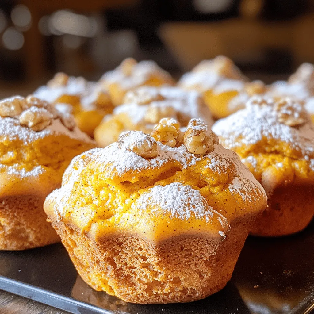 - 1 cup canned pumpkin puree - 1/2 cup unsweetened applesauce - 1/2 cup brown sugar or sweetener equivalent - 1/4 cup honey - 2 large eggs - 1 teaspoon vanilla extract - 1 1/2 cups whole wheat flour - 1 teaspoon baking powder - 1 teaspoon baking soda - 1 teaspoon ground cinnamon - 1/2 teaspoon ground nutmeg - 1/2 teaspoon salt - 1/4 cup chopped walnuts (optional) Every ingredient plays a key role in making these muffins soft and tasty. Canned pumpkin puree gives the muffins moisture and a lovely texture. Unsweetened applesauce keeps the mix light and adds natural sweetness. Brown sugar or a sweetener equivalent adds depth. Honey brings a hint of floral notes. The eggs act as a binder and help the muffins rise. Vanilla extract adds warmth and flavor. Whole wheat flour gives the muffins a hearty feel. Baking powder and baking soda provide lift. Ground cinnamon and nutmeg add warmth and spice. Salt balances the sweetness. If you like a bit of crunch, you can toss in walnuts. They add a nice contrast to the soft muffins. Each muffin has about 100 calories. They are only 2 points each for weight loss plans. These muffins are a guilt-free treat that fits well into a healthy diet. Enjoy them as a snack or a quick breakfast! First, you need to preheat your oven to 350°F (175°C). This step is key for even baking. While the oven heats, prepare your muffin tin. You can line it with paper liners or grease it lightly with oil. This helps the muffins come out easily later. Next, grab a large mixing bowl. Combine the wet ingredients here. Add 1 cup of canned pumpkin puree, 1/2 cup of unsweetened applesauce, 1/2 cup of brown sugar, 1/4 cup of honey, 2 large eggs, and 1 teaspoon of vanilla extract. Stir these together well. You want everything to mix smoothly. Now, take another bowl for the dry mix. Whisk together 1 1/2 cups of whole wheat flour, 1 teaspoon of baking powder, 1 teaspoon of baking soda, 1 teaspoon of ground cinnamon, 1/2 teaspoon of ground nutmeg, and 1/2 teaspoon of salt. This is where the magic happens. Whisking ensures there are no lumps and helps the muffins rise well. It's time to combine the mixes. Gradually, add the dry ingredients to the wet mixture. Stir until just combined. Be careful not to overmix. If you want, fold in 1/4 cup of chopped walnuts for some crunch. Now, divide the batter into the muffin cups. Fill each cup about 2/3 full. This way, they have room to rise without spilling over. Bake in the preheated oven for 18-20 minutes. Check them with a toothpick. If it comes out clean, they’re ready! Let the muffins cool in the tin for about 5 minutes. Then, transfer them to a wire rack to cool completely. Enjoy your soft and tasty 2-point pumpkin muffins! For the full recipe, check out the earlier section. - Avoiding overmixing for fluffy muffins: When you mix the batter, do it gently. Stir just until the dry and wet ingredients blend. Overmixing makes the muffins tough. You want them light and fluffy! - Ensuring muffins are moist and flavorful: Use canned pumpkin puree and unsweetened applesauce. These ingredients add moisture. Always check if your batter looks thick but not dry. If it seems dry, add a splash of milk. - Serving suggestions like powdered sugar or Greek yogurt: For a pretty finish, dust your muffins with powdered sugar. This adds sweetness and looks great. You can also serve them with Greek yogurt on the side. It adds creaminess and pairs well with pumpkin. - Recommended baking tools for perfect muffins: Use a good muffin tin, preferably non-stick. Paper liners help with cleanup and presentation. A mixing bowl and a whisk are essential. An ice cream scoop can help portion the batter evenly. A toothpick is great for checking if your muffins are done. {{image_2}} You can easily lower points in this recipe by using alternative sweeteners. For example, consider using stevia or monk fruit sweetener instead of brown sugar. These options can keep the taste sweet without adding many points. If you want a vegan version, replace the eggs. You can use flax eggs or applesauce as a substitute. To make a flax egg, mix one tablespoon of ground flaxseed with three tablespoons of water. Let it sit for five minutes until it thickens. This adds moisture and works well in muffins. To make your muffins unique, add spices like ginger or cloves. These spices can give your muffins a warm and cozy flavor. Just a pinch can change the whole taste! You can also incorporate different mix-ins. Chocolate chips or dried fruit can really enhance the muffins. Add a half-cup of your favorite mix-ins to the batter. This way, you can create a new flavor each time! For more ideas, check out the Full Recipe. To keep your 2-Point Pumpkin Muffins fresh, store them in an airtight container. If you leave them at room temperature, they last about three days. Make sure to place a paper towel inside the container. This helps absorb moisture and keeps the muffins soft. If you have extra muffins, the fridge is a good option. They will stay fresh for up to a week in there. Just remember to take them out about 15 minutes before you want to eat them. This will let them warm up a bit and taste even better. Freezing is a great way to save these tasty muffins for later. First, let the muffins cool completely. Then, wrap each muffin in plastic wrap. After that, place the wrapped muffins in a freezer bag or airtight container. This keeps out air and prevents freezer burn. Your muffins can stay frozen for up to three months. When you want to enjoy one, take it out and let it thaw at room temperature. You can also warm it up in the microwave for about 15-20 seconds. Enjoy your muffins whenever you like! For the complete recipe, check the Full Recipe section. You can store 2-Point Pumpkin Muffins for about three days at room temperature. Keep them in an airtight container to keep them fresh. If you want them to last longer, place them in the fridge for up to a week. Yes, you can make these muffins gluten-free! Use a 1:1 gluten-free flour blend instead of whole wheat flour. This swap keeps the muffins soft and tasty. Just make sure your baking powder is also gluten-free. You can add more sugar, but be careful! Adding too much may make the muffins dense and overly sweet. If you want more sweetness, try adding a bit of maple syrup or a sugar substitute. This keeps the flavor balanced. To lower the carbs, you can swap whole wheat flour for almond flour or coconut flour. These options are lower in carbs and give a nice texture. You can also use a sugar substitute that has no carbs. If you need an egg substitute, try using applesauce or mashed banana. Use 1/4 cup of either for each egg. You could also use flaxseed meal mixed with water. Mix 1 tablespoon of flaxseed meal with 2.5 tablespoons of water for each egg. This keeps your muffins moist and fluffy. For more details, refer to the Full Recipe. These muffins are simple and tasty. We covered the ingredients, baking steps, and tips to make the best muffins. You can even add your own flavors or make them gluten-free. Use the storage tips to enjoy these muffins for days. Remember, changing a few things can fit your needs and tastes. Enjoy baking and sharing these easy pumpkin muffins with friends and family!
