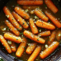 - Baby carrots or regular carrots - Unsalted butter - Honey - Garlic - Fresh thyme or dried thyme - Salt and pepper - Optional garnish To make honey garlic butter carrots, you need a few simple ingredients. First, choose baby carrots for ease, or slice regular carrots for the same effect. You'll need unsalted butter, as it lets the other flavors shine. Honey adds sweetness, while garlic gives a nice kick. Using fresh thyme is best, but dried thyme works too. Don't forget salt and pepper to season. Lastly, you can add chopped parsley as a lovely garnish. For the full recipe, check out the detailed instructions. This dish is not only easy to make but also brings great flavor to your dinner table. First, wash the carrots under cool water. This removes dirt and debris. If you use regular carrots, peel them with a vegetable peeler. Next, slice the carrots into even pieces. This helps them cook at the same rate. Aim for about 1-inch sections to keep it simple. Now, let’s cook! In a large skillet, melt three tablespoons of unsalted butter over medium heat. Once the butter melts, add four cloves of minced garlic. Sauté for about one minute. Be careful not to let the garlic burn; it should smell great! Then, pour in two tablespoons of honey. Stir this mixture so the honey blends with the butter and garlic. Next, add your carrots to the skillet. Make sure to coat them well in that tasty honey garlic butter. Sprinkle fresh thyme leaves, salt, and pepper over the carrots. Give it a good stir to make sure everything is seasoned evenly. Cover the skillet with a lid. This helps steam the carrots and makes them nice and tender. Let them cook for about 10 to 12 minutes. Stir occasionally to keep them from sticking. If you want the glaze to thicken, remove the lid for the last 3 to 5 minutes. This will let the carrots caramelize nicely. Check for tenderness. They should be soft but still have a little crunch. Enjoy the full recipe for Honey Garlic Butter Carrots to make this easy side dish! Using baby carrots is easy and quick. They cook evenly and look cute on the plate. Baby carrots are tender and sweet, making them a great choice. If you prefer regular carrots, slice them into even pieces. Aim for about 1-inch lengths. This helps them cook at the same rate. Fresh garlic is key to getting a great taste. The flavor of fresh garlic pops in this dish. Mince it finely to release its oils. If you find the dish too sweet, adjust the honey. Start with a little less, then taste and add more if needed. You want a nice balance between sweet and savory. Cooking time matters for texture. If you want crunchy carrots, aim for about 10 minutes of cooking. For softer carrots, cook them for a few more minutes. To check doneness, simply pierce a carrot with a fork. It should be tender but not mushy. Enjoy your delicious honey garlic butter carrots! For the full recipe, check the section above. {{image_2}} You can cook honey garlic butter carrots in different ways. Here are two great methods: - Oven-roasted honey garlic butter carrots: Preheat your oven to 400°F (200°C). Prepare the carrots as in the recipe. Spread them on a baking sheet. Drizzle with honey and melted butter. Roast for 20-25 minutes until tender and caramelized. Toss them halfway for even cooking. - Honey garlic butter carrots on the grill: Use a grill-safe pan or foil. Toss the carrots with the honey garlic butter mix as before. Place the pan on the grill over medium heat. Cook for about 15-20 minutes, stirring often. This method gives a nice smoky flavor. To make your carrots even better, try these flavor options: - Adding spices: A pinch of cayenne or paprika can add a kick. Stir in about 1/4 teaspoon for a little heat or more if you like it spicy. - Incorporating other vegetables: Mix in parsnips or Brussels sprouts. Cut them to match the carrot size. This adds texture and new tastes to your dish. You can adjust this recipe to fit different diets: - Making a vegan version: Substitute plant-based butter for the regular butter. This keeps the creamy taste without dairy. - Substituting honey: Use maple syrup instead of honey for a vegan-friendly sweetener. The flavor will change slightly but still be delicious. For the full recipe, check the Honey Garlic Butter Carrots section. To keep your honey garlic butter carrots fresh, use airtight containers. Glass or plastic containers work well. Make sure the carrots cool before sealing. In the fridge, they last for about 3 to 5 days. If you want to store them longer, consider freezing. To reheat, use a skillet on medium heat. Add a splash of water or broth to keep them moist. Stir often to prevent sticking. This method helps you keep the carrots' nice texture. Avoid the microwave if you can, as it can make them soggy. To freeze, let the carrots cool completely. Place them in freezer-safe bags or containers. Remove as much air as possible to avoid freezer burn. They can last up to 3 months in the freezer. When you’re ready, thaw them in the fridge overnight. Reheat as mentioned before for the best taste. Yes, you can use frozen carrots. They might be softer than fresh ones. Just add a bit more cooking time. Make sure to thaw them first for even cooking. You can add red pepper flakes or a dash of cayenne pepper. Mixing in some sriracha can also add heat. Adjust the amount based on your spice level preference. Serve these carrots with grilled chicken or steak. They pair well with rice or quinoa too. You can also top them on a salad for added flavor. You can store them in the fridge for about 3 to 5 days. Keep them in an airtight container to maintain freshness. Yes, you can prep the carrots ahead. Wash and slice them, then store in the fridge. Cook them just before serving for the best taste. For the full recipe, check out the detailed instructions above. This article covered a tasty recipe for honey garlic butter carrots. We detailed the ingredients, steps, and tips for perfecting this dish. Choosing the right carrots and adjusting flavors matter in achieving the best taste. Remember, different cooking methods can change texture and enhance flavor. Whether you keep leftovers or freeze them, you can enjoy this dish later too. With various options and adjustments, you can make honey garlic butter carrots your own delicious dish!