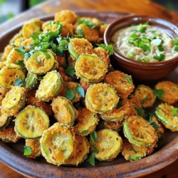 - 1 pound fresh okra, sliced into ½-inch rounds - 1 cup buttermilk - 1 cup cornmeal - ½ cup all-purpose flour - 1 teaspoon garlic powder - 1 teaspoon onion powder - 1 teaspoon cayenne pepper - Salt and pepper to taste - Oil for frying (vegetable or peanut oil) Fresh okra is the star here. Look for firm, young pods. Slice them into rounds to keep cooking simple. Soaking them in buttermilk adds taste and moisture. The coating gives the okra that perfect crunch. Use a mix of cornmeal and flour for a great texture. Spices like garlic powder and cayenne give it a kick. - ½ cup mayonnaise - 2 tablespoons Creole mustard - 1 tablespoon lemon juice - 1 teaspoon hot sauce (adjust to taste) - 1 tablespoon finely chopped fresh parsley - 1 tablespoon finely chopped green onions - Salt and pepper to taste The remoulade is your zesty partner for the fried okra. It uses mayonnaise and Creole mustard as a base. Lemon juice adds brightness. Fresh herbs give it a pop of flavor. Hot sauce can spice it up even more. Mix these ingredients well to make each dip exciting. - Medium bowl - Large mixing bowl - Deep skillet or large pot - Slotted spoon - Paper towels You need simple tools for this recipe. A medium bowl works for soaking the okra. A larger mixing bowl is great for the coating mix. A deep skillet or pot makes frying easy. A slotted spoon helps you lift the fried okra out safely. Finally, paper towels are key for draining excess oil. For the full recipe, check the section above. Enjoy your cooking! To start, you want to slice your fresh okra into ½-inch rounds. This size helps them cook evenly. Next, take a medium bowl and soak the sliced okra in buttermilk for at least 30 minutes. This step is key! The buttermilk adds moisture and helps the coating stick better. In a separate bowl, mix together the cornmeal, all-purpose flour, garlic powder, onion powder, cayenne pepper, salt, and pepper. This blend gives the okra great flavor and a crispy texture. Make sure to stir it well so that all the spices are evenly distributed. Heat oil in a deep skillet or large pot to 350°F (175°C). To test if the oil is ready, drop in a small bit of the coating. If it sizzles, you’re good to go! Remove the okra from the buttermilk, shaking off any extra liquid. Coat each piece in the cornmeal mixture, making sure they are fully covered. Fry the okra in batches for about 3-4 minutes. You want them golden brown and crispy! Avoid overcrowding the pan to keep the oil hot. Once done, use a slotted spoon to take them out and place them on a plate lined with paper towels to soak up extra oil. Season with salt while they are hot. For the Creole Mustard Remoulade, mix mayonnaise, Creole mustard, lemon juice, hot sauce, parsley, green onions, salt, and pepper in a bowl until well blended. This zesty dip pairs perfectly with your crispy fried okra. Serve them together for a delightful treat. You can find the full recipe if you want to explore every detail! To make the best fried okra, choose fresh okra. Look for small, firm pods. They should not be soft or wrinkled. Wash them well and slice them into ½-inch rounds. Soaking the okra in buttermilk is key. It adds flavor and moisture. Aim to soak for at least 30 minutes. This helps the coating stick better. When frying, use a deep skillet or pot. Heat the oil to 350°F (175°C). This high heat gives you a crispy texture. Fry in small batches to avoid crowding. Too many pieces at once can lower the oil's temperature. The remoulade adds zing to your fried okra. To boost its flavor, use quality Creole mustard. Fresh lemon juice also brightens it up. Adjust the hot sauce to your taste. For a fresh touch, add parsley and green onions. Mix all ingredients well for a smooth sauce. Taste and tweak until you love it. If your okra turns out soggy, check your frying method. Ensure the oil is hot enough. If the batter does not stick, try soaking longer in buttermilk. Make sure to coat each piece well in the cornmeal mix. If the coating falls off, it may not be dry enough. For burnt okra, adjust the heat down slightly. If they cook too fast, lower the oil temperature. Lastly, if your okra tastes bland, season with more salt right after frying. Enjoy your crispy bites with the tasty remoulade! For the full recipe, check out the earlier section. {{image_2}} You can switch up the coating for fried okra. Instead of cornmeal, try using crushed crackers or panko bread crumbs. These options add a different texture and flavor. You might also mix in some herbs or spices. Adding dried oregano or paprika gives a twist to the taste. If you want a gluten-free version, use almond flour or chickpea flour. These work well as alternatives and still crisp up nicely when fried. While the Creole mustard remoulade is tasty, other sauces work great too. You can try a spicy ketchup or a tangy ranch dressing. A simple yogurt dip mixed with herbs is also refreshing. For a unique flair, make a chipotle mayo by blending chipotle peppers with mayonnaise. This adds a smoky heat that pairs well with the fried okra. Don't be afraid to experiment with flavors to find your favorite! Fried okra shines as a snack or side dish. You can serve it with a Southern-style meal, alongside fried chicken or catfish. It also pairs well with a fresh salad for a light lunch. For a fun twist, serve it in a taco with fresh salsa and avocado. If you want to make a hearty dish, add fried okra to a gumbo or stew. The options are endless! Just remember to enjoy it hot and fresh for the best taste. For the full recipe, check out the details above. After enjoying your crispy fried okra, you might have some left. To store it, let the okra cool completely. Place the leftovers in an airtight container. This helps keep them fresh. Store in the fridge for up to 3 days. If you leave them out, they will lose their crunch. Reheating fried okra can be tricky. You want it crispy, not soggy. To do this, preheat your oven to 375°F (190°C). Spread the okra on a baking sheet in a single layer. Heat for about 10-15 minutes. This method brings back that crispy texture. You can also use an air fryer for the same effect. Heat at 350°F (175°C) for 5-7 minutes for great results. If you want to save fried okra for later, freezing works well. First, let the fried okra cool completely. Next, arrange them in a single layer on a baking sheet. Freeze for about 1-2 hours. Once frozen, transfer them to a freezer bag. Be sure to squeeze out as much air as possible. This helps prevent freezer burn. Frozen fried okra can last up to 3 months. When you're ready to eat, just reheat as mentioned above. Enjoy the taste of Creole cooking at home with these easy storage tips! Don’t forget to check the Full Recipe for more details. I recommend using vegetable or peanut oil. Both oils have a high smoke point. This means they can handle heat well without burning. Peanut oil adds a nice flavor too. You want your oil to be around 350°F (175°C) for frying. This heat keeps the okra crispy and golden. Yes, you can! If you don't have buttermilk, use regular milk or dairy-free milk. You can also mix milk with a little vinegar or lemon juice. This will mimic the tangy taste of buttermilk. Just soak the okra for about 30 minutes to help the coating stick. To reduce sliminess, rinse the okra in cold water first. Then, slice it and soak it in buttermilk or milk. Pat the slices dry with paper towels before coating. This helps to keep the slime from forming during cooking. You’ll enjoy a crispier fried okra this way! In this post, we explored how to make delicious fried okra at home. We covered the ingredients, step-by-step instructions, and helpful cooking tips. We discussed fun variations, storage methods, and answered common questions. Fried okra is a tasty dish that anyone can master. With fresh ingredients and the right techniques, you can enjoy this crispy treat. Now, go ahead and try making it your way!