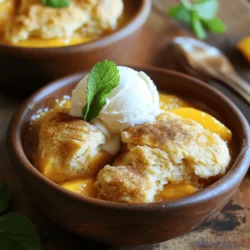 - 4 cups fresh peaches, peeled and sliced - 1 cup granulated sugar, divided - 1 tablespoon lemon juice - 1 teaspoon vanilla extract - 1 teaspoon ground cinnamon - 1 cup all-purpose flour - 1 cup milk - 2 teaspoons baking powder - 1/2 teaspoon salt - 1/2 cup unsalted butter, melted - 1 tablespoon cornstarch (optional, for thicker filling) For this recipe, fresh peaches are key. Their sweet flavor shines through and makes the cobbler taste amazing. You can use ripe, juicy peaches. If they are too hard, let them ripen a bit longer. The granulated sugar sweetens the fruit and the batter. You can adjust the sugar based on how sweet your peaches are. Lemon juice adds brightness and balances the sweetness. Vanilla extract enhances the peach flavor. Ground cinnamon gives warmth and depth. The dry ingredients are simple: flour, baking powder, and salt. These help the cobbler rise. Lastly, melted butter adds richness and flavor. If you need to substitute, you have options. You can use brown sugar instead of granulated sugar. This will add a hint of molasses flavor. For a gluten-free version, try almond flour or a gluten-free flour blend. If you want to reduce sugar, use honey or maple syrup. Just make sure to adjust the liquid in the recipe since these sweeteners are liquid. You can also skip the cornstarch if you like a thinner filling. Just remember, each change may slightly alter the taste or texture, but it can still be delicious. For the full recipe, check the main section. Enjoy making your peach cobbler! To prepare the peaches, start by washing them. Then peel and slice them into thin wedges. Make sure each slice is about the same size. This helps them cook evenly. Next, place the sliced peaches in a bowl. Add half a cup of sugar, lemon juice, vanilla extract, and ground cinnamon. Stir gently to coat the peaches. This mixture needs to sit for about 15 minutes. Letting it rest lets the flavors blend and the juices form. If you want a thicker filling, you can add cornstarch to the mix before letting it sit. Now, it’s time to make the cobbler batter. In a separate bowl, mix the flour, remaining half cup of sugar, baking powder, and salt. Blend these dry ingredients well. Pour in the milk and melted butter. Stir the mixture until just combined. Be careful not to overmix it. A few small lumps are okay. Overmixing can make the batter tough, which we don’t want! To assemble the cobbler, start by greasing a 9x13 inch baking dish. Pour the batter evenly across the bottom. Do not stir it! The batter will rise up around the peaches. Spoon the peach mixture over the batter. Make sure to distribute the peaches and juice evenly. Preheat your oven to 350°F (175°C) and bake the cobbler for 45-50 minutes. It should be golden brown and bubbling. To check if it’s done, insert a toothpick into the batter. It should come out clean. Let the cobbler cool for about 10-15 minutes before serving. Enjoy the homemade peach cobbler delight! To avoid a soggy bottom, it’s key to let the peach mixture sit. This step helps the juices blend and thicken. Use cornstarch if you want an even firmer filling. When you pour the batter into the dish, do not stir it. The batter will rise around the peaches as it bakes, creating a nice barrier. For a golden-brown top, keep an eye on your oven. Bake at 350°F (175°C) until the cobbler is bubbly and golden. If the top isn’t browning, you can broil it for a minute or two at the end. Just watch closely to avoid burning! One common mistake is overmixing the batter. Mix just until combined. Lumps are fine; they help keep the cobbler light and fluffy. Overmixing can make it dense and less enjoyable. Another mistake is skipping the ingredient resting time. Letting the peaches sit allows the flavors to come together. It also helps the juices thicken, which makes the filling better. This step is small, but it makes a big difference in your cobbler's taste. {{image_2}} You can mix things up by using other fruits. Berries like blueberries or strawberries work great. Apples also make a tasty cobbler. Try mixing peaches with berries for a fun twist. Seasonal fruits add fresh flavors all year. In the summer, ripe peaches shine. In the fall, apples give warmth. You can even use frozen fruits when fresh ones aren't available. Just make sure to thaw and drain them first. This way, your cobbler stays juicy but not soggy. Toppings can change the whole experience. A crumb topping adds crunch, while a dough topping is soft and fluffy. You can create your own crumb mix with flour, sugar, and butter. If you want a nutty flavor, add chopped nuts like pecans or almonds. Spices like nutmeg or ginger can also boost the flavor. Consider using almond or coconut extracts for a unique twist. These small changes can make your cobbler feel new and exciting. For more ideas, check out the Full Recipe. After enjoying your peach cobbler, you might have some leftovers. To store it, let the cobbler cool first. Then, cover it tightly with plastic wrap or aluminum foil. You can also place it in an airtight container. This keeps the cobbler fresh in the fridge for up to four days. If you want to keep it longer, freeze it. Cut the cobbler into pieces and wrap each piece in plastic wrap. Place the wrapped pieces in a freezer bag. This way, your cobbler can last up to three months in the freezer. When you're ready to eat the frozen cobbler, reheat it. Preheat your oven to 350°F (175°C). Place the cobbler in a baking dish. Cover it with foil to keep it moist. Bake for about 20-25 minutes. If you want it crispy on top, remove the foil for the last five minutes. To enjoy your peach cobbler at its best, eat it within four days if stored in the fridge. You will want to check the cobbler for freshness. Look for signs like a change in color or texture. If it smells off or shows mold, it’s time to toss it. When frozen, the cobbler stays good for up to three months. However, for the best taste, try to eat it within one month. Enjoying your cobbler fresh ensures you taste all those sweet peach flavors. You can tell when your cobbler is done by looking for a few signs. The top should be golden brown, and you should see bubbles around the edges. A toothpick inserted into the batter should come out clean. If it sticks, give it more time. Usually, it takes about 45 to 50 minutes to bake. Keep an eye on it in the last few minutes to avoid burning. Yes, you can make peach cobbler ahead of time! To do this, prepare the peach filling and batter separately. Store them in the fridge for up to 24 hours. When you are ready, layer them in the baking dish and bake. This keeps the cobbler fresh and tasty. Just remember to add a few extra minutes to the baking time if it's cold from the fridge. Serving homemade peach cobbler is easy and fun. I love to serve it warm in bowls. A scoop of vanilla ice cream on top adds a creamy touch. You can also sprinkle some cinnamon on top or add a sprig of mint for color. This makes your dish look special. The sweet peaches and creamy ice cream create a perfect match! For the Full Recipe, follow the steps I shared earlier. Enjoy your cobbler with friends and family! Now that you know all about making peach cobbler, you can create your own delicious treat. Remember the key steps: use fresh peaches, mix ingredients well, and avoid overcooking. With variations in fruits and toppings, you can make this recipe your own. Store leftovers properly so you can enjoy them later. Happy baking!