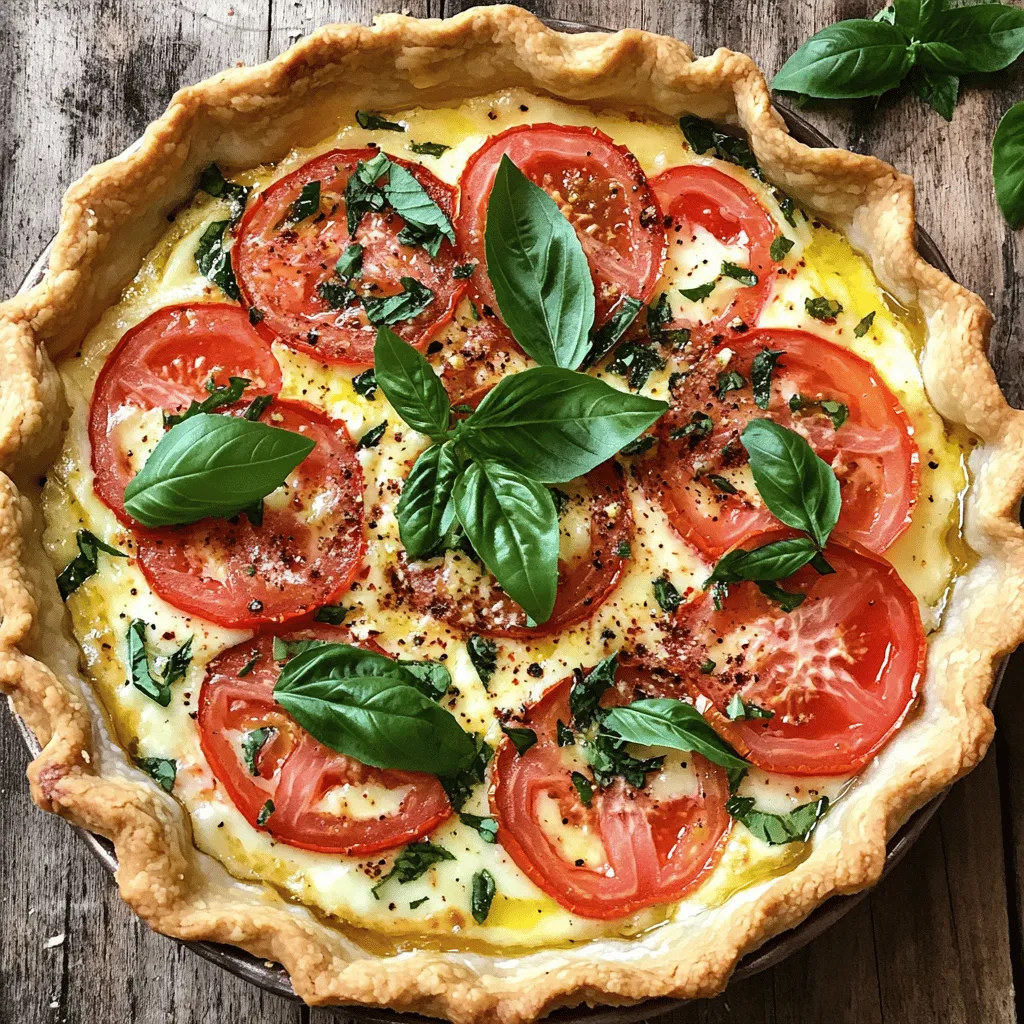 To make a classic tomato pie, you need simple and fresh ingredients. Here’s what you will need: - 9-inch deep-dish pie crust (store-bought or homemade) - Fresh tomatoes (4-5 medium, about 3 cups) - Shredded mozzarella cheese (1 cup) - Grated Parmesan cheese (1/2 cup) - Fresh basil leaves (1 cup, chopped) - Mayonnaise (1/2 cup) - Dijon mustard (2 tablespoons) - Garlic powder (1/2 teaspoon) - Salt and pepper (to taste) - Olive oil (1 tablespoon) - Optional: Red pepper flakes (for heat) Each ingredient plays a key role. Fresh tomatoes give the pie its juicy flavor. Mozzarella and Parmesan add creaminess and depth. The mayonnaise and mustard create a tangy filling that ties everything together. You can adjust salt, pepper, and red pepper flakes to suit your taste. Using quality ingredients makes a big difference. When you use fresh, ripe tomatoes, your pie will shine. This classic tomato pie is a delightful dish to share with family and friends. For the full recipe, check out the [Full Recipe]. 1. Preheat your oven to 400°F (200°C). This step warms up the space for baking. 2. Bake the pie crust if using frozen. Place it in the oven for 10 minutes. This makes it crisp. If you use a homemade crust, just roll it out and place it in your dish. 3. Handle fresh tomatoes carefully. Wash them well. Slice them evenly for a nice look and taste. 1. Begin layering. Start with half of the sliced tomatoes. Place them in the bottom of the pie crust. Overlap them slightly for even coverage. 2. Add cheeses next. Sprinkle half of the mozzarella and half of the Parmesan cheese over the tomatoes. This adds flavor and richness. 3. Don’t forget the herbs. Add half of the chopped basil on top of the cheese. This gives a fresh taste. 4. Spread the creamy filling. Use half of the mayonnaise mixture over the first layer. This creamy filling holds everything together. 5. Repeat the layers. Add the remaining tomatoes, cheeses, basil, and mayo mixture. It builds depth in flavor. 6. Finish with olive oil. Drizzle it over the top layer. If you like heat, sprinkle some red pepper flakes on top. 1. Bake in the preheated oven for 30-35 minutes. This will make the pie golden and bubbly. 2. Look for doneness indicators. The top should be golden, and the filling should be hot and bubbly. 3. Cool for 10 minutes before slicing. This lets the flavors meld and makes serving easier. For the full recipe, check out the details above! Enjoy your cooking adventure with this classic tomato pie! When making a classic tomato pie, pick the right tomatoes. I recommend using Roma or beefsteak tomatoes. These types have a great balance of flavor and texture. They hold up well when baked and add a nice richness to the pie. To choose ripe tomatoes, look for ones that feel slightly soft but not mushy. Their skin should be smooth and shiny. A sweet smell near the stem is a good sign, too. If they have green patches, they might not be ripe yet. For the perfect crust, pre-bake your pie crust for about 10 minutes. This helps keep it flaky. A deep-dish crust works best for this pie because it holds all the juicy tomatoes and cheese well. For serving, I like to garnish the pie with fresh basil leaves. This adds a lovely pop of color. Serving it warm is best, as the flavors are more vibrant. Pair it with a simple green salad for a complete meal. To give your pie extra flavor, add spices and herbs. A pinch of garlic powder adds depth. Fresh basil is a must, but feel free to explore other herbs like oregano or thyme. For cheese options, you can swap mozzarella and Parmesan for other varieties. Try adding goat cheese for a tangy twist or cheddar for a sharper taste. These changes can make this classic dish even more exciting. For the full recipe, check out the Fresh Tomato Delight Pie! {{image_2}} You can change the crust easily. Try a gluten-free crust made with almond flour. Whole wheat crust adds a nutty flavor. Both options work well with the pie. Next, let’s talk cheese. You can use different types based on your taste. Cheddar gives a sharp flavor. Feta adds a salty kick. Goat cheese makes it creamy and tangy. Mix and match to find your favorite blend. Get creative with other veggies. Bell peppers, zucchini, or spinach can add color and taste. Layer them in with the tomatoes for a hearty meal. You can also make a spicy version. Just add red pepper flakes or jalapeños. This gives the pie a nice kick. You can use fresh herbs based on what’s in season. Basil works great in summer, while thyme or rosemary is perfect in fall. Each herb adds a unique twist. Also, think about seasonal tomatoes. Heirloom tomatoes are sweet and juicy. Cherry tomatoes add a burst of flavor. Use what you find at the farmers' market for the best taste. For the full recipe, check out the Fresh Tomato Delight Pie. To keep your Classic Tomato Pie fresh, store it properly. First, let the pie cool to room temperature. Then, cover it tightly with plastic wrap or aluminum foil. This prevents air from getting in and keeps the pie from drying out. Use an airtight container for even better protection. A glass or plastic container works well. Make sure it is large enough to avoid squishing the pie. Store the pie in the fridge. It will stay good for about 3 to 4 days. To enjoy your pie again, reheating is key. Preheat your oven to 350°F (175°C). Place the pie in a baking dish and cover it with foil. This helps keep moisture in and prevents the crust from burning. Heat for about 20 to 25 minutes. Check if the center is warm. You want the cheese to be melty but not soggy. If you prefer a crispier crust, remove the foil for the last 5 minutes of cooking. This way, you'll get a nice texture. Yes, you can freeze Classic Tomato Pie! To freeze, let it cool completely first. Wrap it tightly in plastic wrap, then in aluminum foil. This double wrap helps protect against freezer burn. Store it in the freezer for up to 3 months. When you are ready to eat it, thaw the pie in the fridge overnight. Once thawed, reheat it as described above. This method keeps the flavor and texture close to fresh-baked. Enjoy every bite! For the complete process and detailed steps, check the Full Recipe. Yes, you can use canned tomatoes. However, fresh tomatoes taste better. Canned tomatoes often lack the bright flavor of fresh ones. They also have a softer texture, which can make the pie watery. I recommend using fresh tomatoes when possible. They give your pie a nice, juicy bite. If you must use canned, drain them well to reduce moisture. To make a gluten-free version, choose a gluten-free pie crust. Many stores sell these now. You can also use a mix of almond flour and coconut flour to make your own crust. Just combine equal parts of both flours with some melted butter and press it into a pie dish. This creates a tasty base for your filling. Yes, you can prepare this pie ahead of time. Assemble the pie but do not bake it. Cover it well and store it in the fridge for up to a day. When ready to bake, remove it from the fridge and let it sit at room temperature for about 15 minutes. This helps it to bake evenly. You can also freeze it if needed. Just wrap it tightly and bake it straight from the freezer. This blog post covered how to make a delicious tomato pie. You learned about the key ingredients like fresh tomatoes and cheeses. I also shared tips for preparation, baking, and storage. With variations, you can customize your pie to suit your taste. Remember, the best tomato pie uses ripe tomatoes and fresh herbs. Enjoy experimenting with layers and flavors. This dish is sure to impress friends and family. Happy baking, and savor every delicious bite of your homemade creation!