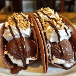 To craft these delightful treats, you need the following essential ingredients: - 1 cup all-purpose flour - 1/4 cup cocoa powder - 1/4 cup unsalted butter, softened - 1/4 cup sugar - 1/4 teaspoon salt - 1 large egg - 1/2 teaspoon vanilla extract - 1/2 cup chocolate ice cream - 1/2 cup whipped cream - 1/4 cup crushed nuts (almonds or walnuts) - 1/4 cup chocolate chips (for drizzling) These ingredients come together to create a rich and delicious dessert. The cocoa powder gives the taco shells a deep chocolate flavor. Butter adds a nice softness to the dough. You can easily find these items at any grocery store. Adding toppings can make your Choco Tacos even more fun. Here are some optional ideas: - Caramel sauce for extra sweetness - Sprinkles for a pop of color - Fresh fruit, like strawberries or bananas - Different nuts, like pecans or peanuts If you want to change things up, swap chocolate ice cream with vanilla or coffee. You can use dairy-free ice cream if you need a vegan option. The choices are endless, so feel free to let your creativity flow! Choosing the right ice cream is key. Here are my top picks: - Classic chocolate for a rich experience - Mint chocolate chip for a refreshing twist - Cookies and cream for a crunchy bite - Strawberry for a fruity flavor Each flavor pairs well with the chocolate taco shell. You can mix and match to find your favorite combo. Experimenting with flavors makes cooking fun and personal. For the full recipe, simply follow the steps outlined in the previous sections. Enjoy your delicious homemade Choco Tacos! To start, gather your ingredients. You will need: - 1 cup all-purpose flour - 1/4 cup cocoa powder - 1/4 cup unsalted butter, softened - 1/4 cup sugar - 1/4 teaspoon salt - 1 large egg - 1/2 teaspoon vanilla extract In a mixing bowl, combine the flour, cocoa powder, sugar, and salt. Mix them well to ensure even flavor. In another bowl, cream the softened butter with sugar until it is light and fluffy. This step is key for a nice texture. Add the egg and vanilla extract to the butter mixture. Mix until everything is combined. Slowly add the dry ingredients to the wet mixture. Stir until a smooth dough forms. Wrap the dough in plastic wrap and put it in the fridge for about 30 minutes. This helps the dough firm up, making it easier to shape later. Preheat your oven to 350°F (175°C). Roll out the chilled dough on a floured surface. Aim for about 1/4 inch thick. Cut out circles, about 5 inches in diameter. Lay each circle over the edges of an upside-down muffin tin. This will create the taco shape. Bake the shells for about 8-10 minutes. They should be firm but not too hard. Once baked, let the taco shells cool completely before filling them. Now it’s time for the fun part! Fill each taco shell with a scoop of chocolate ice cream. Make sure to pack it in well. Top it with whipped cream and a sprinkle of crushed nuts for some crunch. You can use almonds or walnuts, whichever you prefer. For the final touch, melt the chocolate chips in the microwave. Use 15-second increments to avoid burning. Drizzle the melted chocolate over the filled tacos. Now, your homemade choco tacos are ready to enjoy! For a complete guide, check the Full Recipe. To make a great taco shell, you need the right dough. Use a mix of flour and cocoa powder. This gives the shell a rich taste. Roll the dough to 1/4 inch thick. Thin shells may break, while thick ones can be chewy. Bake the shells until they are firm but not hard. Let them cool completely before filling. This helps keep them crunchy. You can change your fillings and toppings. Try different ice cream flavors like vanilla or mint. You could also add fresh fruit, like strawberries or bananas. For toppings, use whipped cream, crushed nuts, or sprinkles. You can even drizzle caramel or peanut butter for a twist. This lets you create your own fun flavor combinations. To keep your Choco Tacos fresh, store them in an airtight container. This helps prevent them from getting soggy. If you want to save them for later, freeze the taco shells. Just fill them right before serving. This keeps the shells crispy and the ice cream cold. Enjoy your Homemade Choco Tacos anytime! For the full recipe, check out the details above. {{image_2}} You can mix up the flavors in your Choco Tacos. Try using different ice creams, like vanilla or mint. Want something fruity? Use strawberry ice cream instead. You can even add a swirl of peanut butter for a nutty twist. The taco shell can also change. Add cinnamon to the dough for a warm spice. Or, use almond flour for a nutty flavor. Each choice creates a new dessert! Making Choco Tacos vegan is easy. Swap the egg for a flaxseed mixture. Just blend one tablespoon of ground flaxseed with three tablespoons of water. For the ice cream, choose a coconut or almond-based option. Use plant-based butter in the shell for a dairy-free treat. With these swaps, you can enjoy Choco Tacos without any animal products! Serve your Choco Tacos in fun ways! Place them on a colorful plate for a party. You can stack them for a fun dessert tower. Drizzle sauces like caramel or strawberry on the plate. Add fresh fruit beside the tacos for a pop of color. You can even sprinkle edible glitter on top for a festive touch. There are no rules—let your creativity shine! To keep your choco tacos fresh, store them in an airtight container. This helps prevent them from getting soggy. You can place parchment paper between layers to keep them nice. Keep the tacos in the fridge if you plan to eat them within a few days. If you want them to last longer, freezing is a great option. If you want to enjoy choco tacos later, you can freeze them. First, let the taco shells cool completely. Wrap each shell in plastic wrap to protect it. Then, place the wrapped shells in a freezer-safe bag. They can stay frozen for up to three months. When you want to eat them, just thaw in the fridge overnight. To reheat taco shells, preheat your oven to 350°F (175°C). Place the shells on a baking sheet for about 5 minutes. This helps make them crispy again. Avoid using a microwave, as it can make the shells chewy. Enjoy your choco tacos warm and crunchy! For the full recipe, check out the detailed instructions above. You can make Choco Tacos without an oven by using a stovetop method. Instead of baking, heat a skillet over medium heat. Roll out your dough as normal. Then, cook each taco shell in the skillet for about 2-3 minutes on each side. This method gives you a nice, warm taco shell without baking. Yes, you can use any flavor of ice cream you like. Vanilla, strawberry, or even mint chocolate chip work great. Just remember to keep the texture creamy. This will help your Choco Tacos stay delicious and easy to eat. Homemade Choco Tacos can last in the freezer for up to two weeks. Store them in an airtight container to keep them fresh. If you leave them out at room temperature, eat them within a few hours. Enjoy them fresh for the best taste! Homemade Choco Tacos are fun and easy to make. We covered the basic ingredients, step-by-step instructions, and tips for success. You learned about different flavors and how to store them properly. As you try this recipe, remember you can switch ingredients to match your taste. Enjoy experimenting with toppings and fillings. These treats are sure to impress!