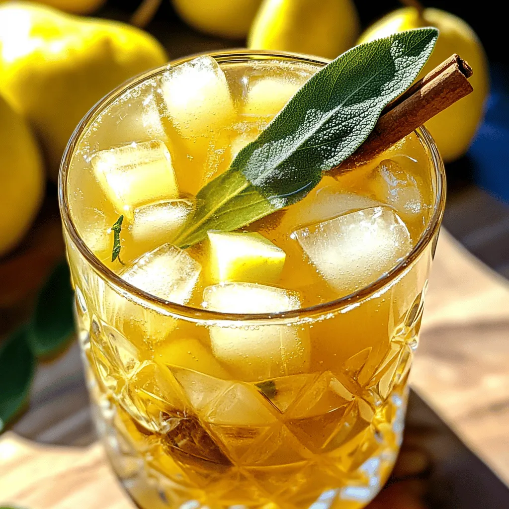 - 4 ripe pears: Choose sweet and juicy pears like Bartlett or Anjou. They make the drink delicious. Peel, core, and dice them for easy blending. - 1 tablespoon fresh sage leaves: Fresh sage gives the cider a unique taste. If you use dried sage, the flavor will be less strong. Fresh works best for this drink. - 1 tablespoon lemon juice: This adds a nice tartness. Fresh lemon juice is best for bright flavor. - 4 cups sparkling water: Use plain or flavored sparkling water. This adds fizz and lightness. - 1/4 cup honey or maple syrup: Adjust the amount to match your sweetness level. Honey gives a warm flavor, while maple syrup adds a unique twist. - 1-2 whole sage leaves for garnish: These add a lovely look and hint of flavor. - Ice cubes: Use clear ice for a nice presentation. - Cinnamon stick (optional for garnish): This adds warmth and aroma. It’s great for fall flavors. Each serving of Pear Sage Sparkling Cider has about 100 calories. The carbs are around 25 grams, with about 20 grams from sugars. Pears are great for your health. They have fiber that helps digestion and keeps you full. Sage also has benefits. It may help improve memory and has anti-inflammatory properties. This drink not only tastes good but also offers some health perks! 1. Blend the Ingredients: Start by adding the diced pears, chopped sage, and lemon juice to a blender. Blend until smooth. This mixture will create a strong base for your cider. 2. Heat the Mixture: Pour the pear mixture into a medium saucepan. Add honey or maple syrup for sweetness. Heat over medium heat for about 3-5 minutes. Stir gently. Do not let it boil. Heating brings out the flavors while keeping the mix fresh. 3. Cool the Mixture: After heating, take the saucepan off the heat. Let the mixture cool to room temperature. Cooling allows the flavors to settle and blend nicely. 4. Strain the Mixture: Once cooled, use a fine mesh sieve to strain the mixture into a large pitcher. Press lightly with a spatula. This step removes the pulp, giving you a smooth cider. 5. Add Sparkling Water: Slowly pour sparkling water into the pitcher. Gently stir to combine the pear-sage juice with the bubbles. This adds a fun fizz to your drink. 6. Serve the Cider: Fill glasses with ice cubes. Pour the sparkling cider over the ice. This makes the drink refreshing and cool. 7. Garnish: Finish by adding a whole sage leaf and, if you like, a cinnamon stick for aroma. The garnishes not only look great but add extra flavor too. Serve Pear Sage Sparkling Cider in tall glasses or mason jars. These options highlight the drink’s beauty. The bubbles and garnishes create an appealing look. For a twist, you can add a slice of pear on the rim. It makes the drink even more inviting. You can also serve it with a small plate of cheese or nuts. This pairs well with the cider’s flavors. This drink shines at parties, picnics, or cozy nights at home. It is a crowd-pleaser that everyone will love. For the full recipe, check out the [Full Recipe]. Selecting the right pears is key. I like using ripe Bartlett or Anjou pears. They are sweet and juicy. Look for pears that have a slight give when you press them gently. This means they are ripe and ready to use. Next, let's talk about sage. Fresh sage gives the best flavor. To prepare it, wash the leaves under cool water. Pat them dry with a clean towel. Finely chop the leaves to release their oils. This will maximize the flavor in your cider. One common mistake is overheating the mixture. You only want to warm it, not boil it. Boiling can change the flavor and texture. Heat it on medium for about 3-5 minutes. Another mistake is using too much or too little sweetener. Taste the mixture as you add honey or maple syrup. Adjust it to your liking. You want a nice balance of sweetness without it being overpowering. For the complete method, refer to the [Full Recipe]. {{image_2}} You can enhance Pear Sage Sparkling Cider with simple additions. Consider adding warm spices like nutmeg or cloves. These spices give a cozy touch to your drink. Just a pinch can make a big difference. You can also mix in other fruits. Apples are a great choice and add sweetness. Try squeezing in fresh lemon juice for a zesty twist. The brightness of lemon balances the sweetness of pears perfectly. If you want a fun twist, transform your cider into a cocktail. Adding spirits can elevate your drink. Gin pairs well with the flavors of pear and sage. It adds a refreshing herbal note. Vodka is another option if you prefer a smoother taste. You can mix these spirits into the drink before serving. Just be sure to adjust the sparkling water to keep it fizzy. Enjoy experimenting with these ideas! For the full recipe, refer to the recipe section above. To keep your leftover pear sage sparkling cider fresh, store it in the fridge. Use an airtight container to seal in the flavor. This helps maintain its fizzy texture and fresh taste. If you plan to drink it later, avoid adding ice until serving. Ice can water it down and change the taste. For the ingredients, store pears at room temperature until they ripen. Keep sage in the fridge, wrapped in a damp paper towel. This method keeps the sage fresh for longer. If you have leftover sage, you can dry it or freeze it for future use. When stored in the fridge, your pear sage sparkling cider lasts about three days. If left out at room temperature, it can spoil quickly, usually within a few hours. Signs of spoilage include a sour smell or changes in color. If you notice any of these, it’s best to toss it. This sparkling cider is best enjoyed fresh. However, you can store it for a quick refreshment later. Always check for signs of spoilage before taking a sip. Enjoy your drink while it's at its best! Pear Sage Sparkling Cider is a refreshing drink. It combines juicy pears with savory sage. The taste is sweet, earthy, and bubbly. You get a crisp sip with every drop. This drink is perfect for warm days or festive gatherings. The bright flavors burst in your mouth, making it a delight for all ages. Yes, you can easily make this recipe vegan. Instead of honey, use maple syrup. This keeps the drink sweet and plant-based. Both options work well, but maple syrup adds a deeper flavor. Just substitute one for the other in the recipe. You might find Pear Sage Sparkling Cider in some stores. Check your local grocery or specialty shops. If you prefer online, retailers like Amazon or specialty food sites can help. They often carry unique drinks like this. You can personalize this drink in many ways. Add spices like nutmeg or cinnamon for warmth. Try mixing in different fruits, like apples or lemons, for a twist. You can also adjust the sweetness to your taste. Want a stronger sage flavor? Add more sage leaves! Each change makes the drink your own. You now have all the tools to make Pear Sage Sparkling Cider. We covered each ingredient and its quality. I shared the nutritional benefits of pears and sage. We went through easy preparation steps and serving tips. Remember to avoid common mistakes like overheating. Experiment with flavors and variations to suit your taste. Store any leftovers properly to keep them fresh. With these insights, you can create a delightful drink to enjoy or share. Enjoy your crafting and the flavors of this unique beverage!