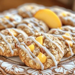 To make peach cobbler cookies, gather these key ingredients: - 1 cup unsalted butter, softened - 1 cup brown sugar, packed - 1/2 cup granulated sugar - 2 large eggs - 1 teaspoon vanilla extract - 2 1/2 cups all-purpose flour - 1 teaspoon baking powder - 1/2 teaspoon baking soda - 1/2 teaspoon salt - 1 teaspoon ground cinnamon - 1 cup diced fresh peaches (peeled and pitted) - 1/2 cup rolled oats These ingredients create a warm, sweet base that mimics the classic peach cobbler taste. The butter and sugars give the cookies a rich flavor. The eggs help bind the dough together, while the peaches add moisture and sweetness. You can customize your cookies with these optional ingredients: - 1/4 cup chopped pecans (optional) Adding nuts gives a nice crunch to the cookies. You can also try other ingredients, like chocolate chips or dried fruits, to mix up the flavor. Don't hesitate to experiment and find your perfect combination! For the complete guide, check the Full Recipe. 1. Preheat the oven and prepare baking sheets. Set your oven to 350°F (175°C). While it heats, line your baking sheets with parchment paper. This helps the cookies not to stick. 2. Creaming the butter and sugars. In a large bowl, add 1 cup of soft butter, 1 cup of brown sugar, and 1/2 cup of granulated sugar. Mix these well until they are light and fluffy. This step gives your cookies a nice texture. 1. Incorporating wet and dry ingredients. Crack 2 large eggs into your bowl, mixing one at a time. Add in 1 teaspoon of vanilla extract. In another bowl, whisk together 2 1/2 cups of flour, 1 teaspoon of baking powder, 1/2 teaspoon of baking soda, 1/2 teaspoon of salt, and 1 teaspoon of ground cinnamon. Gradually mix the dry ingredients into the wet mix until just combined. 2. Folding in the peaches and oats. Gently fold in 1 cup of diced peaches and 1/2 cup of rolled oats. You can also add 1/4 cup of chopped pecans if you like. Make sure they are evenly spread in the dough. 1. Spoon the dough onto baking sheets. Use a cookie scoop or a tablespoon to drop rounded balls of dough onto the baking sheets. Keep them about 2 inches apart. This allows them room to spread. 2. Baking time and signs for doneness. Bake your cookies for 12-15 minutes. They should be lightly golden on the edges. The centers should look set. Once done, take them out and let them cool on the sheets for a few minutes. Then, move them to a wire rack to cool completely. For the icing, mix 1 cup of powdered sugar with 2 tablespoons of milk until smooth. Drizzle this over the cooled cookies for a sweet finish. For the full recipe, check here: [Full Recipe]. To get the best texture in your peach cobbler cookies, follow a few key steps. First, make sure your butter is softened but not melted. This helps the cookies rise well. Second, avoid over-mixing the dough after adding flour. This keeps your cookies tender. Measuring your ingredients correctly is very important, too. Use a kitchen scale for accuracy, especially with flour. Too much flour can make your cookies dry. Preparing the icing for your cookies is simple. Just whisk together the powdered sugar and milk until it is smooth. If you want a thicker icing, add more sugar. For a fun twist, try adding a splash of vanilla or almond extract. You can also top your cookies with cream cheese frosting or a drizzle of caramel for added flavor. When serving your cookies, presentation matters. Arrange them on a pretty platter for a nice look. Drizzle some icing over each cookie for a sweet touch. For extra flair, garnish with fresh peach slices or mint leaves. This makes the cookies look more inviting and fresh! {{image_2}} You can change the flavor of your cookies by adding different fruits. Try using berries like blueberries or strawberries. You can also use diced apples for a crisp twist. Each fruit brings a fun taste to the cookies. Spices can add depth to your cookies. Consider adding nutmeg or ginger for warmth. A pinch of cardamom can surprise your taste buds too. Mix and match to find your favorite combo! Need to make these cookies gluten-free? Use almond flour or a store-bought gluten-free mix. Both options work well and keep the cookies tasty. If you want a sugar-free treat, replace the sugars with a sugar substitute. Options like monk fruit or stevia can work nicely. Always check the measurements, as they vary by brand. You can make mini cookies or larger cookies based on your mood. For mini cookies, scoop out smaller amounts of dough. They bake faster, so start checking them at 8-10 minutes. For larger cookies, make sure to give them space. Adjust the baking time to about 15-18 minutes. Watch for the edges to turn golden for the perfect bake. Try all these variations to make your peach cobbler cookies your own! You can find the Full Recipe to get started on this delicious adventure. To keep your peach cobbler cookies fresh, store them at room temperature. Use an airtight container to protect them from air. This keeps them soft and tasty. Place a piece of bread in the container to help maintain moisture. The bread absorbs excess air, keeping your cookies from drying out. You can freeze your cookies for later enjoyment. First, let the cookies cool completely. Then, place them in a single layer on a baking sheet. Freeze them for an hour. Once frozen, transfer the cookies to a freezer-safe bag or container. This way, they won't stick together. Make sure to date the bag so you remember when you made them. To thaw the cookies, simply leave them out at room temperature for about 30 minutes. You can also microwave them for a few seconds if you're in a hurry. This will help bring back their soft texture and flavor. Enjoy your peach cobbler cookies whenever you like! Can I use canned peaches instead of fresh? Yes, you can use canned peaches. Drain them well and chop them up. Fresh peaches give a better taste, but canned can work in a pinch. What makes these cookies different from traditional peach cobbler? These cookies have a chewy texture and a more portable form. They keep the sweet peach flavor but are easier to enjoy as a snack. Caloric content per cookie Each cookie has about 150 calories. This can vary based on size and added ingredients. Breakdown of major nutrients - Carbohydrates: 20g - Protein: 2g - Fat: 7g - Fiber: 1g This cookie offers a sweet treat with a bit of fiber from the oats and peaches. What to do if the dough is too sticky? If your dough is sticky, add a little more flour, one tablespoon at a time. Mix well after each addition until the dough is easier to handle. How to fix cookies that spread too much in the oven? If cookies spread too much, check your oven temperature. Make sure it is correct. You can also chill the dough for 30 minutes before baking to help them hold their shape. These Peach Cobbler Cookies are easy and fun to make. We covered the key ingredients and tips to get great flavor and texture. You can customize your cookies to fit your taste, whether by adding fruits or changing the size. Remember to store them well for freshness. With these steps, you'll enjoy every batch you bake. Now, it’s time to grab your ingredients and start baking your delicious peach cobbler cookies!
