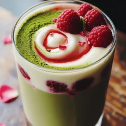 - Matcha powder - Milk options: dairy, almond, oat, or coconut - Raspberry puree The main star of this drink is matcha powder. It gives the latte its unique green color and earthy flavor. You can choose any milk you like. Dairy milk, almond milk, oat milk, or coconut milk all work great. Each option brings its own taste. Then, you need raspberry puree. This adds a sweet and fruity touch. - Rose syrup or rose water - Sweetener options: honey or maple syrup Next, we have flavor enhancers. Rose syrup or rose water gives a lovely floral note. This makes the drink feel special. You can add honey or maple syrup to sweeten your latte. Adjust this to your taste. - Fresh raspberries - Edible rose petals For the finishing touch, use fresh raspberries and edible rose petals. These garnishes not only look pretty but also add more flavor. They make your drink feel festive and inviting. You can find the full recipe linked above to guide you through making this delightful drink! To make matcha, start by measuring out 1 teaspoon of matcha powder. Place it in a small bowl. Next, heat some water until it is hot but not boiling. Pour a few tablespoons of this hot water over the matcha. Using a matcha whisk, whisk the mixture in a zig-zag motion. This helps remove lumps and makes it smooth. If you don't have a matcha whisk, a small regular whisk works too. The hot water is key. It activates the matcha's flavor and helps it blend well. Now, let’s heat the milk. You can use any milk you like, such as dairy, almond, oat, or coconut. Pour your milk into a small saucepan. Heat it over medium heat. Stir it often to prevent it from scalding. The best temperature for milk is warm, around 150°F to 160°F. If it bubbles, it's too hot! Remove it from the heat before it boils. Creating layers makes your drink look pretty. Start by adding raspberry puree to the bottom of your serving glasses. You can use store-bought or homemade puree. Next, carefully pour the warm, rose-infused milk over the raspberry puree. Do this gently to keep the layers separate. Finally, add the matcha mixture on top of the milk. For a fun look, use a spoon to swirl the matcha with the milk. Garnish with fresh raspberries and edible rose petals for a beautiful finish. This Raspberry Rose Matcha Latte is not just tasty; it’s a feast for the eyes too! For the full recipe, check out the instructions provided earlier. To make your Raspberry Rose Matcha Latte taste just right, focus on sweetness. You can adjust the honey or maple syrup to fit your taste. Start with one tablespoon and taste it. If you want it sweeter, add more little by little. This helps you find the perfect balance. Using high-quality matcha is also key. Look for matcha that is bright green and finely ground. This type has rich flavor and the best health benefits. The right matcha elevates your drink to a new level. A good whisk makes a big difference in the taste. I recommend using a bamboo matcha whisk, called a chasen. It blends the matcha powder smoothly with water. If you don’t have one, a small metal whisk works too. For frothing milk, a handheld milk frother is your best friend. It creates frothy milk quickly. You can also use a French press or a steam wand if you have one. One common mistake is overheating the milk. Heat it gently over medium heat and watch it closely. If it starts to bubble, remove it from the heat. Scalded milk can ruin the drink’s taste. Another mistake is not mixing the raspberry puree well. When you layer the puree, make sure to stir it into the milk. This helps the flavors blend beautifully. If not mixed well, you may end up with a drink that tastes uneven. {{image_2}} You can easily make this drink dairy-free. Try using nut or plant-based milks like almond or oat. These milks add a unique flavor, making your drink even better. Coconut milk is a great option, too. It adds a creamy texture and a hint of sweetness. Plus, it pairs well with the raspberry and rose flavors. Want to change it up? Adding vanilla extract can give your latte a warm, cozy taste. You might also try other fruit purees like strawberry or peach. These fruits mix well with raspberry and add new flavors. Just remember to adjust the sweetness to balance the flavors! This drink can fit any season. In summer, add more berries like blueberries or strawberries for a fresh twist. In autumn, spices like cinnamon or nutmeg can warm you up. These seasonal changes make the Raspberry Rose Matcha Latte fun and exciting all year round. For the full recipe, check out the detailed instructions above. To keep your Raspberry Rose Matcha Latte fresh, it's best to store each layer separately. For the raspberry puree, place it in a sealed container. You can keep it in the fridge for up to four days. For the milk, store it in a different container. Use a glass jar or a BPA-free bottle. This way, both the puree and the milk stay fresh and tasty. When you want to enjoy your latte again, you’ll need to reheat the milk. To do this without scalding it, warm it slowly over low heat. Stir it often to help it heat evenly. If you have leftover matcha, use it within two days for the best flavor. Always whisk it again before using to keep it fresh and smooth. Matcha powder can last a long time if stored right. It stays fresh for about six months if kept in a cool, dark place. After that, it may lose flavor and color. Raspberry puree, on the other hand, lasts about a week in the fridge. If you freeze it, it can last up to six months. Always check for any off smells or changes in color before using. Yes, you can. Prepare the raspberry puree and matcha mix in advance. Store them in separate containers. Keep the raspberry puree in the fridge for up to three days. The matcha mix can also stay fresh for a few days if kept dry. When ready to enjoy, heat your milk and mix everything together. This way, you save time and still get that fresh taste. Matcha offers many health perks. It is rich in antioxidants, which help fight free radicals. This can boost your immune system. It also has caffeine, giving you a gentle energy lift. Rose has its own benefits too. It can help with digestion and soothe skin. Combining these ingredients makes your drink both tasty and good for you. You can find Raspberry Rose Matcha Latte at many coffee shops. Look for local cafes that focus on unique drinks. Many shops now offer specialty lattes. If you prefer to make it at home, check online retailers. You can easily buy matcha powder and rose syrup from stores like Amazon or local health shops. For lattes, choose high-quality matcha. Look for brands that use ceremonial-grade matcha. This type is vibrant and has a rich flavor. Some trusted brands include Encha, Jade Leaf, and Matcha Konomi. These brands offer great taste and fine quality. Always check for bright green color and smooth texture in the powder for the best results. For the full recipe, see the section above. In this post, we explored how to make a Raspberry Rose Matcha Latte. You learned about key ingredients like matcha powder, milk, and raspberry puree. We discussed preparation steps, tips for great flavor, and common mistakes to avoid. You can experiment with dairy-free options and seasonal flavors to customize your drink. Enjoy creating your latte! Remember, practice makes perfect. Each sip brings you closer to mastering this tasty treat. Keep it fresh, and have fun with your flavors!