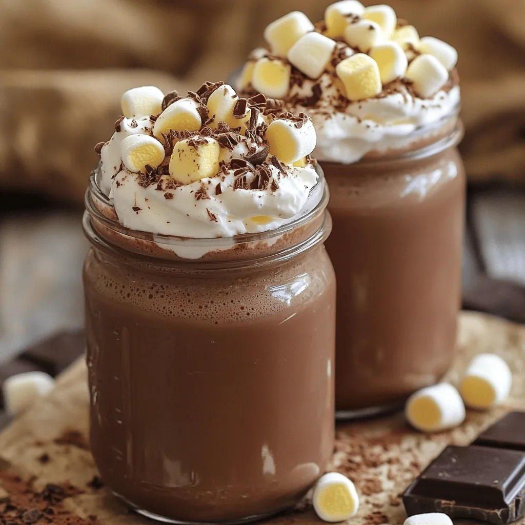 To make this cozy drink, you'll need a few key ingredients. Here’s what you need: - 2 cups milk (dairy or non-dairy) - 2 tablespoons unsweetened cocoa powder - 2 tablespoons granulated sugar (adjust to taste) - 1/2 teaspoon vanilla extract - Pinch of salt - 1/2 cup mini marshmallows, plus extra for toasting - Whipped cream for topping (optional) - Chocolate shavings or cocoa powder for garnish (optional) These ingredients work together to create a warm and comforting drink. The cocoa powder gives it that rich chocolate flavor. The sugar balances the bitterness, while the milk adds creaminess. For the best taste, I recommend specific brands. Use whole milk for a creamy texture. If you need a non-dairy option, almond or oat milk are great choices. For cocoa powder, I like Ghirardelli or Valrhona. They offer a rich flavor that enhances your hot cocoa. For sugar, any brand will work, but I prefer organic sugar for a clean taste. You can easily customize this hot cocoa to fit your needs. If you want it dairy-free, use almond or coconut milk. For a sugar-free version, consider using a sugar substitute like stevia or erythritol. This way, everyone can enjoy this delightful drink without worries. For a full recipe, check out the entire guide on Toasted Marshmallow Hot Cocoa. To start, gather your ingredients. You need 2 cups of milk, 2 tablespoons of unsweetened cocoa powder, and 2 tablespoons of sugar. Add 1/2 teaspoon of vanilla extract and a pinch of salt for flavor. In a small saucepan, mix the milk, cocoa powder, sugar, vanilla, and salt. Heat it over medium heat. Whisk it well to blend everything. Keep stirring until warm and smooth, about 5 minutes. You want it hot but not boiling. While the cocoa warms, it’s time for the marshmallows. Preheat your broiler. Line a baking sheet with parchment paper. Spread the extra mini marshmallows on the sheet. Place the baking sheet under the broiler for 1-2 minutes. Watch closely! You want them golden brown and a bit toasty. Remove them from the oven when they look perfect. Now that your cocoa is ready and marshmallows are toasted, it’s time to combine them. Pour the hot cocoa into mugs. If you like, add whipped cream on top. Then, pile on the toasted marshmallows. For a special touch, sprinkle chocolate shavings or cocoa powder on top. This enhances the look and taste. - Full Recipe Overview This recipe makes two servings. Prep takes about 5 minutes, and total time is about 15 minutes. For a cozy feel, consider serving in mason jars. You can even add a cinnamon stick for extra flair. Enjoy your Toasted Marshmallow Hot Cocoa! To toast marshmallows just right, keep a close eye on them. Place your mini marshmallows on a baking sheet. Set your broiler to high and watch them closely. They can turn from perfect to burnt in seconds! You want them golden brown, not black. If you want a crispier shell, toast them longer. But remember, too much heat can ruin them fast. To make your hot cocoa richer, try adding a bit of chocolate syrup. You can also mix in some peanut butter for a nutty twist. Another option is to use flavored creamers. Hazelnut or caramel creamers can take your cocoa to a whole new level. Just start with a small amount, then taste and adjust as needed. This way, you control the flavor. Choosing the right milk is key for a creamy hot cocoa. Whole milk gives a rich texture. If you prefer non-dairy, almond or oat milk work well too. They add a slight nutty flavor. For a lighter version, try skim milk. It’s still tasty but less creamy. Adjust according to your taste and dietary needs. {{image_2}} You can easily change the flavor of your toasted marshmallow hot cocoa. For a peppermint twist, add a few drops of peppermint extract. This will give you a fresh, minty taste. For a caramel flavor, mix in some caramel sauce while heating your cocoa. It adds a rich, buttery sweetness that pairs well with the chocolate. You can even combine these flavors for a peppermint caramel delight! Toppings can make your drink even better. Instead of mini marshmallows, try using crushed candy canes for a crunchy texture. You can also top your cocoa with chocolate chips or even a drizzle of caramel sauce. If you're feeling adventurous, sprinkle some sea salt on top. It enhances the sweetness and creates a tasty contrast. For Halloween, you can add orange food coloring to your whipped cream. This gives your drink a spooky vibe! Use Halloween-themed sprinkles on top for fun. At Christmas, try using gingerbread spices like cinnamon and nutmeg to warm up your drink. You can also serve it in festive mugs to spread holiday cheer. These seasonal twists keep your hot cocoa exciting all year long. To store leftover hot cocoa, pour it into an airtight container. Make sure it cools first. Seal the container tightly. Place it in the fridge for up to three days. When you’re ready to enjoy it again, you can quickly reheat it. To reheat hot cocoa, pour it into a small saucepan. Heat it over low to medium heat. Stir it often to prevent sticking. You can also use a microwave. Heat it in short bursts, stirring in between. This helps keep the flavor rich and smooth. If you're hosting a gathering, make hot cocoa in larger batches. Use a big pot to heat the milk and cocoa. You can double or triple the recipe. Keep it warm on the stove or in a slow cooker. This way, guests can serve themselves. The toasted marshmallows can stay fresh by toasting them just before serving. Yes, you can use powdered cocoa. However, you need to check the label. Some powdered cocoa has added sugar. This can change the taste of your drink. If you use it, reduce the sugar in the recipe. Taste your hot cocoa as you mix. Adjust the sweetness to your liking. To toast marshmallows, set your oven to broil. This method gives them a nice, golden color. Spread the marshmallows on a baking sheet lined with parchment paper. Keep a close eye on them. They can burn quickly in the broiler. Toast them for 1-2 minutes, turning them for even color. This will give you that perfect toasted flavor. If you need alternatives, try using large marshmallows. Cut them in half for ease. You can also use marshmallow fluff. This works well as a topping too. For a twist, consider using whipped cream or chocolate curls. These options add flavor and keep your drink fun. Toasted marshmallow hot cocoa is a treat you can make at home. We covered essential ingredients, tips, and steps to create the best drink. Adjusting for dietary needs lets you enjoy it, too. The right toasting technique can enhance the flavor. You can add fun twists with different flavors or toppings. Store any leftovers for later enjoyment. This cozy drink warms both hearts and homes. Try it out and make it your own!