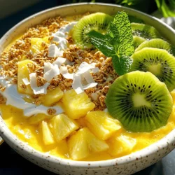 To make a tasty thick smoothie bowl, you need a few key ingredients. Here’s what you will need: - 1 ripe banana, frozen - 1 cup fresh pineapple chunks - 1/2 cup coconut milk - 1/2 cup Greek yogurt - 1 tablespoon honey or maple syrup (optional, to taste) - 1/2 cup rolled oats - 2 tablespoons chia seeds These ingredients blend together to create a smooth, thick base. Each ingredient in your smoothie bowl serves a special purpose. The frozen banana adds natural sweetness and creaminess. Pineapple gives a burst of flavor and vitamin C. Coconut milk makes it rich and adds healthy fats. Greek yogurt adds protein and a nice tang. Rolled oats provide fiber to keep you full. Chia seeds are packed with omega-3 fatty acids and fiber. Toppings can elevate your smoothie bowl. Here are some great ideas to make it more fun: - Sliced kiwi for a zesty kick - Shredded coconut for texture - Granola for crunch - Fresh mint leaves for a pop of color You can mix and match these toppings for a unique experience. For the full recipe, check out the Tropical Bliss Thick Smoothie Bowl. To get a thick smoothie bowl, start with frozen fruits. Frozen bananas work great. They add creaminess and chill. Use a high-powered blender for best results. If your mix is too thick, add a little coconut milk. Blend slowly at first, then speed up. This helps all the ingredients mix well. When adding ingredients, layer them by type. Start with softer fruits like bananas and pineapples. Next, add liquids like coconut milk. Finally, add oats and seeds on top. This way, your blender can mix everything smoothly. It keeps the thicker ingredients from sticking to the bottom. Pour your smoothie bowl into a wide bowl. Use a spatula to smooth the top. Arrange your toppings neatly for a pretty look. Place sliced kiwi in a fan shape. Sprinkle shredded coconut in one corner. Add granola in another spot. Finish with fresh mint leaves. This makes your bowl look great and taste even better. For the full recipe, check out Tropical Bliss Thick Smoothie Bowl. To get that creamy and thick texture, use frozen fruits like bananas and pineapple. This helps the smoothie bowl stay thick and cold. Blend the fruits first, then add your liquids. Coconut milk adds richness but don’t overdo it. If your mix is too thin, add more oats or chia seeds. These ingredients soak up liquid and boost thickness. One big mistake is using too much liquid. Too much coconut milk or yogurt can make your bowl runny. Always blend in small amounts and check the consistency. Another mistake is not using enough frozen fruit. Fresh fruit alone won't give you that thick feel you want. Also, avoid blending for too long. This can warm up your smoothie and ruin the texture. Always use fresh ingredients for the best taste. Check your fruits for ripeness; ripe fruits offer more flavor. For added freshness, try herbs like mint. They not only look pretty but also lift flavors. Adding toppings like granola or shredded coconut can enhance the taste and give a nice crunch. For more fun, mix in a dash of cinnamon or vanilla extract. This can take your smoothie bowl from good to great. For more tips, don’t forget to check out the Full Recipe for Tropical Bliss Thick Smoothie Bowl. {{image_2}} You can easily change the taste of your thick smoothie bowl. For Berry Bliss, swap in mixed berries like strawberries, blueberries, and raspberries. These fruits blend well and add a sweet-tart flavor. For a Green Detox bowl, use spinach or kale. Add a ripe avocado for creaminess. This mix is healthy and refreshing. You can also add a splash of lemon juice for extra zest. You can adapt the recipe for your needs. For a vegan option, use plant-based yogurt and milk. Almond milk or oat milk both work great. If you need a gluten-free option, ensure your oats are certified gluten-free. You can also use quinoa flakes for a different texture. These swaps let everyone enjoy the bowl without worry. Seasonal fruits can make your smoothie bowl special. In summer, try peaches or berries for a juicy burst. Fall brings apples and pears that add warmth. In winter, citrus fruits like oranges or grapefruit brighten your bowl. Using fresh, in-season fruit gives your dish more flavor and nutrients. Always check your local market for the best options. For a full recipe, check out Tropical Bliss Thick Smoothie Bowl 🥥. If you have leftover smoothie bowl, store it in an airtight container. Make sure to seal it well to keep the air out. Place it in the fridge. It's best to eat it within one day for the best taste and texture. If you notice the top gets dark, just stir it before serving. You can freeze smoothie bowls for easy meals later. Pour your smoothie mixture into freezer-safe containers. Leave some space at the top, as it will expand when frozen. To enjoy later, take it out and let it thaw in the fridge overnight. You can also blend it again for a smoother texture. Most ingredients in your smoothie bowl have a good shelf life. Here’s a quick guide: - Bananas: Best used within a few days if ripe. - Pineapple: Fresh pineapple lasts about 3-5 days in the fridge. - Coconut milk: Once opened, use it within a week. Unopened, it can last for months. - Greek yogurt: Typically lasts 1-3 weeks in the fridge. - Rolled oats: Store in a cool, dry place; they last for months. - Chia seeds: Can last for years if stored well. Following these tips helps keep your smoothie bowls fresh and tasty. The best base for thick smoothie bowls is a blend of fruits and creamy ingredients. Frozen bananas work great as they add sweetness and a smooth texture. You can also use frozen berries or mangoes for extra flavor. Creamy elements like Greek yogurt or coconut milk help create that thick consistency. To make your smoothie bowl more filling, add oats, chia seeds, or nut butter. Rolled oats add fiber and help keep you full longer. Chia seeds are great for their healthy fats and protein. Nut butter not only adds richness but also boosts the protein content. These additions turn a light snack into a hearty meal. Yes, you can use a regular blender for thick smoothie bowls. Just be patient and blend in small batches. You may need to stop and scrape down the sides more often. If your blender struggles, add a little more liquid to help it blend. With a bit of effort, you can achieve a creamy texture. For a delicious thick smoothie bowl, try the Full Recipe for Tropical Bliss Thick Smoothie Bowl! In this blog post, we explored the key ingredients for thick smoothie bowls. We discussed their nutritional benefits and recommended tasty toppings. I shared steps to make a smooth blend and ways to layer ingredients for a stunning look. I also provided tips to achieve the perfect thickness and avoid common mistakes. Lastly, we looked at fun variations and how to store your creations. Remember, you can enjoy smoothie bowls your way with fresh flavors and healthy options. Let your creativity shine!