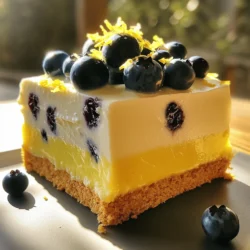 - 1 ½ cups graham cracker crumbs - ½ cup unsalted butter, melted - 1 cup cream cheese, softened - 1 cup powdered sugar - 1 cup heavy whipped cream - 1 teaspoon vanilla extract - Zest of 1 lemon - ½ cup fresh lemon juice - 1 ½ cups fresh blueberries (plus extra for garnish) The graham cracker crumbs form a sweet crust. They give a nice crunch. The melted butter binds the crumbs together, helping the crust hold its shape. Cream cheese adds rich creaminess and tang. Powdered sugar sweetens the filling, making it smooth. Heavy whipped cream brings lightness and fluffiness. Vanilla extract adds depth to the flavor. Lemon zest and juice give a bright, fresh taste. Fresh blueberries provide sweetness and texture, plus a pop of color. You can add other fruits like strawberries or raspberries for a twist. Try using lime juice instead of lemon for a different flavor. If you need a gluten-free option, use gluten-free graham crackers. For a vegan version, replace cream cheese with a dairy-free alternative and use coconut cream in place of heavy whipped cream. This way, you can make a dessert that suits your needs and tastes. For the full recipe, check out the details on how to create this delightful treat! ``` To start, you will need to mix the graham cracker crumbs with melted butter. Take 1 ½ cups of crumbs and ½ cup of butter. Combine them in a medium bowl. Mix until the crumbs look evenly coated. This will give your crust a nice flavor. Next, press the mixture firmly into the bottom of a 9-inch springform pan. Use your hands or the back of a spoon to make it even. Once it is flat, place the pan in the refrigerator to chill. This helps the crust firm up while you work on the filling. Now, let's move on to the cream filling. In a large bowl, beat 1 cup of softened cream cheese with 1 cup of powdered sugar. Mix until it is smooth and creamy. This step is key for a rich filling. Add the zest of one lemon, ½ cup of fresh lemon juice, and 1 teaspoon of vanilla extract. Mix again until everything is well combined. The lemon gives the filling a bright flavor that pairs perfectly with the blueberries. In another bowl, whip 1 cup of heavy cream until stiff peaks form. This makes the cake light and fluffy. Gently fold the whipped cream into the lemon cream cheese mixture. Be careful to mix without losing too much air. Next, gently fold in 1 ½ cups of fresh blueberries. You want to keep them whole for bursts of flavor. Pour your lemon blueberry filling over the chilled graham cracker crust. Smooth the top with a spatula for a nice finish. Cover the cake with plastic wrap and refrigerate for at least 4 hours. For best results, let it chill overnight. Once set, carefully remove the sides of the springform pan. Garnish with extra blueberries and a sprinkle of lemon zest before serving. Enjoy your delicious creation! For the complete process, refer to the Full Recipe. To get the best creamy texture, start with room temperature cream cheese. Cold cream cheese does not mix well. It can lead to lumps in your filling. Set the cream cheese out for about 30 minutes before you begin. When you beat the cream cheese, use a hand mixer. Mix on medium speed until it’s smooth and fluffy. This will help it combine with the powdered sugar better. Once the cream cheese is fluffy, add in the lemon zest and juice. These fresh flavors will brighten your cake. Before you add the filling, chill the crust. Let it sit in the fridge for at least 30 minutes. This helps the butter set, keeping the crust firm. If the crust is warm, it can soak up moisture from the filling. For storage, keep the cake in the fridge. Use plastic wrap to cover it tightly. It can last for about three days. If you want to make it ahead, consider freezing it. Just make sure it’s well wrapped. Thaw it in the fridge before serving for the best taste. This no-bake lemon blueberry cream cake is a delightful treat that everyone will love. For the full recipe, check out the detailed instructions above! {{image_2}} You can easily change the fruits in this cake. Try strawberries for a sweet twist. Raspberries add a nice tartness, perfect for summer. You can also switch to different citrus fruits. Limes bring a zesty kick that pairs well with blueberries. Oranges provide a sweet and juicy flavor that is refreshing. Each option gives your cake a new taste while keeping it fun. Making this cake gluten-free is simple. You can replace graham cracker crumbs with gluten-free options. Look for gluten-free cookie crumbs or even ground nuts. This keeps the crust tasty and safe for everyone. For a vegan version, use dairy-free cream cheese. You can also swap heavy cream with coconut cream. Make sure to use powdered sugar that does not contain bone char. These swaps will keep the cake creamy and delicious without animal products. Enjoy the same great taste while meeting dietary needs! To keep your No-Bake Lemon Blueberry Cream Cake fresh, store it in the refrigerator. Use an airtight container or cover it with plastic wrap. This keeps the cake moist and tasty. Place it on a flat surface to avoid damage to the layers. If you want to save some for later, freezing is a great option. First, cut the cake into slices. Wrap each slice in plastic wrap, then place them in a freezer-safe bag. This way, you can enjoy a slice anytime! The cake stays fresh in the fridge for about 3 to 5 days. After that, it might lose its flavor and texture. If you freeze it, the cake can last for up to 2 months. Just remember to thaw it in the fridge before enjoying it again. This method keeps the cake's taste and texture intact. The cake needs at least 4 hours to set in the fridge. For the best results, I recommend leaving it overnight. This extra time helps the flavors meld together. It also firms up the filling, giving you the best texture. Make sure to cover it well with plastic wrap to keep it fresh. Yes, you can make this cake a day or two ahead of your event. Just prepare the cake, set it in the fridge, and serve it later. It stays fresh and tasty when stored correctly. Plan to remove it from the fridge about 15 minutes before serving. This makes it easier to slice and enjoy. You can use frozen blueberries, but fresh ones shine brighter in taste. Frozen blueberries may become mushy, changing the cake's texture. If you use frozen ones, let them thaw first and drain excess liquid. This helps keep the cake creamy and delicious. Remember, fresh blueberries add a pop of color and flavor! In this article, I shared how to make a no-bake lemon blueberry cream cake. You learned about essential and optional ingredients that make it great. I detailed step-by-step instructions for preparing the crust and filling. Plus, I included tips for a creamy texture and ways to prevent a soggy crust. Try different flavors or dietary options to personalize your cake. Remember to store it properly for the best taste. Enjoy making this easy and delicious dessert!