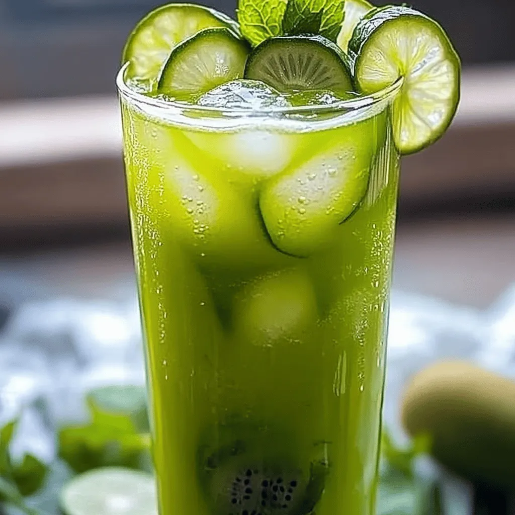 To create a delicious Kiwi Cucumber Cooler, you will need fresh, simple ingredients. Here’s what you need to gather: - 3 ripe kiwis, peeled and chopped - 1 medium cucumber, peeled and diced - 1 tablespoon honey (or agave syrup) - 1 tablespoon fresh lime juice - 2 cups cold sparkling water - 1/4 cup fresh mint leaves - Ice cubes - Lime slices and mint sprigs for garnish These ingredients work together to create a refreshing drink. The kiwis bring vibrant sweetness, while the cucumber adds a crisp taste. Honey or agave syrup gives it a touch of sweetness. Fresh lime juice adds a tangy kick. Cold sparkling water provides a bubbly finish that makes this drink even more enjoyable. I love using fresh mint leaves for that extra layer of flavor. The garnish of lime slices and mint sprigs not only looks pretty but also adds to the drink's aroma. You can find all these ingredients at your local market, making this recipe easy to prepare. Now that you have your ingredients ready, you can move on to making this delightful drink. Check the Full Recipe for more details on how to bring these flavors together! - Step 1: Blend and Strain First, grab your blender. Add the peeled kiwis, diced cucumber, honey, and lime juice. Blend until smooth. This mixture will be the heart of your cooler. Next, strain the blend through a fine mesh sieve into a pitcher. This step removes the pulp and leaves you with a nice juice. - Step 2: Assemble the Cooler Now, take a large glass and fill it with a few ice cubes. Pour the kiwi-cucumber juice over the ice, filling the glass halfway. This creates a refreshingly cold base for your drink. - Step 3: Final Touches Top off your glass with cold sparkling water. Stir gently to mix the juice and water. It gives your cooler a fizzy lift. Muddle a few mint leaves at the bottom of the glass. This adds a nice aroma and flavor. - Step 4: Serve and Enjoy Garnish your drink with lime slices and a sprig of mint. This not only looks beautiful but also enhances the flavor. Serve immediately. You will love the burst of refreshing flavors! For the full recipe, check out the complete details. Adjusting Sweetness Levels You can change how sweet your Kiwi Cucumber Cooler is. If you like it sweeter, add more honey or agave syrup. If you prefer less sweetness, just use less. Taste the mix before you serve it. This way, you can find the balance that suits you best. Selecting the Best Ingredients Use ripe kiwis for the best flavor. Soft, sweet kiwis taste great. Choose a fresh cucumber that feels firm. Organic options can be a good choice since they have no pesticides. Fresh mint leaves add a burst of flavor, so pick the greenest leaves you can find. Serving Suggestions To impress your guests, serve this drink in clear glasses. Add extra lime slices and mint sprigs on top for a pretty look. You can also create a fun drink station. Let your friends mix their own drinks with the cooler base and sparkling water. This makes it interactive and fun! For the full recipe, check the earlier section. {{image_2}} Adding Other Fruits You can make your Kiwi Cucumber Cooler even better by adding other fruits. Some great options are strawberries, pineapple, or mango. Each fruit brings its own flavor, making your drink unique. Just chop them up and blend them with the kiwis and cucumber. This mix will give you even more fresh tastes. Using Different Sweeteners If you prefer a different sweetener, you have options. You can try agave syrup, maple syrup, or even stevia. Each sweetener changes the taste a bit. Feel free to adjust the amount based on how sweet you like your drink. Alcoholic Twist: Kiwi Cucumber Cocktail For a fun twist, you can turn this cooler into a cocktail. Add a splash of vodka or gin to the mix. The alcohol will blend well with the cool flavors of kiwi and cucumber. Just remember to drink responsibly and enjoy your new drink. You can find the full recipe in the earlier section if you'd like to explore more details. Refrigeration Tips After you enjoy your Kiwi Cucumber Cooler, store any leftovers in the fridge. Use a clean pitcher or a sealed bottle to keep it fresh. The drink stays good for about 24 hours. After that, the flavors might fade, and it may lose its sparkle. Best Practices for Serving Later When serving later, stir the cooler gently. This mixes the flavors well. If the drink settled, you might need to add a little more sparkling water. Always serve it over ice for a cool refreshment. If you notice the mint leaves are wilting, it’s best to remove them before serving. Freezing Ideas You can freeze the kiwi and cucumber juice for future use. Pour the juice into ice cube trays. Once frozen, these cubes can add a chill to drinks. Just drop a cube in water or soda for instant flavor. This method is great for hot days when you want a quick treat. For the full recipe, check out the Kiwi Cucumber Cooler. What can I substitute for honey? You can use agave syrup instead of honey. Maple syrup also works well. Both options keep your drink sweet and tasty. Can I make this drink ahead of time? Yes, you can. Make the kiwi-cucumber juice and store it in the fridge. Just add sparkling water when you are ready to serve. Are there any health benefits to kiwi and cucumber? Kiwi is full of vitamin C and fiber. It helps boost your immune system. Cucumber is hydrating and low in calories. It can help you stay cool in summer. How can I make this drink less carbonated? Use still water instead of sparkling water. You can also add less sparkling water. This gives you control over the fizz level in your drink. For the complete recipe, check out the Full Recipe section! In this blog post, I shared how to make a refreshing Kiwi Cucumber Cooler. We covered all the ingredients needed, step-by-step instructions, and helpful tips for perfecting your drink. Customizations let you create your unique version, while proper storage ensures freshness. This drink not only tastes great but also offers health benefits. Try it out, and enjoy a burst of flavor in every sip!