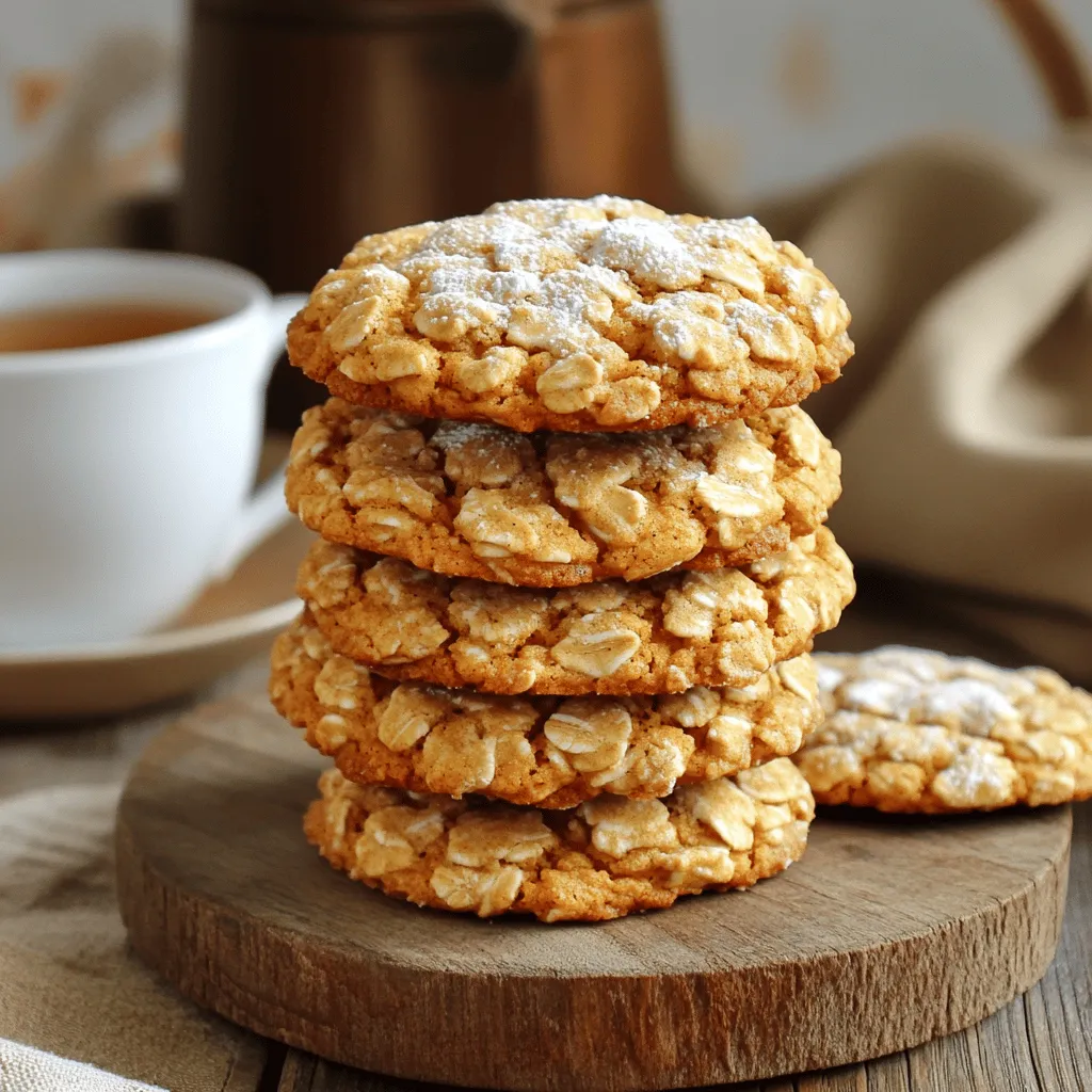 - 1 cup rolled oats - 1 cup whole wheat flour - 1/2 teaspoon baking soda - 1 teaspoon baking powder - 1 tablespoon pumpkin pie spice - 1/2 teaspoon salt - 1/2 cup unsalted butter, softened - 1/2 cup brown sugar, packed - 1/4 cup granulated sugar - 1/2 cup pumpkin puree - 1 large egg - 1 teaspoon vanilla extract - 1/2 cup raisins or chocolate chips (optional) - 1/2 cup chopped walnuts (optional) When I make Pumpkin Spice Oatmeal Cookies, I pay close attention to each ingredient. The rolled oats add texture and heartiness. Whole wheat flour gives a nutty flavor and boosts nutrition. Baking soda and baking powder help the cookies rise and become fluffy. Pumpkin pie spice brings that warm, cozy taste. Salt balances the sweetness. Butter is key for richness. Brown sugar adds a deep flavor, while granulated sugar keeps the cookies soft. Pumpkin puree keeps them moist and flavorful. The egg binds everything together. Vanilla extract adds warmth and depth. You can customize these cookies with raisins, chocolate chips, or walnuts to enhance the taste. - If you want a gluten-free option, use gluten-free flour. - For sugar, try coconut sugar or honey. - You can swap dairy butter for vegan butter. These swaps keep the cookies delicious and enjoyable for everyone. Check out the Full Recipe for more details on making these tasty treats! - Preheat your oven to 350°F (175°C). - Prepare the baking sheet with parchment paper. - In a medium bowl, combine the dry ingredients: rolled oats, whole wheat flour, baking soda, baking powder, pumpkin pie spice, and salt. Mix well and set aside. - In a large mixing bowl, beat the softened butter with brown sugar and granulated sugar until light and fluffy. - Add the pumpkin puree, egg, and vanilla extract to the butter-sugar mix. Stir until well combined. - Gradually add the dry mixture to the wet mixture, stirring until just combined. If you want, fold in raisins or chocolate chips and chopped walnuts. - Scoop tablespoon-sized balls of dough onto the lined baking sheet, leaving about 2 inches between them. Gently press down each ball to flatten slightly. - Bake in the preheated oven for 12-15 minutes or until the edges are golden and the tops are set. - When done, remove the cookies from the oven and let them cool on the baking sheet for 5 minutes. Then, transfer them to a wire rack to cool completely. You can find the full recipe to guide you through the process. Enjoy your baking! For the best pumpkin spice oatmeal cookies, use room temperature ingredients. Cold butter can lead to dense cookies. When mixing, start with the butter and sugars. Beat them until light and fluffy. This airiness helps make your cookies soft. To boost flavor, add a pinch of nutmeg or some vanilla extract. You can also try adding dark chocolate chips or dried cranberries. These add-ins can make your cookies even more delightful. Get creative and mix in your favorite nuts for texture. If your cookies spread too much, check your butter temperature. If it’s too warm, the dough can flatten. For overbaking, look for golden edges and set tops. If they feel hard, they may be overdone. For underbaking, the cookies should feel soft but not wet. Adjust your baking time as needed. {{image_2}} If you want nut-free cookies, just skip the walnuts. You can also use seeds like sunflower seeds or pumpkin seeds instead. For a vegan version, replace the egg with a flax egg. To make a flax egg, mix 1 tablespoon of ground flaxseed with 2.5 tablespoons of water. Let it sit for five minutes. It works great! Use coconut oil or a vegan butter substitute instead of regular butter. These swaps keep your cookies tasty and light. You can mix things up with chocolate chip pumpkin spice oatmeal cookies. Simply add a half cup of chocolate chips to the dough. If you prefer dried fruit, try raisins or chopped dates. These additions give a sweet and chewy texture. You can also mix in shredded coconut for a tropical twist. Each of these options makes your cookies unique and fun. For a festive touch, add dried cranberries to the dough. They add a pop of color and tartness that pairs well with pumpkin spice. You can also stir in some citrus zest, like orange or lemon. This adds brightness and freshness that lifts the flavors. These seasonal twists make your cookies perfect for any holiday gathering. Store your pumpkin spice oatmeal cookies at room temperature. They stay soft and tasty this way. Use an airtight container to keep them fresh. You can stack them, but place parchment paper between layers. This helps prevent sticking. If you want them to last longer, consider the fridge. Just remember, they might harden a bit. To freeze raw cookie dough, scoop it into balls. Place them on a baking sheet and freeze until firm. Once frozen, transfer them to a zip-top bag. Label the bag with the date. For baked cookies, let them cool completely first. Then, place them in an airtight container or a zip-top bag. You can keep them frozen for up to three months. To warm cookies, use the microwave or oven. For the microwave, heat for 10-15 seconds. Check if they are warm enough. If using the oven, preheat it to 350°F (175°C). Place cookies on a baking sheet and warm for about 5 minutes. This helps restore their softness. If you froze them, let them thaw at room temperature before reheating. Enjoy your delightful treat! You can find the full recipe in the earlier sections. Yes, you can make these cookies gluten-free! Use gluten-free flour instead of whole wheat flour. Almond flour or coconut flour also works well. If using almond flour, reduce the amount slightly. Always check the labels on your ingredients to ensure they are gluten-free. These cookies stay fresh for about 5 days at room temperature. Store them in an airtight container. If you refrigerate them, they may last up to 10 days. Just remember that refrigeration can change their texture a bit. If you don’t have pumpkin puree, you can use apple sauce or mashed bananas. Use the same amount, which is 1/2 cup. These substitutes will give your cookies a nice flavor and moisture. Absolutely! You can add chocolate chips or nuts like walnuts. If you add these, keep the total amount around 1 cup. Adjust the baking time to a minute or two longer if you add more mix-ins. The texture should be soft and chewy. The edges should be slightly crispy. When you bake them, look for golden edges and set tops. Let them cool to get the right texture. We've explored a simple and tasty cookie recipe using wholesome ingredients. From mixing oats and flour to baking the perfect cookie, each step is clear and easy. Remember to experiment with substitutes and flavors to make this recipe yours. Whether you want nut-free or vegan options, there's a way to enjoy these cookies. With proper storage, you can keep them fresh. Enjoy the fun of baking and share these cookies with friends and family!