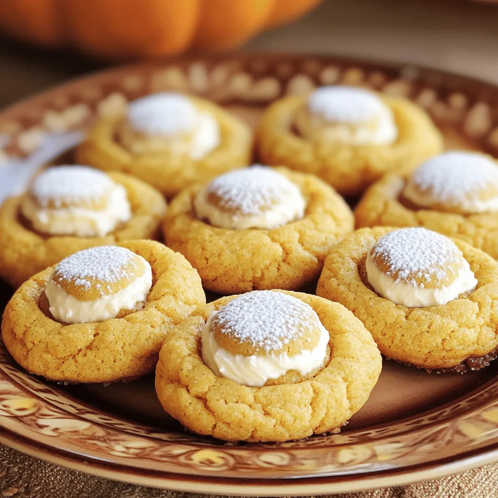- 1 cup all-purpose flour - 1/2 teaspoon baking powder - 1/4 teaspoon baking soda - 1/4 teaspoon salt - 1 teaspoon ground cinnamon - 1/2 teaspoon ground nutmeg - 1/2 cup unsalted butter, softened - 1/2 cup granulated sugar - 1/4 cup brown sugar - 1 large egg - 1/2 teaspoon vanilla extract - 1/2 cup pumpkin puree - 3/4 cup cream cheese, softened - 1/4 cup powdered sugar - 1/4 teaspoon vanilla extract (for cheesecake filling) - 1/2 teaspoon pumpkin spice (for cheesecake filling) When making pumpkin cheesecake cookies, every ingredient counts. The dry ingredients start with flour, which gives structure. Baking powder and baking soda help the cookies rise. The salt enhances flavor. Cinnamon and nutmeg add warmth and spice, making each bite comforting. In the wet section, softened butter is key. It mixes well with sugars, creating a creamy base. Granulated and brown sugars add sweetness and depth. The egg binds everything, while vanilla extract gives a lovely aroma. Pumpkin puree is the star here, adding moisture and flavor. For the cheesecake filling, softened cream cheese is a must for smoothness. Powdered sugar sweetens it without graininess. The vanilla extract adds a familiar taste, and pumpkin spice rounds it out with fall flavors. Gather these ingredients to create the magic of pumpkin cheesecake cookies. Check out the Full Recipe for precise measurements and steps! - Preheat oven to 350°F (175°C). - In a bowl, mix the flour, baking powder, baking soda, salt, cinnamon, and nutmeg. Set it aside. - In a large bowl, cream the softened butter with granulated sugar and brown sugar until light and fluffy. - Beat in one egg and 1/2 teaspoon vanilla extract. Mix well. - Stir in the pumpkin puree until it is fully blended. - Gradually add the dry mixture, mixing until just combined. Be careful not to overmix. - In a separate bowl, beat the cream cheese with powdered sugar and 1/4 teaspoon vanilla extract. - Mix in the pumpkin spice until the mixture is smooth and creamy. - Use a tablespoon to scoop the cookie dough onto a baking sheet. - Make small indents in the center of each cookie with your thumb. - Fill each indent with about a teaspoon of the cream cheese filling. - Bake in the oven for 12-15 minutes or until the edges are golden. For the full recipe, check the detailed instructions above. - Make sure ingredients are at room temperature. This helps them mix well. - Use an ice cream scoop for uniform cookie size. This keeps your cookies even. - Dust cookies with powdered sugar before serving. This adds a nice touch. - Arrange on a decorative plate for visual appeal. A pretty plate makes cookies stand out. - Overmixing the dough can lead to tough cookies. Mix just until combined. - Not letting the cookies cool properly may affect texture. Give them time to set. These tips will help you create the best pumpkin cheesecake cookies. For the full recipe, check out the detailed instructions. Enjoy baking! {{image_2}} You can easily change the flavors in these cookies. - Add chocolate chips for extra richness. They melt and blend well. - Include nuts like walnuts or pecans for crunch. They add texture and flavor. If you need to adapt the recipe, these changes work great. - Use gluten-free flour for a gluten-free version. This keeps the cookies tasty for everyone. - Substitute cream cheese with a dairy-free alternative. This is perfect for those avoiding dairy. You can also switch things up with seasonal flavors. - Experiment with spices like cardamom or ginger. They give a warm, cozy feel. - Create a pumpkin spice latte version by adding espresso powder. This adds a fun coffee twist. These variations keep your pumpkin cheesecake cookies fresh and exciting! Check the Full Recipe for more details. Store your pumpkin cheesecake cookies in an airtight container at room temperature. This keeps them fresh and tasty. They are best eaten within 3-5 days. After that, they may lose some flavor and texture. You can freeze unbaked cookie dough for later use. Just scoop the dough onto a baking sheet and freeze until solid. Then, transfer to a zip-top bag. Baked cookies can also be frozen. They stay good for up to 3 months. Just place them in an airtight container or bag. When you are ready to enjoy your cookies, allow them to thaw first. If you want a warm treat, pop them in the microwave for a few seconds. This step makes them taste fresh and soft again. Look for lightly golden edges and a set center. This means they have baked perfectly. The cookies will firm up as they cool. If they still look wet in the center, give them a few more minutes. Yes, you can refrigerate the dough for up to 24 hours. This not only saves time but also helps the flavors meld. Just cover the dough tightly with plastic wrap. When you're ready, scoop and bake! Use applesauce or mashed bananas for a similar texture. Both options add moisture and sweetness. This is great for those who might not have pumpkin puree on hand. Just keep in mind that the flavor will change slightly. These pumpkin cheesecake cookies are easy to make. We covered the key ingredients and preparation steps. Adding tips helped you avoid common mistakes. I've shared fun variations for unique flavors. You can store or freeze these cookies for later. Experiment with these ideas, and enjoy your baking! A tasty treat awaits.