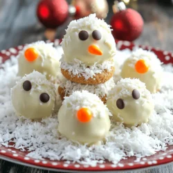 - 1 cup graham cracker crumbs - 1 cup shredded coconut - 1/2 cup powdered sugar - 1/4 cup melted white chocolate - 1/4 cup cream cheese, softened - 1 teaspoon vanilla extract - Mini chocolate chips (for eyes and buttons) - Orange candy melts or small orange candies (for the nose) - Styrofoam block or plate (for drying) To create these delightful truffles, you need some simple ingredients. First, the main ingredients provide a sweet and crunchy base. Graham cracker crumbs add texture. Shredded coconut gives a snowy feel. Powdered sugar adds sweetness. Next, we have the additional ingredients. Melted white chocolate binds everything together. Cream cheese adds creaminess, making the truffles rich. Vanilla extract enhances the flavor, making each bite delicious. For decoration, mini chocolate chips serve as eyes and buttons. They add charm to each snowman. Orange candy melts or small orange candies become the snowman’s nose, giving it a fun look. Finally, a styrofoam block or plate helps the truffles dry properly. You can find the full recipe to guide your cooking adventure. Enjoy making these fun treats! First, grab a large mixing bowl. In this bowl, combine the graham cracker crumbs, shredded coconut, and powdered sugar. Stir these dry ingredients together until they mix well. This step builds a great base for your truffles. Next, add the melted white chocolate, cream cheese, and vanilla extract to the dry mix. Stir everything until it forms a dough-like consistency. If you find it too sticky, don’t worry! You can refrigerate the mixture for 15-20 minutes to make it easier to handle. Once your mixture feels just right, it’s time to shape your snowmen. Take a small amount of the mixture and roll it into a ball about 1 inch wide. This will be the snowman's body. Set this aside. Now, take smaller pieces of the mixture and roll them into balls about 1/2 inch wide for the snowman's head. You will need one head for each truffle. Next, stack the head on top of the body. Press gently so they stick together. Now comes the fun part—decorating your snowmen! Use mini chocolate chips to create eyes and buttons on each snowman. For the nose, place an orange candy melt or a small orange hard candy in front of the eyes. If you want to add a hat, you can stick a toothpick or a small piece of a pretzel stick at the top. Repeat these steps for all your truffles. Finally, place the finished snowmen on a styrofoam block or a plate to dry for about 30 minutes. Serve them right away or store them in the fridge until you need them. You can find the complete recipe for No Bake Snowman Truffles [Full Recipe]. Chilling the mixture makes it easier to shape. After mixing, let it sit in the fridge for about 15-20 minutes. This helps the dough firm up. When you roll the truffles, aim for uniform sizes. Each body should be about 1 inch wide, and heads should be about 1/2 inch. This creates a neat snowman look. To keep truffles fresh, store them in the fridge. Place them in an airtight container to avoid drying out. For a fun presentation, arrange your snowman truffles on a festive platter. You can use shredded coconut as “snow” around them. Add candy decorations for extra color and cheer. If your mixture feels too wet, add more graham cracker crumbs. This will help firm up the dough. If it’s too dry, a little cream cheese can help moisten it. If you don’t have cream cheese, use a mix of yogurt and butter. This will still give you a smooth texture for your truffles. {{image_2}} You can make snowman truffles even more fun by adding flavor. Try using flavored extracts like almond or peppermint. Just a drop can change the taste. You can also mix in different types of chocolate. Dark chocolate or milk chocolate can add richness. This small change offers a new twist to the classic truffle. Get creative and change the shapes of your truffles for different holidays. You can turn them into stars or Christmas trees. Use colorful sprinkles to match the season. Red and green for Christmas or blues and whites for winter themes make them pop. This adds a personal touch and makes them even more festive. If you or your guests have allergies, you can adapt this recipe. For a gluten-free option, use gluten-free graham cracker crumbs. They still taste great! For a dairy-free version, substitute cream cheese with a dairy-free cream cheese. You can also use dairy-free chocolate. This way, everyone can enjoy these tasty treats without worry. To keep your snowman truffles fresh, use an airtight container. This helps prevent moisture and keeps them tasty. Store the container in the refrigerator for optimal freshness. The cold will help maintain the truffles' flavor and texture. If you want to make truffles in advance, freezing is a great choice. Shape your truffles before decoration, then place them in a single layer on a tray. Freeze them for about an hour. Once frozen, move them to a freezer bag. For best results, thaw them in the fridge overnight before decorating. When stored correctly, truffles last about one week in the fridge. You may notice signs of spoilage if they change color or develop an off smell. Always check for these signs to ensure your truffles stay delicious and safe to eat. Yes, you can make No Bake Snowman Truffles in advance. I recommend preparing them a day or two ahead of time. This allows the flavors to meld nicely. Just store them in the fridge until you are ready to serve. They will taste great and remain fresh. If you don’t have melted white chocolate, you can use yogurt coating or almond bark. Both options will give a sweet and creamy finish. You can also try using melted chocolate chips, but keep in mind they will change the color of your truffles. No Bake Snowman Truffles last about five days in the fridge. Store them in an airtight container to keep them fresh. If you want to save them longer, you can freeze them. Just remember to thaw them in the fridge before serving. You now know how to make No Bake Snowman Truffles with ease. We covered the main ingredients, step-by-step instructions, and helpful tips for success. You learned about storage best practices and tasty variations to keep things fun. These treats are a great way to celebrate the winter season. They are simple, fun to make, and sure to impress. Enjoy your time creating these delightful snowmen!