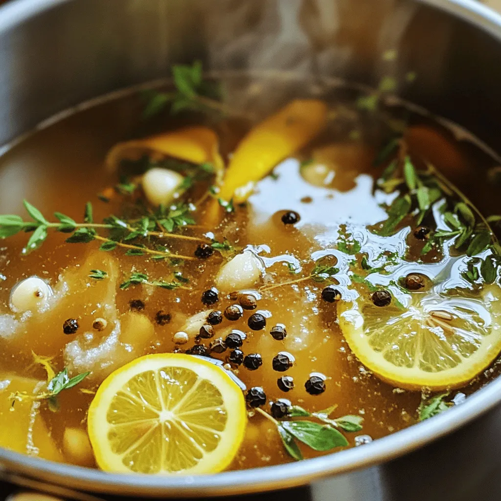 - 1 cup kosher salt - 1 cup brown sugar - 1 gallon water - 3 tablespoons black peppercorns - 1 tablespoon allspice berries - 4 cloves garlic, crushed - 1 tablespoon fresh rosemary, chopped - 1 tablespoon fresh thyme, chopped - 1 lemon, sliced - Ice (optional, for cooling) Using these ingredients is key to making the best juicy turkey brine. Kosher salt helps the turkey absorb moisture and flavor. Brown sugar adds a nice sweetness that balances the saltiness. Water is the base of our brine, and it dissolves the salt and sugar easily. Black peppercorns and allspice berries bring depth and warmth. Garlic adds a rich, savory note that enhances the turkey. Fresh rosemary and thyme give your brine a lovely herbal touch. Finally, lemon slices brighten the flavor, adding a fresh zing. If you want to cool your brine quickly, ice is a great option. This mix creates a flavorful brine that makes your turkey juicy and delicious. For the full recipe, check out the details above. To make the best juicy turkey brine, start by combining key ingredients. In a large pot, mix 1 gallon of water, 1 cup of kosher salt, and 1 cup of brown sugar. Use medium heat to help dissolve the salt and sugar fully. Stir well until the mixture is clear. Next, add your spices and aromatics. Toss in 3 tablespoons of black peppercorns, 1 tablespoon of allspice berries, and 4 crushed garlic cloves. Don’t forget the herbs! Add 1 tablespoon each of chopped rosemary and chopped thyme. Finally, slice 1 lemon and add it to the pot for a citrusy kick. Cooling the brine is key to safe brining. Let it reach room temperature after boiling. You can speed up this process by adding ice. If you have ice on hand, toss in enough to chill the brine quickly. This helps ensure your turkey doesn’t cook in warm brine. Once your brine is cool, it’s time to brine the turkey. Submerge the turkey fully in the brine. Make sure every part is covered. Use a large container or a brining bag to hold the turkey and brine. Seal it tightly and refrigerate for at least 12 to 24 hours. This time allows the flavors to soak in. After brining, rinse the turkey under cold water and pat it dry. Now your turkey is ready for roasting or cooking. For the full recipe, refer to the Best Juicy Turkey Brine. To make your brine perfect, adjust the salt and sugar. If you like it sweeter, add more brown sugar. For a saltier taste, increase the kosher salt. You can also add more herbs. Fresh herbs like sage or thyme can bring new flavors. Experimenting is key! Always follow safety rules. Avoid cross-contamination by using clean utensils. When thawing a turkey, do it in the fridge. This keeps it safe and fresh. Never thaw on the counter; the turkey can get too warm. Brining makes a big taste difference. It helps the turkey stay juicy and flavorful. When you brine, the turkey absorbs salt and herbs. This keeps it moist while cooking. Non-brined turkey can be dry and bland. Brining is a great way to add flavor and moisture. For the full recipe, check out the Best Juicy Turkey Brine! {{image_2}} Adding herbs like sage or thyme can elevate your turkey brine. These herbs bring warmth and depth. You can mix fresh or dried herbs based on what you have. Just remember to use them in moderation so they do not overpower the other flavors. For a robust flavor, try two tablespoons of each herb in your brine. Citrus fruits like oranges or limes can brighten your brine. Slices of these fruits add a zesty kick that complements the meat. Simply add a few slices to the brine mixture. You might enjoy using a mix of both orange and lime for a unique taste. The acidity helps tenderize the turkey and adds a refreshing twist. For those who love a kick, try a sweet and spicy brine. You can add chili flakes or even a splash of hot sauce. Maple syrup or honey also works well to balance the heat. Aim for one tablespoon of chili flakes or two tablespoons of syrup. This mix delivers a complex flavor that will impress your guests. For the full recipe, you can refer to the Best Juicy Turkey Brine. After you brine your turkey, you might have some brine left. You can store leftover brine easily. First, let it cool completely if it’s still warm. Then, pour it into a clean glass jar or container. Seal it tightly with a lid. - Refrigeration tips: Keep the brine in the fridge. It stays fresh for up to one week. Always check for any off smells before using it again. - Duration of safe storage: Store it no longer than a week to ensure it stays safe to use. If you notice any changes, it’s best to throw it out. Once your turkey is brined, you need to store it properly. Keeping it in the right place helps maintain its flavor and texture. - Best practices to store turkey before cooking: After removing the turkey from the brine, rinse it under cold water. Pat it dry with paper towels. Place the turkey in a large container, cover it, and store it in the fridge. This keeps it fresh until you are ready to cook it. - Freezing options: If you want to store the turkey longer, you can freeze it. Wrap the turkey tightly in plastic wrap, then place it in a freezer bag. Be sure to remove as much air as possible. It can stay frozen for up to six months. When you are ready to cook, thaw it in the fridge for a day before cooking. Using these storage tips will help you keep your juicy turkey brine and turkey fresh. Enjoy your flavorful meal! Brining time depends on your turkey's weight. For a turkey up to 12 pounds, brine for 12 hours. For turkeys from 12 to 16 pounds, aim for 12 to 16 hours. Larger turkeys, over 16 pounds, can brine for up to 24 hours. This will ensure the meat absorbs the flavors and remains juicy. Yes, you can reuse turkey brine, but be careful. Strain the brine to remove solids. Store it in the fridge for up to a week. However, remember that reusing it may weaken the flavor. Always check for any spoilage before using it again. After brining, rinse the turkey well. Pat it dry with paper towels. Then, roast it in the oven at 325°F. You can also grill or smoke it for more flavor. Cooking times will vary, but aim for about 13-15 minutes per pound. This will give you a perfect, juicy turkey every time. For the full recipe, check out Best Juicy Turkey Brine! You learned how to brine a turkey with essential ingredients and easy steps. Brining makes turkey juicy and tasty. Don't forget to cool your brine before use. Feel free to try different herbs and flavors for variety. Safety is key, so follow storage tips. Whether you choose to reuse brine or cook your turkey a certain way, the options are endless. With these methods, your turkey will shine at any meal. Enjoy the process and the great results that follow.
