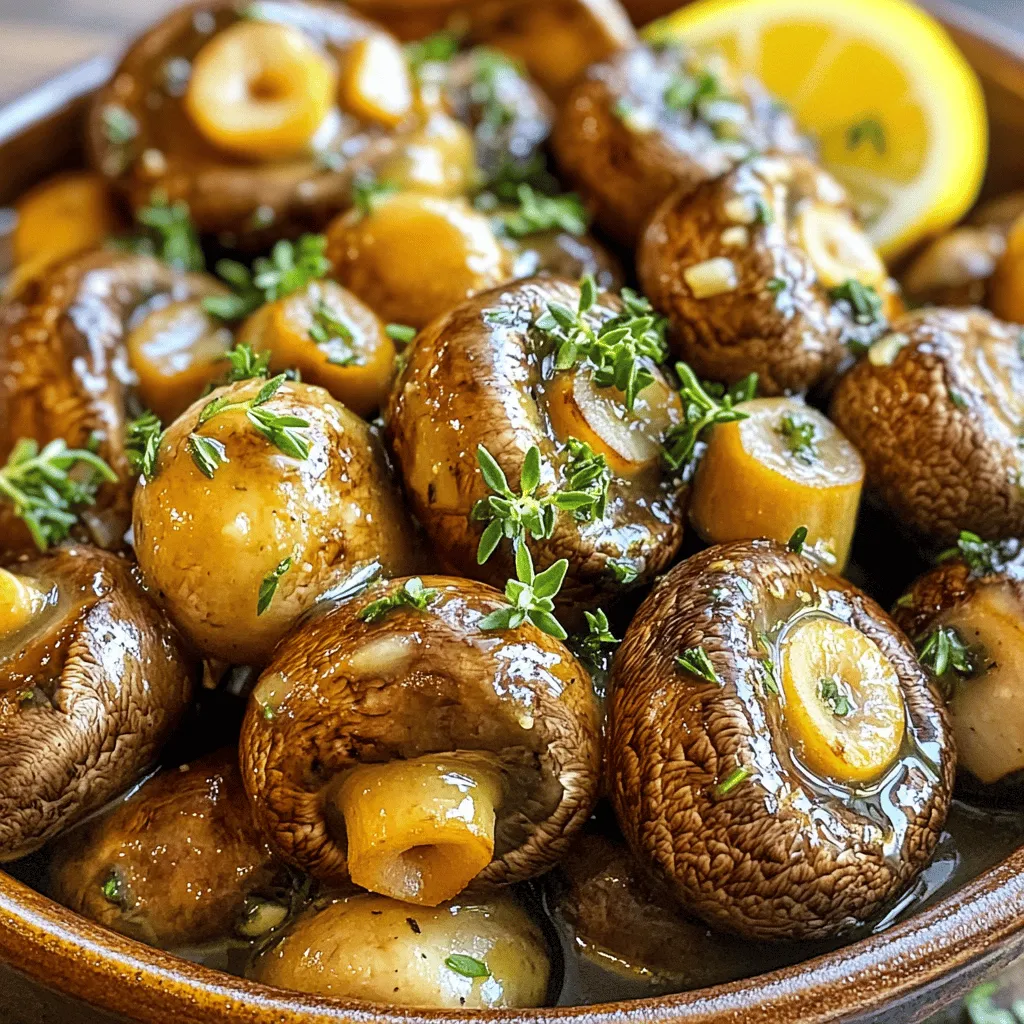 To make browned butter garlic thyme mushrooms, gather these items: - 500g baby portobello or cremini mushrooms, cleaned and halved - 4 tablespoons unsalted butter - 4 cloves garlic, minced - 2 teaspoons fresh thyme leaves (or 1 teaspoon dried thyme) - Salt and pepper to taste - 1 tablespoon parsley, chopped (for garnish) - Juice of half a lemon These ingredients work together to create a rich and savory dish. Each one plays a key role in enhancing the overall flavor. Fresh thyme has a more vibrant flavor than dried thyme. It adds a bright note to the mushrooms. When using fresh thyme, you can taste the difference. If you only have dried thyme, it still works well. Use one teaspoon of dried thyme for every two teaspoons of fresh thyme. The dried version is more concentrated, so use less. You can add more depth to your dish with a few optional ingredients. Consider these: - A splash of white wine for acidity and complexity - A pinch of red pepper flakes for heat - Parmesan cheese to add a savory richness - A drizzle of balsamic glaze for sweetness These additions can elevate the dish even further. Experiment with them to find your favorite combination. Check out the Full Recipe for more tips on preparing these mushrooms. Start by cleaning the mushrooms. I like to use baby portobello or cremini mushrooms. They have great flavor and texture. Halve them to create bite-sized pieces. This helps the mushrooms cook evenly. Prepare them in advance so you can focus on cooking later. Now, let's make that rich, nutty browned butter. In a large skillet, melt the unsalted butter over medium heat. Keep an eye on it as it foams. After about 3-4 minutes, it will turn a lovely golden brown. This is when the magic happens! Stir occasionally to prevent burning. The aroma will fill your kitchen, and you’ll know it’s ready. Once the butter is browned, add minced garlic. Cook it for about 30 seconds. The garlic will soften and blend with the butter. Next, toss in the halved mushrooms. Stir them well so they soak up that delicious butter. Cook for 5-7 minutes, stirring now and then. You want them tender and lightly browned. Add the fresh thyme leaves at the end. This herb adds a wonderful aroma. Season with salt and pepper to taste. Let everything cook together for 2 more minutes. Finally, squeeze fresh lemon juice over the mushrooms. This step brightens all the flavors. You can find the full recipe above for all the details. To make perfect browned butter, use unsalted butter. Start with medium heat. Watch it closely as it melts. The butter will foam and then turn golden brown. This process takes about 3-4 minutes. Stir it often to prevent burning. When you smell a nutty aroma, it’s ready. It adds depth to your dish. I love baby portobello and cremini mushrooms for this recipe. They have a rich flavor that pairs well with browned butter. You can also try shiitake or button mushrooms. Each type offers a unique taste and texture. Freshness is key, so always choose mushrooms that are firm and dry. These mushrooms are great on their own, but they shine with sides. Serve them alongside grilled meats for a tasty contrast. They also make a great topping for creamy polenta. For a fresh look, arrange them in a rustic bowl. Sprinkle some extra thyme leaves on top for visual appeal. For the full recipe, check out the complete guide above. {{image_2}} You can easily add protein to your browned butter garlic thyme mushrooms. Chicken or shrimp work well. For chicken, use boneless breasts or thighs. Cut them into bite-sized pieces. Sauté them in the browned butter before adding garlic and mushrooms. Cook until golden and cooked through. For shrimp, add them after the garlic. Cook until pink and tender, about 2-3 minutes. Both options enhance the dish and make it heartier. This recipe is also great with extra vegetables. You can add spinach, asparagus, or bell peppers. Sauté them along with the mushrooms. They add color and nutrition. Try adding zucchini for a mild taste. Just slice it thinly so it cooks quickly. These additions keep the dish fresh and vibrant. Different herbs can change the flavor of the dish. Besides thyme, try rosemary or oregano. Both herbs add a lovely aroma. You can even mix herbs for a unique taste. Consider adding a bit of basil for a sweet note. Experiment to find your favorite combinations. The right herbs can elevate your mushrooms to new heights. For the full recipe, check out the complete guide. After enjoying your Browned Butter Garlic Thyme Mushrooms, store any leftovers in an airtight container. This helps keep them fresh and flavorful. Make sure to let the mushrooms cool down before sealing them. You can keep them in the fridge for up to three days. For best results, place them on a paper towel to absorb excess moisture before sealing. When you're ready to enjoy your mushrooms again, reheating is simple. Use a non-stick skillet on low heat. Add a splash of water or broth to keep them moist. Stir them gently for about five minutes. This method helps retain their flavor and texture. Avoid using the microwave, as it can make them rubbery. If you want to keep your mushrooms longer, freezing is a great option. First, let them cool completely. Then, spread them out on a baking sheet to freeze individually for about an hour. After that, transfer them to a freezer-safe bag. They can last up to three months in the freezer. When you’re ready to eat them, thaw in the fridge overnight before reheating. This keeps them tasty and ready for your next meal. For the full recipe, check out the [Full Recipe]. Yes, you can use regular butter. However, unsalted butter gives you better control over the salt. Unsalted butter allows you to add salt to taste. This way, you can adjust the flavor to your liking. If you use salted butter, skip adding extra salt in the recipe. These mushrooms are very versatile. They taste great with grilled meats like chicken or steak. You can also serve them over creamy polenta or pasta. They add a rich flavor to risottos or as a tasty topping on bruschetta. Pair them with a fresh salad for a balanced meal. To make this recipe vegan, swap the butter for plant-based butter. You can also use olive oil for a lighter taste. The rest of the recipe remains the same. This way, you keep the delicious flavor while making it plant-based. Enjoy the same great taste without the dairy! Browned Butter Garlic Thyme Mushrooms are a flavorful dish. You learned the key ingredients, like fresh and dried thyme, and how to prep mushrooms. I shared tips for perfect browned butter and the best mushrooms to use. Variations with chicken, shrimp, or veggies added more options. You now know how to store leftovers and reheat them. These mushrooms can add comfort to any meal. Experiment and enjoy new flavors each time. Happy cooking!