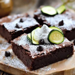For these brownies, you need a few key ingredients: - 1 cup grated zucchini (about 1 medium zucchini) - 1/2 cup unsweetened cocoa powder - 1 cup all-purpose flour Grated zucchini adds moisture and a subtle sweetness. The cocoa powder gives the brownies their rich chocolate flavor. All-purpose flour provides the structure you need for a great brownie. Next, we have the sweeteners and fats: - 1/2 cup granulated sugar - 1/2 cup brown sugar, packed - 1/2 cup vegetable oil The granulated sugar offers a clean sweetness, while brown sugar enhances flavor with its caramel notes. Vegetable oil keeps the brownies moist and tender. For a little extra goodness, consider these optional add-ins: - 1/2 cup dark chocolate chips (optional) - 1/4 cup chopped walnuts or pecans (optional) Dark chocolate chips add more chocolate flavor and richness. Chopped nuts give a nice crunch and texture, making every bite exciting. If you want the full recipe, check it out to see how to combine these ingredients into a delicious treat! First, preheat your oven to 350°F (175°C). This step ensures even baking for your brownies. Next, prepare your 8x8-inch baking pan. You can either grease it with a little oil or line it with parchment paper. Lining the pan makes it easy to lift out the brownies later. In a medium bowl, mix 1 cup of grated zucchini with 1/2 cup of granulated sugar and 1/2 cup of brown sugar. Stir until the sugars dissolve into the zucchini. This step helps keep your brownies moist. After that, add 1/2 cup of vegetable oil, 2 large eggs, and 1 teaspoon of vanilla extract. Whisk these ingredients together until the mixture is smooth and well combined. In a separate bowl, sift together 1/2 cup of unsweetened cocoa powder, 1 cup of all-purpose flour, 1/2 teaspoon of baking soda, 1/2 teaspoon of baking powder, and 1/4 teaspoon of salt. Sifting breaks up any lumps and mixes the dry ingredients well. Gradually add the dry mixture to the wet mixture. Stir gently until just combined. Be careful not to over-mix, as this can make your brownies tough. If you want, fold in 1/2 cup of dark chocolate chips or 1/4 cup of chopped nuts for extra flavor. To get that fudgy texture in your brownies, do not over-mix. Mixing too much adds air and makes them cake-like. Stir gently until you just combine the wet and dry ingredients. This keeps them dense and chewy. After baking, use the toothpick test to check for doneness. Insert a toothpick in the center of the brownies. If it comes out with a few moist crumbs, they're ready. If you see wet batter, bake for a few more minutes. You can boost the flavor of your brownies by adding a splash of coffee or a pinch of sea salt. These enhance the chocolate taste. Try adding spices like cinnamon or a hint of mint for a fresh twist. For serving, warm brownies taste amazing with a scoop of vanilla ice cream. You can also drizzle chocolate sauce on top for extra sweetness. Make your brownies shine when serving. Place them on a rustic wooden board or a colorful plate. Dust with powdered sugar for a nice touch. For garnishing, add thin slices of fresh zucchini or a dollop of whipped cream. This adds color and makes the dish more appealing. You can find the full recipe above to ensure you nail this dessert! {{image_2}} You can make your brownies a bit healthier. Using whole wheat flour instead of all-purpose flour adds fiber. It also gives your brownies a nutty taste. For sweeteners, try low-sugar alternatives. You can use maple syrup or coconut sugar. These options keep the brownies sweet without too many calories. Adding spices can change the flavor of your brownies. A dash of cinnamon or nutmeg brings warmth and depth. You can also mix in different nuts or types of chocolate. Try almonds or hazelnuts for a crunchy bite. Swapping dark chocolate chips for milk chocolate can make them sweeter. You can even add a swirl of peanut butter for extra richness. If you need gluten-free options, use almond flour or a gluten-free blend. This keeps the texture nice without the gluten. For vegan brownies, replace eggs with flaxseed meal or applesauce. Both work well to bind the ingredients. You can also choose a plant-based oil for the fat. This way, everyone can enjoy these tasty treats. If you're curious about the full recipe, check out the [Full Recipe]. To keep your chocolate zucchini brownies fresh, use an airtight container. This prevents moisture loss and keeps them soft. Place a piece of parchment paper between layers if you stack them. This method helps avoid sticking. You can store them at room temperature for up to three days. If you want longer freshness, put them in the fridge. Just make sure to seal them well. Freezing brownies is easy. First, let them cool completely. Then, wrap each brownie in plastic wrap. After that, place them in a freezer-safe bag. Label the bag with the date. These brownies can last in the freezer for up to three months. To thaw, take them out and let them sit at room temperature for about 30 minutes. You can also warm them in the microwave for about 10 seconds. These brownies stay fresh for about three days at room temperature. If you refrigerate them, they can last up to a week. Look for signs of spoilage like a dry texture or odd smell. If they become very hard or crumbly, it’s time to toss them. Enjoying these brownies fresh is best, but proper storage can help you savor them for longer. For the full recipe, check out the details above. No, you won't really taste the zucchini in these brownies. The cocoa powder and sugar mask its flavor well. Zucchini adds moisture, which keeps brownies soft and fudgy. You'll enjoy a rich chocolate treat without knowing the secret ingredient is there! To boost the chocolate flavor, try adding more cocoa powder. You can also double the dark chocolate chips. For a fun twist, mix in chocolate chunks or drizzle melted chocolate on top. Each bite will be packed with chocolate goodness! For clean edges, use a sharp knife. Before cutting, let the brownies cool completely. Wipe the knife with a damp cloth between cuts. This helps keep the edges neat. If you want perfect squares, consider using a ruler to guide your cuts. These chocolate zucchini brownies are a tasty treat. We started with the key ingredients like zucchini and cocoa powder. Then, we covered how to mix wet and dry ingredients, bake, and check for doneness. I shared tips for a great texture and ways to enhance flavor. You can even make variations to fit your diet. In the end, store these brownies properly to keep them fresh. Now you can enjoy a fun, chocolatey dessert without the guilt!