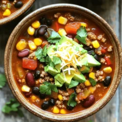 For a great chili, you need a few key items: - 1 lb ground turkey (or chicken) - 1 can (15 oz) black beans, drained and rinsed - 1 can (15 oz) kidney beans, drained and rinsed - 1 can (28 oz) diced tomatoes with green chilies These main ingredients give your chili a rich flavor. Ground turkey or chicken offers a lean protein option. The beans add heartiness and fiber. Diced tomatoes with green chilies bring the right amount of heat. You can make your chili even better with optional ingredients: - Fresh vegetables (like bell peppers, zucchini, or corn) - Spices and herbs (such as cumin, oregano, or smoked paprika) - Suggested garnishes like diced avocado, fresh cilantro, shredded cheese, or jalapeños Adding fresh vegetables boosts nutrition and flavor. Spices enhance the chili’s warmth and depth. Toppings like avocado or cheese make each bowl unique and fun. Check out the [Full Recipe](#) for exact amounts and step-by-step instructions! To start, I heat a skillet over medium heat. I add one tablespoon of olive oil. Then, I sauté one diced red onion and one diced bell pepper for about five minutes. They should soften and smell great. Next, I add two minced garlic cloves and cook for one more minute. This helps release the garlic’s flavor. After that, I transfer the sautéed mix to the crockpot. Now, it's time to cook the ground turkey. I add one pound of ground turkey to the skillet. I break it apart while it cooks. I want it to brown evenly. Once it’s cooked, I drain any extra fat. Then, I add it to the crockpot. Now, I pour in one can of diced tomatoes with green chilies (28 oz). I also add one can of black beans and one can of kidney beans, both drained and rinsed. Next, I toss in one cup of corn, either frozen or fresh. After that, I sprinkle in my spices. I use two tablespoons of chili powder, one teaspoon of cumin, one teaspoon of smoked paprika, and one teaspoon of oregano. I season with salt and pepper to taste. Finally, I stir well to mix everything evenly. I cover the crockpot and set it to cook. I have two options: low for six to eight hours or high for three to four hours. I prefer low because it lets the flavors blend better. To check for doneness, I look for the chili to be hot and bubbling. I also taste it. If it needs more seasoning, I add a little salt or pepper. When it’s ready, I serve it hot. For the full recipe, check the earlier section. Seasoning is key to great chili. Use salt, pepper, and spices wisely. Each adds depth. For a richer taste, consider these methods: - Add a bit of sugar to balance acidity. - A splash of vinegar brightens flavors. - Top with fresh herbs just before serving. These tips can take your dish from good to great. Slow cooking makes chili taste amazing. Here are tips for the best results: - Start on high for the first hour. - Switch to low for the remaining time. - Stir occasionally to mix flavors. Adjust cooking times based on your schedule. If you're short on time, cook on high. What to serve with chili? Here are some great ideas: - Tortilla chips for crunch. - Cornbread for a sweet touch. - A fresh salad for balance. For a beautiful presentation, serve in bowls. Top with: - Diced avocado for creaminess. - Fresh cilantro for color. - Shredded cheese for richness. These tips will make your meal even more inviting. Enjoy your Crockpot Fiesta Chili! Check out the Full Recipe for more details. {{image_2}} You can easily make a vegetarian or vegan chili. Swap the ground turkey for lentils or mushrooms. Both add great texture. Use vegetable broth instead of chicken broth for more flavor. You can also try different proteins. Ground beef or pork works well. If you prefer something leaner, use chicken or turkey. Each adds its own twist to the dish. Chili styles vary by region. In some places, chili is spicy, while in others, it is mild. If you like heat, add more chili powder or fresh jalapeños. For milder chili, reduce the spices. You can add unique ingredients to make your chili special. Try adding sweet potatoes, quinoa, or even beer. Each ingredient brings new flavors to the pot. For gluten-free chili, make sure to check your beans and tomatoes. Most canned products are gluten-free. Avoid adding any wheat-based thickeners. If you want healthier options, cut back on oil and use less salt. Add more vegetables like zucchini or carrots. You can also use low-fat cheese or skip it altogether for a lighter meal. Explore the [Full Recipe] for all the details to make your perfect crockpot chili! To keep your crockpot chili fresh, follow these tips: - Refrigeration: Store leftover chili in an airtight container. It can stay in the fridge for up to 4 days. Make sure to let it cool before sealing the container. - Freezing chili for later: For longer storage, freeze chili in a freezer-safe container. It can last for up to 3 months. When you want to eat it, thaw it in the fridge overnight before reheating. To enjoy your chili again, use these methods: - Best methods to reheat: The best way is to heat it on the stove over medium heat. Stir often to ensure even heating. You can also use the microwave in a microwave-safe bowl. Heat in short bursts, stirring in between. - Avoiding loss of flavor: To keep the flavor strong, add a splash of broth or water if needed when reheating. This helps it stay moist and tasty. Knowing how long your chili lasts is important: - How long does crockpot chili last? In the fridge, it stays good for about 4 days. If frozen, it can last up to 3 months. - Signs of spoilage: Look for changes in smell, color, or texture. If it smells off or has mold, throw it away. Always trust your senses! For a delicious recipe, check out the Full Recipe for Crockpot Fiesta Chili. To thicken your chili, try these methods: - Add cornmeal: Mix 1-2 tablespoons into the chili. - Use beans: Mash some beans against the side of the pot. - Add tomato paste: Stir in 1-2 tablespoons for a thicker base. - Cook longer: Leave the lid off for the last hour to reduce liquid. These tips help you reach the perfect thickness. You can adjust based on your taste. Yes, feel free to add extra veggies! Here are some great options: - Zucchini: Chop and add for extra texture. - Carrots: Diced carrots add sweetness. - Celery: Adds crunch and flavor. - Mushrooms: Add diced mushrooms for umami taste. Mix and match based on what you have at home. This keeps your chili fresh and tasty. Crockpot chili pairs well with many sides. Consider these options: - Cornbread: A classic choice, warm and sweet. - Tortilla chips: Crunchy and perfect for dipping. - Rice: Plain or seasoned rice works great. - Salad: A fresh side salad can balance the spice. These sides make your meal even more enjoyable. Yes, chili often tastes better the next day. Here’s why: - Flavors meld: Ingredients mix and deepen in taste. - Convenient: It’s easy to reheat and serve. - Less work: Cook once, enjoy twice! Letting it sit overnight can bring new flavors to life. Enjoy your leftovers! Crockpot chili is easy to make and full of flavor. We covered all the main ingredients, tips for the best taste, and even variations to fit your needs. Keep seasoning in mind and try different ingredients for a new twist. Proper storage lets you enjoy this dish later. Remember, chili often tastes better the next day! You have everything you need to create a delicious meal that warms the soul. Enjoy your cooking adventure with this cozy dish!