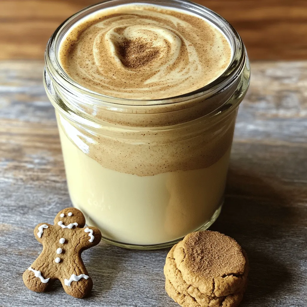 To make the best gingerbread coffee creamer, you'll need these simple ingredients: - 1 cup heavy cream - 1 cup whole milk - 1/3 cup brown sugar - 2 teaspoons ground ginger - 1 teaspoon ground cinnamon - 1/2 teaspoon ground nutmeg - 1 teaspoon vanilla extract - 1/4 teaspoon salt Each ingredient plays a key role in creating the warm, festive flavor. Heavy cream and whole milk give the creamer a rich and smooth texture. Brown sugar adds sweetness and a deep molasses flavor. Ground ginger, cinnamon, and nutmeg bring that classic gingerbread taste, while vanilla extract enhances all the flavors. A touch of salt balances the sweetness and makes everything pop. If you want alternatives, consider using these: - For heavy cream, you can use coconut cream or cashew cream. - For whole milk, try almond milk or oat milk. Adjusting sugar levels can help if you're watching your intake. Use less brown sugar or swap it for a sugar substitute like stevia or monk fruit. This way, you can enjoy the gingerbread flavor without the extra calories. One serving of gingerbread coffee creamer has about: - Calories: 100 - Fat: 8g - Sugar: 5g - Carbohydrates: 9g Ginger has many benefits. It can help with digestion and has anti-inflammatory properties. The spices, like cinnamon, also offer health perks, such as lowering blood sugar levels. This creamer not only tastes great but adds some good stuff to your coffee, too. Making Gingerbread Coffee Creamer is simple. Here’s how to do it: 1. Heat the Cream and Milk In a medium saucepan, combine 1 cup of heavy cream and 1 cup of whole milk. Heat over medium. Stir gently until the mixture warms up. Don't let it boil. 2. Add Brown Sugar Add 1/3 cup of brown sugar to the warm cream mix. Stir constantly until the sugar dissolves. This step is key for sweetness. 3. Mix in the Spices Once the sugar is gone, add 2 teaspoons of ground ginger, 1 teaspoon of ground cinnamon, 1/2 teaspoon of ground nutmeg, 1 teaspoon of vanilla extract, and 1/4 teaspoon of salt. Stir well to blend everything. 4. Heat Again Keep heating the mixture for 3 to 4 more minutes. This helps the flavors mix. Make sure it doesn’t boil. 5. Cool It Down Take the saucepan off the heat. Let it cool for a few minutes. 6. Store the Creamer Pour the creamer into a glass jar or airtight container. Let it cool completely at room temperature. Then, refrigerate it. 7. Enjoy! The Gingerbread Coffee Creamer lasts up to one week in the fridge. Shake well before using. Here are some tips to help you make the best gingerbread creamer: - Avoid Boiling Boiling can change the texture. Always heat gently. - Fresh Spices Use fresh spices for the best flavor. They make a big difference. - Taste as You Go Adjust the sweetness or spice levels while cooking. Everyone has different tastes. - Experiment with Extra Spices Try adding a pinch of cloves or allspice for a unique twist. Serve your Gingerbread Coffee Creamer in fun ways: - Swirl and Sprinkle Add a swirl of the creamer on top of coffee. Sprinkle some cinnamon on top. - Pair with Different Coffees This creamer goes well with dark roast or even iced coffee. Try it with your favorite brew! - Add a Treat Serve with a small gingerbread cookie on the side. It makes a lovely presentation! To keep your Gingerbread Coffee Creamer fresh, store it in an airtight container. A glass jar works well. Make sure to seal it tightly. This way, you prevent any unwanted odors from the fridge. The creamer stays fresh for up to one week in the refrigerator. Remember to shake the jar before each use. The ideal temperature for serving coffee with this creamer is warm, but not too hot. Warm creamer blends well with hot coffee. It enhances the flavors without cooling down your drink. If you prefer, you can chill the creamer for iced coffee. Chilled creamer adds a refreshing twist to your drink. You can boost the flavor of your Gingerbread Coffee Creamer with a few extra ingredients. Try adding a splash of almond extract for a nutty taste. A little maple syrup can add sweetness without using more sugar. Experiment with the ratios to find what you like best. You might discover a new favorite flavor! {{image_2}} You can add seasonal spices to make this gingerbread coffee creamer unique. Consider adding a pinch of allspice or cloves for warmth. These spices deepen the flavor and bring a festive touch. You might also try using flavored syrups. Maple or caramel syrups can change the taste profile. Vanilla extract adds a nice touch too. Just remember to adjust the sugar if you use sweet syrups. For a vegan version of gingerbread coffee creamer, swap the heavy cream and milk for coconut milk or almond milk. These options still give you a creamy texture. You can also use cashew milk for a richer taste. Make sure to pick unsweetened versions to control sugar. Check the ingredients to avoid any hidden dairy. You can lower the sugar without losing flavor. Try using less brown sugar or a sugar substitute like stevia or monk fruit. These options are sweet but have fewer calories. You might need to adjust the amount used since they are sweeter than regular sugar. Always taste as you go to find the right balance. You can store Gingerbread Coffee Creamer in the fridge for up to one week. Use an airtight container to keep it fresh. Make sure to shake it well before each use. This helps mix the spices and flavors again. Yes! You can use Gingerbread Coffee Creamer in baking recipes. It adds a nice flavor to cakes, cookies, and muffins. Try adding it to pancake or waffle batter for a festive twist. You can also use it in frosting for cakes or cupcakes. You can find pre-made Gingerbread Coffee Creamer in many grocery stores. Look for brands like Coffee-mate, International Delight, or Land O’Lakes. Check the dairy section or seasonal aisle for more options. You might also find it at local coffee shops during the holiday season. This Gingerbread Coffee Creamer brings holiday cheer to your cup. For the full recipe, check out the details above. You need 1 cup of heavy cream and 1 cup of whole milk. Combine these in a saucepan over medium heat. Then, add 1/3 cup of brown sugar and stir until it dissolves. Next, mix in 2 teaspoons of ground ginger, 1 teaspoon of ground cinnamon, 1/2 teaspoon of nutmeg, 1 teaspoon of vanilla extract, and 1/4 teaspoon of salt. Heat the mix for 3–4 minutes, but don’t let it boil. After cooling, pour the creamer into a jar and refrigerate. This recipe makes about 2 cups of gingerbread creamer. That’s enough for about 10 servings, depending on how much you use in each cup. If you have guests, you can easily double the recipe. Just keep the same measurements for each ingredient. This way, everyone can enjoy the cozy gingerbread flavors. If you love this gingerbread creamer, try it with other festive drinks. A warm chai latte or a spiced apple cider pairs nicely. You can also use the creamer in desserts, like gingerbread cake or ice cream floats. Explore these options for a delightful holiday treat! Making Gingerbread Coffee Creamer is simple and fun. We explored key ingredients and their roles in flavor. You learned about substitutes for cream and sugar adjustments for mindful diets. The step-by-step guide helps ensure perfect results, while my tips enhance your creamer’s richness. Experimenting with variations allows you to customize your drink. Remember, storing your creamer correctly keeps it fresh for longer. Use this versatile recipe as a base for more delicious drinks. Enjoy creating your own cozy coffee moments with Gingerbread Coffee Creamer!
