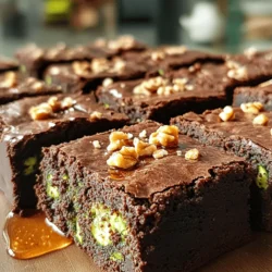 - 1 cup grated zucchini (about 1 medium zucchini) - 1/2 cup all-purpose flour - 1/2 cup unsweetened cocoa powder - 1/2 teaspoon baking powder - 1/4 teaspoon baking soda - 1/4 teaspoon salt - 1/2 cup honey - 1/3 cup coconut oil (melted) - 2 large eggs - 1 teaspoon vanilla extract The main ingredients are simple. Grated zucchini gives moisture and nutrition. Honey adds sweetness and helps bind the mixture. Cocoa powder brings that rich chocolate taste. Coconut oil keeps brownies soft and adds a hint of coconut flavor. Eggs act as a binder, making the brownies rise. - 1/2 cup dark chocolate chips (optional) - Chopped walnuts (for topping, optional) If you want more chocolate, add dark chocolate chips. They melt and create little pockets of gooey goodness. Chopped walnuts add crunch and texture, making every bite interesting. - 9x9 inch baking pan - Mixing bowls - Whisk You need a 9x9 inch baking pan to hold the batter. Mixing bowls help you combine the ingredients easily. A whisk makes blending quick and efficient. You can also use a fork if you don't have a whisk. When you gather these ingredients and tools, you're ready to create delicious zucchini brownies with honey. For the full recipe, check the recipe section. - Preheat your oven to 350°F (175°C). - Grease a 9x9 inch baking pan or line it with parchment paper. - In a large bowl, combine the grated zucchini, honey, melted coconut oil, eggs, and vanilla extract. Whisk until smooth. - In another bowl, sift together the flour, cocoa powder, baking powder, baking soda, and salt. Mix well. - Gradually fold the dry mix into the wet ingredients. Be careful not to overmix. - If you like, gently fold in dark chocolate chips. - Pour the batter into the prepared pan. Spread it evenly. Sprinkle chopped walnuts on top if you want. - Bake for 25-30 minutes. Check with a toothpick for moist crumbs. - Let the brownies cool for at least 10 minutes. Transfer them to a wire rack to cool completely. - Once cool, slice into squares and enjoy your delicious brownies! To get great brownies, avoid overmixing the batter. This keeps the texture soft and fudgy. Mix just until combined. Choosing the right zucchini matters too. Use medium-sized zucchini. Grate it finely to blend well into the batter. Adding spices can elevate the taste. I love a pinch of cinnamon for warmth. It pairs well with chocolate. Adjust the sweetness using honey. Taste as you go to find your favorite balance. Check for doneness with a toothpick. Insert it into the center. If it comes out with a few moist crumbs, they are done! For fudgy brownies, let them cool properly. Transfer to a wire rack after 10 minutes in the pan. This helps keep them soft and chewy. {{image_2}} You can make these brownies gluten-free easily. Here are a couple of great substitutions: - Substituting with almond flour: Almond flour works well. It adds a nutty taste and keeps the brownies moist. Use the same amount as all-purpose flour. - Using gluten-free all-purpose flour: This option is simple. Just swap the regular flour for gluten-free all-purpose mix. This makes them safe for those with gluten allergies. If you want to make these brownies vegan, you have options too: - Replacing eggs with flax eggs: Mix one tablespoon of ground flaxseed with three tablespoons of water. Let it sit for a few minutes until it thickens. This works as a perfect egg replacement. - Using maple syrup instead of honey: Maple syrup gives a sweet flavor too. Use the same amount as honey for a nice taste. You can make your brownies even better with fun add-ins and toppings: - Incorporating nuts or seeds: Adding walnuts or pumpkin seeds adds crunch and flavor. Mix them into the batter or sprinkle them on top before baking. - Swapping dark chocolate with milk chocolate: If you prefer a sweeter taste, use milk chocolate chips instead. This makes the brownies rich and creamy. Experimenting with these variations lets you make the brownies just how you like them! For the full recipe, check the recipe section. To keep your zucchini brownies moist, store them in a cool place. I recommend using airtight containers. This helps prevent them from drying out. If you do not have an airtight container, wrap them tightly in plastic wrap. You can freeze these brownies for long-term storage. First, let them cool completely. Then, cut them into squares. Place the squares in a single layer on a baking sheet. Freeze them for about an hour until firm. After that, transfer the brownies to a freezer bag. Remove as much air as possible before sealing. When you want to enjoy them, simply take out a square. Let it thaw at room temperature for about 30 minutes. For a quick option, you can warm them in the microwave for about 10-15 seconds. These brownies can last up to one week at room temperature. If you keep them in the fridge, they may last up to two weeks. Look for signs that they are no longer good. If they smell bad or have a dry texture, it’s time to toss them. Enjoy your delicious treats while they are fresh! Yes, but adjust quantity for sweetness. Honey is sweeter than sugar. If you switch, use less sugar. Start with half the amount of honey called for in the recipe. Taste and add more if needed. This keeps your brownies tasty and not too sweet. Use the toothpick test for moist crumbs. Stick a toothpick in the center. If it comes out with a few moist crumbs, they are ready. If it has wet batter, bake longer. Keep an eye on them. Overbaking will make them dry. Options include vegetable oil or butter. Both work well in this recipe. Use the same amount as coconut oil. If you like a buttery flavor, butter is a great choice. Vegetable oil will keep the brownies moist without adding flavor. Reduce the amount of honey in the recipe. Start by cutting it by a third. Taste the batter before baking. You can always add a bit more if needed. This way, you control the sweetness. It helps if you want a more balanced flavor. Check the recipe section for the full recipe details. The full recipe has all the steps and ingredients you need. It guides you through making these tasty brownies easily. In this post, we covered how to make healthy brownies with ingredients like zucchini, cocoa powder, and honey. We discussed preparation, mixing, baking, and storing these treats. I also shared tips for perfect texture and flavor. You can try gluten-free and vegan variations for even more options. These brownies are easy to make, and you can keep them fresh for days. With these steps, you can enjoy delicious brownies that fit your needs. Dive in and start baking today!