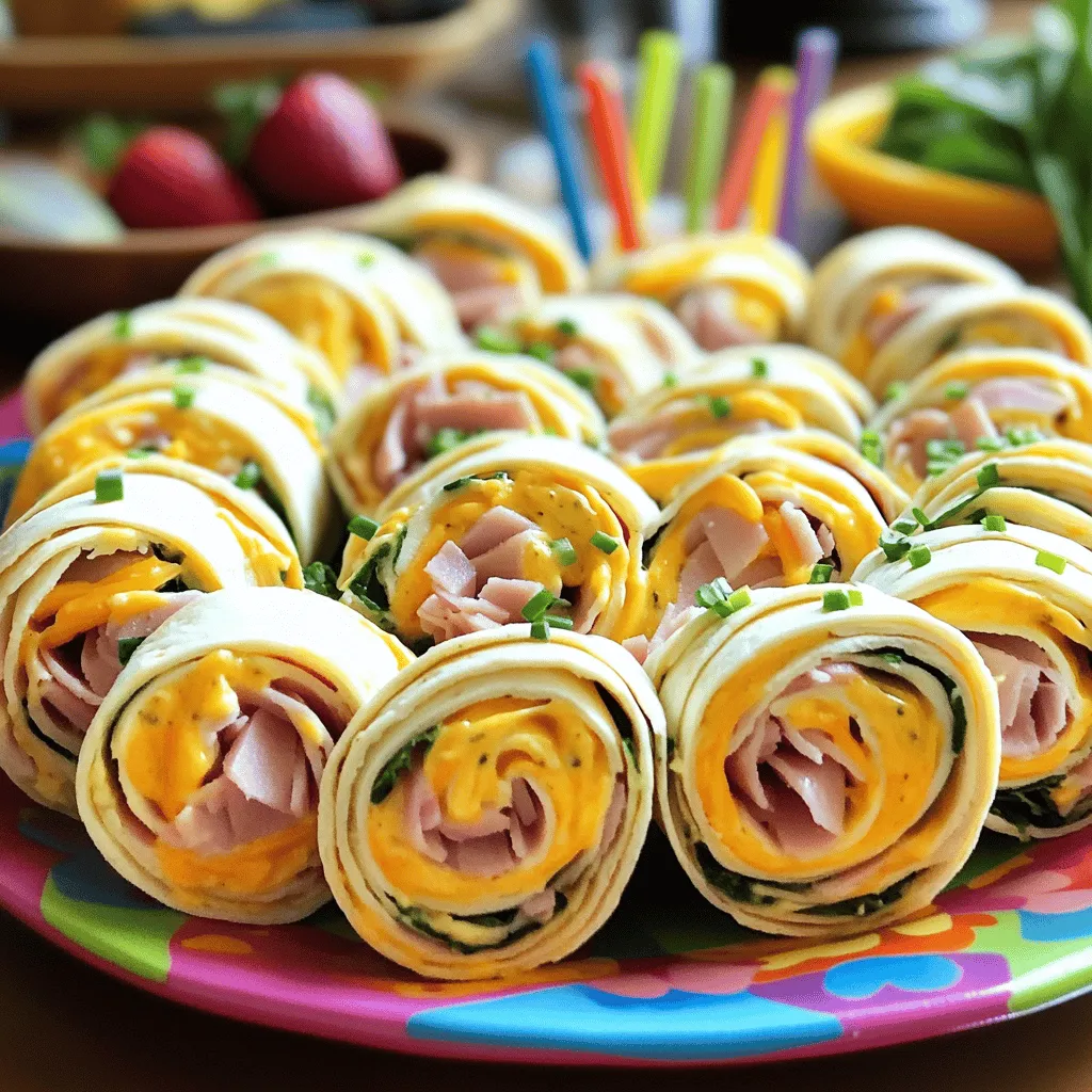 - 4 large flour tortillas - 8 ounces cream cheese, softened - 1 tablespoon Dijon mustard - 8 slices of deli ham - 1 cup shredded cheddar cheese - 1 cup baby spinach leaves - 1 tablespoon fresh chives, finely chopped (optional) - Salt and pepper to taste You can swap cream cheese for hummus or a dairy-free spread. For those who need gluten-free options, try using corn or rice tortillas. If you want to change up the cheese, mozzarella or pepper jack can add fun flavors. To make the pinwheels dairy-free, use a plant-based cream cheese. For low-carb or keto diets, you can choose lettuce wraps instead of tortillas. This keeps the treat tasty and healthy! To start, you need to mix the cream cheese and mustard. In a bowl, take 8 ounces of softened cream cheese and add 1 tablespoon of Dijon mustard. Stir until smooth. This gives a nice tang to the pinwheels. Next, lay out 4 large flour tortillas on a clean surface. Make sure they are flat. You want enough space to spread the cream cheese mixture evenly. Now it’s time to spread the cream cheese mixture. Use a spatula to cover each tortilla fully. Spread it all the way to the edges. This helps hold the filling in place. After that, layer the ham and cheese. Place 2 slices of deli ham on each tortilla. Then, sprinkle a cup of shredded cheddar cheese on top. If you like greens, add a handful of baby spinach leaves. You can also sprinkle some fresh chives if you want. For the rolling technique, start at one edge of the tortilla. Carefully roll it into a tight log. Make sure the filling stays inside. If you roll too loosely, the pinwheels can fall apart. Once rolled, grab a sharp knife. Cut the log into bite-sized pieces, about 1 to 1.5 inches thick. Arrange these pinwheels on a platter. If you like, add a pinch of salt and pepper for flavor. Now you have tasty kid-friendly ham and cheese pinwheels ready to serve! For the full details, check the Full Recipe. - Rolling tightly without overstuffing: To make good pinwheels, roll them tightly. If you add too much filling, it may spill out. Start with a thin layer of cream cheese on the tortilla. Add just the right amount of ham, cheese, and spinach. This keeps everything together. - Keeping the filling intact: When you roll the tortilla, press gently as you go. This helps keep the filling inside. If you see any filling peeking out, just tuck it back in. Use a sharp knife to slice them. A clean cut helps keep the filling intact. - Fun presentation tips: Make the pinwheels fun! Cut them into small pieces. Arrange them like a flower on a plate. Use colorful toothpicks for easy grabbing. You can also add a side of fresh fruit. Kids love colorful plates! - Pairing with dips or sauces: Kids enjoy dips. A simple ranch dressing goes well with pinwheels. You can also use a mild salsa or hummus. Just place a small bowl next to the pinwheels. This way, kids can dip and enjoy! - Scaling the recipe: If you are hosting a party, scale the recipe up. You can easily double or triple it. Just make sure you have enough tortillas and filling. This way, everyone gets a tasty treat. - Prepping ahead of time: You can prepare the pinwheels a day before your event. Just keep them wrapped in plastic wrap. This keeps them fresh. When it's time to serve, slice and arrange them nicely. Your guests will love the effort! {{image_2}} You can switch up the meat in your pinwheels. Instead of ham, use turkey or chicken. Both taste great and keep the dish fun. For a vegetarian option, skip the meat. Load up on veggies like bell peppers, cucumbers, or roasted red peppers. These add great flavor and color. To make these pinwheels pop, think about herbs and spices. Adding a pinch of garlic powder or Italian seasoning can give them a nice twist. You can also try different cheeses. Creamy mozzarella or tangy feta can change the taste completely. Mix and match to find your favorite combo. Get creative with themed pinwheels! For holidays, use festive colors. For Halloween, add orange and black ingredients like shredded carrots and olives. During the summer, use fresh produce like tomatoes and basil for a caprese twist. Seasonal ingredients can keep your pinwheels fresh and exciting. To keep your ham and cheese pinwheels fresh, store them in the refrigerator. Place them in an airtight container or wrap them tightly in plastic wrap. This helps prevent them from drying out. If you want to save some for later, you can freeze the pinwheels. Wrap them in plastic wrap, then place them in a freezer bag. This keeps them safe from freezer burn. When you're ready to eat them, let them thaw overnight in the fridge. In the fridge, pinwheels last about 3 to 4 days. Always check for freshness before eating. If they look slimy or smell bad, it’s best to throw them away. Signs that they have gone bad include changes in color or texture. If the cheese has separated or the tortillas feel hard, it’s time to discard them. To reheat your pinwheels, use the oven or a microwave. For the oven, preheat it to 350°F (175°C). Place the pinwheels on a baking sheet and heat for about 10 minutes. This helps them stay crispy. If you’re using the microwave, heat them for 30 seconds. Check if they are warm enough. If not, heat in short bursts. This way, they stay fresh and tasty without getting soggy. For the full recipe and more tips, refer to the Kid-Friendly Ham and Cheese Pinwheels recipe. Can you make the pinwheels ahead of time? Yes, you can make these pinwheels ahead of time. Just prepare them and wrap them tightly in plastic wrap. They stay fresh in the fridge for up to two days. This makes them perfect for busy days or school lunches! What’s the best way to pack them for lunch? To pack pinwheels for lunch, cut them into bite-sized pieces. Place them in a lunchbox with sections to keep them organized. Add a small container of fruit or veggies on the side for a balanced meal. Can I use low-fat cream cheese? You can use low-fat cream cheese in this recipe. It still spreads well and tastes great. The pinwheels will be slightly lighter but just as tasty! Are there gluten-free versions of these pinwheels? Yes, gluten-free tortillas are available. Look for them in stores or online. They work just as well in this recipe and keep the pinwheels delicious. How can I make them more appealing to picky eaters? To please picky eaters, use fun shapes. You can use cookie cutters to make star or heart shapes. Bright colors also help! Add a dip like ranch or hummus for extra fun. What are some sides that kids would enjoy with these pinwheels? Kids love sides like carrot sticks, cucumber slices, or apple wedges. You can also add popcorn for a crunchy treat. These sides make the meal more fun and balanced! These pinwheels are simple yet tasty and fun for everyone. We discussed ingredients, how to prepare, and tips to make them perfect. You can customize them for different diets and flavors. Remember to store them well for freshness. With these ideas and steps, you can impress your friends and family. Enjoy creating these delicious bites that everyone will love!