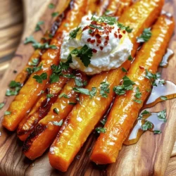 - 1 pound medium-sized carrots, peeled and cut into sticks - 2 tablespoons olive oil - 1 cup ricotta cheese - Salt and pepper, to taste - 1 tablespoon lemon juice - Zest of 1 lemon - 1 tablespoon honey - 1 teaspoon red pepper flakes (adjust for spice preference) - Fresh parsley, for garnish When preparing roasted carrots with whipped ricotta and hot honey, focus on fresh ingredients. The carrots should be medium-sized for the best texture. Peel and cut them into sticks to ensure even roasting. Use a good quality olive oil to coat the carrots. This oil adds flavor and helps with caramelization. Salt and pepper should be added to taste, enhancing the natural sweetness of the carrots. The ricotta cheese is the star of the dish. Using high-quality ricotta makes a big difference in taste and texture. Lemon juice and zest bring a bright flavor that balances the sweetness of the carrots and honey. For a spicy kick, add red pepper flakes to the honey. Adjust the amount to suit your taste. Finally, fresh parsley adds a pop of color and freshness, making the dish visually appealing. Check the Full Recipe for detailed cooking steps and serving ideas. To start, preheat your oven to 425°F (220°C). This high heat helps the carrots roast perfectly. While the oven heats, take your medium-sized carrots and peel them. Then, cut them into sticks. In a large mixing bowl, toss the carrot sticks with 2 tablespoons of olive oil, salt, and pepper. Make sure each stick gets coated well. This step adds flavor and helps with browning. Next, spread the carrot sticks on a baking sheet in a single layer. This allows the heat to circulate evenly. Roast the carrots in the preheated oven for about 20-25 minutes. Halfway through the roasting time, turn the carrots for even cooking. You want them to be tender and slightly caramelized. The natural sugars in the carrots will bring out a lovely sweetness. While the carrots roast, you can prepare the whipped ricotta. In a bowl, combine 1 cup of ricotta cheese, 1 tablespoon of lemon juice, and the zest of 1 lemon. Use a hand mixer or a whisk to blend until smooth and creamy. You can add a pinch of salt to enhance the flavor. For the hot honey, take a small saucepan and warm 1 tablespoon of honey with 1 teaspoon of red pepper flakes on low heat. Stir it gently for about 2-3 minutes. This will create a sweet and spicy drizzle for your dish. Now, your roasted carrots will pair perfectly with the whipped ricotta and hot honey. For the full recipe, refer to the earlier section. Happy cooking! To get the best roasted carrots, choose uniform carrots. This helps them cook evenly. Smaller ones roast faster, so cut larger ones to match. Keep an eye on the roasting time. You want them tender with a nice caramelized look. Whipped ricotta can shine with extra flavor. Try adding crushed garlic or fresh herbs. These add depth to the dish. Always serve the ricotta right after whipping. This keeps it creamy and smooth. If you let it sit, it may lose that lovely texture. Hot honey is fun to make your own. You can change the spice level by adding more or fewer red pepper flakes. If you want a different taste, use various types of honey. Each honey has its unique flavor, which can change the whole dish. {{image_2}} You can switch things up by using different veggies. Try parsnips or sweet potatoes for a new taste. They both roast well and add sweetness. If you want a tangy twist, use goat cheese instead of ricotta. Goat cheese gives a nice, bold flavor that pairs well with carrots. This dish shines as a side or a main vegetarian meal. It’s colorful and full of flavor, making it perfect for any table. To complete your meal, serve it with crusty bread. A fresh salad also pairs nicely, adding crunch and brightness. Want to add some crunch? Toss in nuts like toasted pine nuts or walnuts. They add texture and flavor. For a pretty touch, garnish with microgreens or edible flowers. This not only looks great but also adds a fresh taste. Enjoy experimenting with different looks and flavors! Keep any leftover roasted carrots in an airtight container. They will stay fresh in the fridge for up to 3 days. When you’re ready to enjoy them again, reheat gently. You can use the oven or microwave for this. You can also freeze the roasted carrots if you want to save them for later. They will last in the freezer for up to 2 months. To enjoy, simply thaw them in the fridge overnight. Reheat in the oven to bring back their great texture. Have some whipped ricotta left over? Don’t toss it! You can use it in pasta dishes or as a tasty spread. Store any extras in the fridge for up to 3 days. Just remember to stir it before using, as it may separate a bit. This adds a nice creaminess back to your meals. For the full recipe, check out the details above. To get perfect roasted carrots, focus on tenderness and caramelization. When you roast, look for a golden-brown color on the outside. This shows they are developing flavor. You want them soft enough to pierce easily with a fork. Tossing them halfway through cooking helps ensure even roasting. Yes, you can make parts of this recipe ahead of time. You can prep the carrots and make the whipped ricotta early in the day. Just keep them in the fridge until you’re ready to cook. However, I suggest serving it fresh for the best taste. You can pair these carrots with grilled proteins, like chicken or fish. A fresh salad also complements the dish well. Crusty bread is another great option that soaks up the hot honey and ricotta. For a full meal, mix and match these sides. Yes, this recipe is vegetarian-friendly. It uses simple ingredients like carrots and ricotta cheese. Enjoy it as part of any vegetarian diet. It’s a tasty option even for those who eat meat! In this article, we explored how to make roasted carrots with whipped ricotta and hot honey. You learned about the main ingredients, preparation steps, and tips for success. I shared ways to customize the recipe and how to store or freeze leftovers properly. Keep these ideas in mind for a delicious dish that pleases everyone. Enjoy experimenting and making this recipe your own! Your kitchen creations can always bring joy and flavor to your meals. Get cooking!
