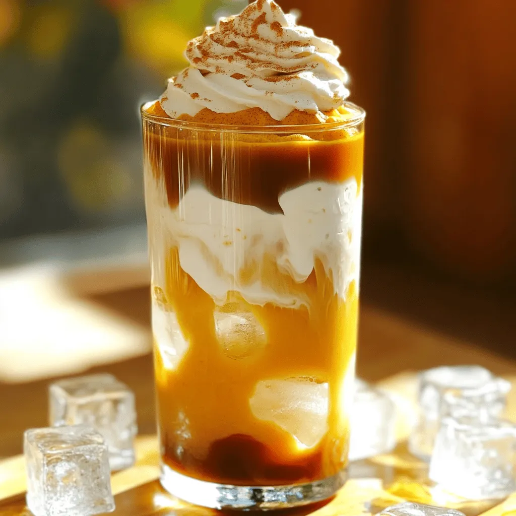 To make a delicious Pumpkin Cream Cold Brew, gather these simple ingredients: - 1 cup cold brew coffee - 1/2 cup heavy cream - 1/4 cup pumpkin puree - 2 tablespoons maple syrup (adjust for sweetness) - 1 teaspoon vanilla extract - 1 teaspoon pumpkin pie spice (plus extra for garnish) - Ice cubes - Whipped cream (for topping, optional) These ingredients blend together to create a delightful drink. The cold brew serves as a smooth base. Heavy cream adds richness, while pumpkin puree gives it that lovely fall flavor. Maple syrup sweetens the drink and enhances the pumpkin notes. Vanilla extract adds depth, and pumpkin pie spice brings warmth and spice. Each serving of this drink contains roughly: - Calories: 400 - Protein: 4g - Fat: 36g - Carbohydrates: 30g - Sugar: 22g This drink offers a good mix of flavors and a creamy texture. It is a treat best enjoyed in moderation, especially if you watch your sugar. The heavy cream adds fat, which can help you feel full. Pumpkin puree and pumpkin pie spice are easy to find in fall. Stores stock these items in late summer through early winter. Cold brew coffee is available year-round, making it easy to enjoy this drink anytime. However, the festive flavors of pumpkin make it a perfect fall delight. For the full recipe, check out the provided details. Enjoy crafting your own Pumpkin Cream Cold Brew! To make your Pumpkin Cream Cold Brew, gather your ingredients first. You will need: - 1 cup cold brew coffee - 1/2 cup heavy cream - 1/4 cup pumpkin puree - 2 tablespoons maple syrup (adjust for sweetness) - 1 teaspoon vanilla extract - 1 teaspoon pumpkin pie spice (plus extra for garnish) - Ice cubes - Whipped cream (for topping, optional) Start by whisking the heavy cream, pumpkin puree, maple syrup, vanilla extract, and pumpkin pie spice in a bowl. Mix them until smooth. Fill a glass with ice cubes. Pour in the cold brew coffee until it's almost full. Next, gently float the pumpkin cream mixture on top. To do this, pour it over the back of a spoon. This step creates a nice layered look. Use a straw to stir the drink right before you sip. This helps mix the flavors. If you want, add whipped cream on top and sprinkle some pumpkin pie spice for extra flair. Layering is key for a beautiful drink. Pour the pumpkin cream slowly over the spoon to avoid mixing. The spoon helps the cream glide onto the coffee gently. This way, you keep those lovely layers visible. You can also try different glass shapes. A tall, narrow glass works well for layers. You can make this drink your own! Want more sweetness? Add extra maple syrup. If you like it spicier, add a pinch more pumpkin pie spice. For a less creamy drink, use less heavy cream or swap it with milk. If you want a dairy-free option, consider coconut cream or almond milk. This helps keep the pumpkin flavor while adjusting to your needs. Serve your Pumpkin Cream Cold Brew in a tall glass to show off the layers. Use a clear cup for a pretty look. Add a sprinkle of pumpkin pie spice on top for a pop of color. Enjoy it with a slice of pumpkin bread or your favorite fall pastry. Avoid using hot coffee for this drink. Cold brew keeps the nice, smooth taste you want. Don’t skip the whisking step. This helps mix all the flavors well. If you want it sweeter, add more maple syrup slowly. Taste as you go to find your perfect balance. Stir the drink with a straw just before sipping. This mixes the flavors well and gives you the full taste. Take small sips to enjoy every layer. You can also try it with a splash of milk for a creamier texture. Pair it with a friend for a fun fall treat. For the full recipe, check out the details above. {{image_2}} You can tweak the sweetness in your Pumpkin Cream Cold Brew. Instead of maple syrup, try honey or agave. These sweeteners add a unique taste. You can also use brown sugar for a deeper flavor. If you want a spiced twist, add cinnamon or nutmeg. Each choice changes the drink's vibe while keeping it delicious. For a dairy-free version, substitute heavy cream with coconut cream or almond milk. Coconut cream gives a rich, creamy texture. Almond milk keeps it light and refreshing. You can also use oat milk for a smooth finish. These swaps make the drink just as tasty and creamy, perfect for anyone avoiding dairy. I love the iced version, especially during warm days. Cold brew coffee pairs perfectly with the pumpkin cream on ice. But if you prefer warm drinks, switch to hot coffee. Just brew your coffee strong. Then, mix the pumpkin cream in while the coffee is hot. This warms up the spices and flavors. You can enjoy this drink any way you like! You may have some pumpkin cream left over. Store it in an airtight container. Keep it in the fridge. Use it within three days for the best taste. If you have cold brew left, store it the same way. Keep it separate to avoid mixing flavors. Cold brew coffee lasts about a week when stored properly. Heavy cream stays good for about a week too. Pumpkin puree can last in the fridge for about a week, but it lasts longer in the freezer. If you haven't opened the maple syrup, it can last months in the pantry. If you want to enjoy your cold brew warm, heat it gently. Use a microwave for about 30 seconds. Stir it well to avoid hot spots. Do not boil it. The pumpkin cream should not be reheated. Instead, enjoy it cold or at room temperature for the best flavor. Pumpkin Cream Cold Brew is a smooth and creamy drink. It combines cold brew coffee with a pumpkin cream topping. The pumpkin puree gives it a rich flavor. The mix of maple syrup and vanilla adds sweetness. Pumpkin pie spice completes the fall taste. This drink is perfect for cozy mornings or afternoon treats. Yes, you can make this drink without coffee. Use a mix of milk or a milk alternative instead. You can add extra pumpkin puree to keep the flavor strong. Use spices to enhance the taste. A bit of warm milk can create a comforting drink. This way, you can enjoy the fall flavors without the caffeine kick. My recipe for Pumpkin Cream Cold Brew is just as tasty as Starbucks'. It uses fresh ingredients like pumpkin puree and real maple syrup. You can adjust the sweetness to your liking. Plus, it's easy to make at home. You get to enjoy the same rich flavors without leaving your kitchen. In this blog post, we explored the key ingredients for your drink, along with their nutrition and seasonal picks. I provided clear steps for making and layering, plus tips for personalizing your recipe. You learned serving ideas, common mistakes, and how to enjoy your drink fully. Variations like sweeteners and dairy-free options were also covered. My final thoughts? Enjoy crafting your perfect beverage, and don’t hesitate to get creative. The options are endless!
