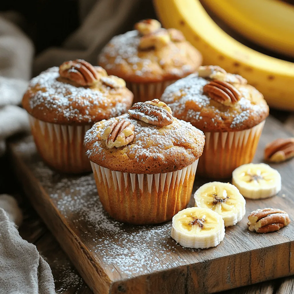 To make these tasty muffins, gather the following ingredients: - ½ cup unsalted butter (1 stick) - 1 cup brown sugar - 2 large ripe bananas, mashed - 2 large eggs - 1 teaspoon vanilla extract - 1 teaspoon baking soda - ½ teaspoon salt - 1 ½ cups all-purpose flour - ¾ cup chopped pecans (toasted for more flavor) - ½ teaspoon ground cinnamon (optional for warmth) These ingredients work together to create a moist muffin with great flavor. The brown butter adds depth, while the pecans give a nice crunch. If you want to switch things up, consider these alternatives: - Swap brown sugar for coconut sugar for a lighter taste. - Use almond flour instead of all-purpose flour for a gluten-free option. - Replace pecans with walnuts or even chocolate chips for a sweeter touch. - For a dairy-free version, use coconut oil instead of butter. These swaps can change the flavor and texture, so feel free to experiment! Choosing the right bananas is key to great muffins. Here are some tips: - Look for bananas with brown spots. This means they are sweet and soft. - Avoid green bananas; they are not sweet enough yet. - If your bananas are not ripe, let them sit at room temp for a few days. - You can also speed up ripening by placing them in a paper bag with an apple. Ripe bananas will enhance the natural sweetness of your muffins. Use them for the best results! First, set your oven to 350°F (175°C). This temperature is perfect for baking. While your oven heats, prepare a muffin tin. You can line it with paper liners or lightly grease it. This step keeps the muffins from sticking. Browning butter adds a deep, rich flavor. In a medium saucepan, melt the unsalted butter over medium heat. Keep an eye on it and stir often. After about 5-7 minutes, the butter will turn a golden brown. You will also smell a nutty aroma. Once it reaches this stage, take it off the heat and let it cool slightly. In a large bowl, mix the browned butter and brown sugar together. Stir until they blend well. Next, add the mashed bananas, eggs, and vanilla extract. Whisk everything until smooth. In another bowl, mix the flour, baking soda, salt, and optional cinnamon. Stir it well. Now, slowly fold the dry ingredients into the wet mixture. Be gentle; it's okay if there are a few lumps. Finally, add the toasted pecans, folding them in evenly. This is the base for your muffins. For the full recipe, check the instructions above. To brown butter, heat it slowly in a medium saucepan. Keep an eye on it, as it can burn quickly. Stir it often, watching for a golden color and a nutty smell. This process adds depth to your muffins and enhances their flavor. To keep your muffins moist, use ripe bananas. The riper, the better! They add natural sweetness and moisture. Don’t overmix your batter; a few lumps are okay. This keeps your muffins light and fluffy. Also, consider adding a dash of yogurt or sour cream for extra moisture. Toast your pecans for more flavor. This step brings out their natural oils. When adding them to your batter, fold gently but thoroughly. This ensures every muffin has a nutty crunch. Use a spoon to scoop the batter evenly into muffin cups for consistent baking. For the full recipe, check out the details above! {{image_2}} You can add chocolate chips for a sweet twist. A half cup works well. You can also try walnuts or macadamia nuts instead of pecans. Just chop them up and fold them in. This gives the muffins a rich, new flavor. Mixing nuts and chocolate creates a lovely texture, too. If you need gluten-free options, use a blend of gluten-free flour. Look for one that has a mix of rice flour and almond flour. This makes the muffins light and soft. Make sure to add a bit of xanthan gum to help with the texture. This swap keeps the muffins tasty for everyone. Adding spices can elevate the flavor of your muffins. Ground cinnamon is a great choice. You can also use nutmeg or ginger for warmth. For a unique twist, add a splash of almond or maple extract. These small changes can create a delightful depth of flavor in your Brown Butter Pecan Banana Bread Muffins. For the complete recipe, check the [Full Recipe]. To keep your Brown Butter Pecan Banana Bread Muffins fresh, store them in an airtight container. This will help keep them moist. You can also wrap them in plastic wrap for extra protection. Keep them at room temperature for up to three days. If you want to store them longer, consider freezing them. Reheating muffins is easy. You can use the microwave or oven. For the microwave, place a muffin on a plate. Heat it for about 10-15 seconds. This will make it warm and soft. If you prefer the oven, preheat it to 350°F (175°C). Heat the muffins for about 5-7 minutes. This will help restore their fresh-baked taste. Freezing muffins is a great way to save them for later. First, let the muffins cool completely. Then, wrap each one in plastic wrap. After that, place them in a freezer bag. Remove as much air as possible before sealing. You can freeze them for up to three months. When you're ready to enjoy, simply thaw them in the fridge overnight or reheat them straight from the freezer. Enjoy your muffins anytime with these storage tips! For the full recipe, check out the Brown Butter Pecan Banana Bread Muffins section. Yes, you can use frozen bananas. Just thaw them first. Drain any excess liquid. The texture may be softer, but they will still add great flavor to your muffins. Frozen bananas work well in baked goods. They can make your muffins moist and sweet. You can use white sugar with a bit of molasses. For each cup of brown sugar, mix 1 cup of white sugar with 1 tablespoon of molasses. This will mimic the flavor of brown sugar. You can also use coconut sugar or maple syrup, but adjust the liquid in your recipe. To check if the muffins are done, insert a toothpick into the center. If it comes out clean or with a few crumbs, your muffins are ready. Baking time is usually 18-20 minutes. Keep an eye on them. Overbaking can make them dry. Enjoy the warm, golden muffins from your oven! These Brown Butter Pecan Banana Bread Muffins are a delight to make. We covered the key ingredients, tips for ripe bananas, and how to brown butter perfectly. I shared many variations, from chocolate chips to gluten-free options. Proper storage methods help keep your muffins fresh, so you can enjoy them longer. As you bake, remember that experimenting adds joy. Try new flavors and enjoy every bite. Your kitchen adventure starts now!