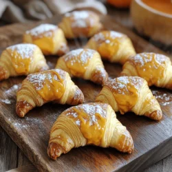 To make these delightful donuts, gather these key ingredients: - 1 can (15 oz) pumpkin puree - 1/2 cup unsalted butter, softened - 1/2 cup brown sugar - 1 cup powdered sugar - 2 teaspoons ground cinnamon - 1/2 teaspoon nutmeg - 1 teaspoon vanilla extract - 1 package (8 oz) croissant dough (1 can) - 1/4 cup all-purpose flour (for dusting) - 1 tablespoon maple syrup (for drizzling) - Pinch of salt These ingredients create a perfect blend of flavors that scream fall. The pumpkin puree adds richness while the spices bring warmth. If you have dietary needs, consider these substitutions: - Use dairy-free butter for a vegan option. - Replace brown sugar with coconut sugar for a healthier option. - Swap croissant dough with puff pastry for a flaky treat. - Use gluten-free flour to make the donuts gluten-free. These changes keep the recipe tasty while meeting various dietary needs. You can enhance your Mini Pumpkin Butter Croissant Donuts with fun toppings and glazes. Try these ideas: - Add chopped nuts for crunch. - Sprinkle powdered sugar for a sweet finish. - Drizzle chocolate or caramel sauce for extra flavor. - Use cream cheese frosting for a rich topping. These optional toppings let you get creative and customize your treats. For the full recipe, check out the complete instructions and enjoy your baking adventure! To make the pumpkin butter, start by mixing the softened butter and brown sugar. Use a bowl and a mixer for this. You want it to be light and fluffy. Then, add the pumpkin puree, cinnamon, nutmeg, and vanilla extract. Mix it all together until it's smooth. This will be the tasty filling for your donuts. Set it aside for now. Next, preheat your oven to 350°F (175°C). While it heats, get your mini donut pan ready. Lightly spray it with cooking spray. This step is key. It helps keep your donuts from sticking. Now, roll out the croissant dough on a clean surface. Use some all-purpose flour to dust it. Flatten the dough a little with a rolling pin. Cut the dough into triangles as shown on the package. Take about a tablespoon of pumpkin butter and place it at the wider end of each triangle. Carefully roll the dough to form a crescent shape, sealing in the filling. Place the rolled croissants into the mini donut pan. Make sure they fit snugly but don’t touch each other. Bake them in the preheated oven for 12-15 minutes. Watch for a golden brown color. Once done, let them cool for 5 minutes in the pan. Then, transfer them to a wire rack. For the glaze, whisk together powdered sugar and maple syrup in a small bowl. Add water slowly until it drizzles well. Drizzle this glaze over your warm croissant donuts. Let it set for a few minutes. Then, they are ready to enjoy! For the full recipe, refer to the earlier section. To get that dreamy texture, focus on your dough. Keep it cold throughout. Cold dough rolls out easier and helps keep layers intact. This way, your donuts will be flaky and light. When you slice the dough, try not to press too hard. A gentle cut keeps air pockets for a fluffy bite. Lastly, bake until golden brown. This gives a crisp outside while keeping the inside soft. Watch out for overworking the dough. It can lead to tough donuts. Also, don't skip the chilling step. Chilled dough rises better. Be sure to measure your pumpkin butter right. If too much filling spills out, the donuts can fall apart. Lastly, don't rush the baking time. If they look pale, they need more time. When using croissant dough, roll it out on a floured surface. This helps prevent sticking. Use a sharp knife for cutting. A dull knife can squash the layers. Always keep your workspace clean. A clean area lets you focus on shaping the donuts. For easy handling, use a spatula to lift them into the pan. These tips make it smooth and fun to create your mini pumpkin butter croissant donuts. For the full recipe, refer to the earlier section. {{image_2}} You can change the filling to create new flavors. Try using chocolate hazelnut spread, fruit preserves, or sweetened cream cheese. Each of these adds a unique taste to your croissant donuts. You can even mix pumpkin butter with spices like ginger or cardamom for a twist. Just remember to keep the filling thick enough to hold its shape when you roll the dough. Making pumpkin butter from scratch is simple and fun. Start with fresh pumpkin or butternut squash. Peel, seed, and chop it into cubes. Cook the cubes in a pot with a little water until soft. Blend the cooked pumpkin until smooth. Add brown sugar, cinnamon, nutmeg, and vanilla to taste. Cook it on low heat until thick. This homemade mix gives you a fresher flavor than store-bought options. You can make gluten-free and vegan versions of these donuts. For gluten-free dough, use gluten-free crescent roll dough. Many brands offer great options that taste just like the regular kind. For a vegan filling, substitute the butter with coconut oil and use maple syrup instead of brown sugar. These swaps keep your donuts delicious while meeting dietary needs. Enjoy experimenting with these variations! Store your leftover donuts in an airtight container. This keeps them fresh and soft. You can place a paper towel inside to absorb moisture. Keep them at room temperature for up to three days. If you want to store them longer, consider freezing. To freeze, first let the donuts cool completely. Then, wrap each donut in plastic wrap. Place the wrapped donuts into a freezer-safe bag. They will stay fresh for about three months. When you’re ready to eat, just thaw them overnight in the fridge. To reheat, use your oven for the best results. Preheat it to 350°F (175°C). Place the donuts on a baking sheet for about 5-7 minutes. This will make them warm and slightly crispy again. If you're in a hurry, you can use a microwave. Heat for 10-15 seconds, but they may not stay crisp. Enjoy your Mini Pumpkin Butter Croissant Donuts! For the full recipe, check out the earlier section. Yes, you can use regular butter. Just remember to skip the added salt. Unsalted butter gives you better control over the saltiness. It lets the pumpkin flavor shine through. This is key for our Mini Pumpkin Butter Croissant Donuts. To make these donuts healthier, you can swap some ingredients. Use less brown sugar or try a sugar substitute. You can also add oats to the dough. This adds fiber and texture. Another option is to use whole wheat croissant dough. These small changes keep the treat tasty. You can find Mini Pumpkin Butter Croissant Donuts at local bakeries. Many grocery stores also sell them during fall. If you want, you can make them at home using the full recipe. It’s a fun and rewarding way to enjoy these treats. To add more spice, try including ginger or allspice. A pinch of cloves can also enhance the flavor. You could mix in chocolate chips for a sweet twist. Remember to adjust the spices to your taste. This will make your Mini Pumpkin Butter Croissant Donuts even more special! In this post, we explored how to make mini pumpkin butter croissant donuts. We covered key ingredients, substitutions, and tasty toppings. I shared step-by-step instructions, tips to avoid mistakes, and variations for every taste. Your donuts can also stay fresh with proper storage methods. Embrace creativity with this recipe. Savor every bite, and enjoy the process. Happy baking!