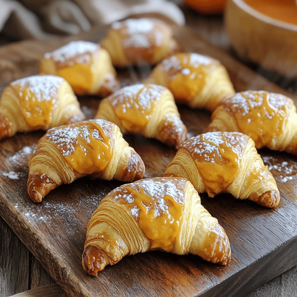 To make these delightful donuts, gather these key ingredients: - 1 can (15 oz) pumpkin puree - 1/2 cup unsalted butter, softened - 1/2 cup brown sugar - 1 cup powdered sugar - 2 teaspoons ground cinnamon - 1/2 teaspoon nutmeg - 1 teaspoon vanilla extract - 1 package (8 oz) croissant dough (1 can) - 1/4 cup all-purpose flour (for dusting) - 1 tablespoon maple syrup (for drizzling) - Pinch of salt These ingredients create a perfect blend of flavors that scream fall. The pumpkin puree adds richness while the spices bring warmth. If you have dietary needs, consider these substitutions: - Use dairy-free butter for a vegan option. - Replace brown sugar with coconut sugar for a healthier option. - Swap croissant dough with puff pastry for a flaky treat. - Use gluten-free flour to make the donuts gluten-free. These changes keep the recipe tasty while meeting various dietary needs. You can enhance your Mini Pumpkin Butter Croissant Donuts with fun toppings and glazes. Try these ideas: - Add chopped nuts for crunch. - Sprinkle powdered sugar for a sweet finish. - Drizzle chocolate or caramel sauce for extra flavor. - Use cream cheese frosting for a rich topping. These optional toppings let you get creative and customize your treats. For the full recipe, check out the complete instructions and enjoy your baking adventure! To make the pumpkin butter, start by mixing the softened butter and brown sugar. Use a bowl and a mixer for this. You want it to be light and fluffy. Then, add the pumpkin puree, cinnamon, nutmeg, and vanilla extract. Mix it all together until it's smooth. This will be the tasty filling for your donuts. Set it aside for now. Next, preheat your oven to 350°F (175°C). While it heats, get your mini donut pan ready. Lightly spray it with cooking spray. This step is key. It helps keep your donuts from sticking. Now, roll out the croissant dough on a clean surface. Use some all-purpose flour to dust it. Flatten the dough a little with a rolling pin. Cut the dough into triangles as shown on the package. Take about a tablespoon of pumpkin butter and place it at the wider end of each triangle. Carefully roll the dough to form a crescent shape, sealing in the filling. Place the rolled croissants into the mini donut pan. Make sure they fit snugly but don’t touch each other. Bake them in the preheated oven for 12-15 minutes. Watch for a golden brown color. Once done, let them cool for 5 minutes in the pan. Then, transfer them to a wire rack. For the glaze, whisk together powdered sugar and maple syrup in a small bowl. Add water slowly until it drizzles well. Drizzle this glaze over your warm croissant donuts. Let it set for a few minutes. Then, they are ready to enjoy! For the full recipe, refer to the earlier section. To get that dreamy texture, focus on your dough. Keep it cold throughout. Cold dough rolls out easier and helps keep layers intact. This way, your donuts will be flaky and light. When you slice the dough, try not to press too hard. A gentle cut keeps air pockets for a fluffy bite. Lastly, bake until golden brown. This gives a crisp outside while keeping the inside soft. Watch out for overworking the dough. It can lead to tough donuts. Also, don't skip the chilling step. Chilled dough rises better. Be sure to measure your pumpkin butter right. If too much filling spills out, the donuts can fall apart. Lastly, don't rush the baking time. If they look pale, they need more time. When using croissant dough, roll it out on a floured surface. This helps prevent sticking. Use a sharp knife for cutting. A dull knife can squash the layers. Always keep your workspace clean. A clean area lets you focus on shaping the donuts. For easy handling, use a spatula to lift them into the pan. These tips make it smooth and fun to create your mini pumpkin butter croissant donuts. For the full recipe, refer to the earlier section. {{image_2}} You can change the filling to create new flavors. Try using chocolate hazelnut spread, fruit preserves, or sweetened cream cheese. Each of these adds a unique taste to your croissant donuts. You can even mix pumpkin butter with spices like ginger or cardamom for a twist. Just remember to keep the filling thick enough to hold its shape when you roll the dough. Making pumpkin butter from scratch is simple and fun. Start with fresh pumpkin or butternut squash. Peel, seed, and chop it into cubes. Cook the cubes in a pot with a little water until soft. Blend the cooked pumpkin until smooth. Add brown sugar, cinnamon, nutmeg, and vanilla to taste. Cook it on low heat until thick. This homemade mix gives you a fresher flavor than store-bought options. You can make gluten-free and vegan versions of these donuts. For gluten-free dough, use gluten-free crescent roll dough. Many brands offer great options that taste just like the regular kind. For a vegan filling, substitute the butter with coconut oil and use maple syrup instead of brown sugar. These swaps keep your donuts delicious while meeting dietary needs. Enjoy experimenting with these variations! Store your leftover donuts in an airtight container. This keeps them fresh and soft. You can place a paper towel inside to absorb moisture. Keep them at room temperature for up to three days. If you want to store them longer, consider freezing. To freeze, first let the donuts cool completely. Then, wrap each donut in plastic wrap. Place the wrapped donuts into a freezer-safe bag. They will stay fresh for about three months. When you’re ready to eat, just thaw them overnight in the fridge. To reheat, use your oven for the best results. Preheat it to 350°F (175°C). Place the donuts on a baking sheet for about 5-7 minutes. This will make them warm and slightly crispy again. If you're in a hurry, you can use a microwave. Heat for 10-15 seconds, but they may not stay crisp. Enjoy your Mini Pumpkin Butter Croissant Donuts! For the full recipe, check out the earlier section. Yes, you can use regular butter. Just remember to skip the added salt. Unsalted butter gives you better control over the saltiness. It lets the pumpkin flavor shine through. This is key for our Mini Pumpkin Butter Croissant Donuts. To make these donuts healthier, you can swap some ingredients. Use less brown sugar or try a sugar substitute. You can also add oats to the dough. This adds fiber and texture. Another option is to use whole wheat croissant dough. These small changes keep the treat tasty. You can find Mini Pumpkin Butter Croissant Donuts at local bakeries. Many grocery stores also sell them during fall. If you want, you can make them at home using the full recipe. It’s a fun and rewarding way to enjoy these treats. To add more spice, try including ginger or allspice. A pinch of cloves can also enhance the flavor. You could mix in chocolate chips for a sweet twist. Remember to adjust the spices to your taste. This will make your Mini Pumpkin Butter Croissant Donuts even more special! In this post, we explored how to make mini pumpkin butter croissant donuts. We covered key ingredients, substitutions, and tasty toppings. I shared step-by-step instructions, tips to avoid mistakes, and variations for every taste. Your donuts can also stay fresh with proper storage methods. Embrace creativity with this recipe. Savor every bite, and enjoy the process. Happy baking!