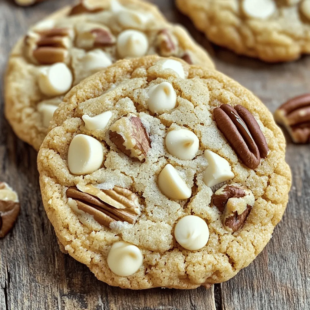 To make these white chocolate maple cookies, gather these simple ingredients: - 1 cup unsalted butter, softened - 3/4 cup brown sugar, packed - 1/4 cup granulated sugar - 1/2 cup maple syrup - 2 large eggs - 1 teaspoon vanilla extract - 2 1/4 cups all-purpose flour - 1 teaspoon baking soda - 1/2 teaspoon salt - 1 cup white chocolate chips - 1/2 cup chopped pecans (optional) Each ingredient plays a role. The butter makes cookies rich and soft. The sugars add sweetness and help with browning. Maple syrup gives a nice flavor. You might not have all the items on hand. Here are some great swaps: - Use coconut oil instead of butter for a dairy-free option. - If you lack brown sugar, mix granulated sugar with a bit of molasses. - Maple syrup can be swapped for honey or agave syrup for a different taste. These swaps can change the flavor but still keep your cookies tasty. Want to make your cookies special? Try these add-ins: - Dried cranberries or cherries for a fruity kick. - White chocolate chunks for extra chocolatey goodness. - A dash of cinnamon for warmth and spice. Adding these things can make your cookies unique and delightful. Check out the Full Recipe for more details on making these treats! To start, gather your ingredients. You need: - 1 cup unsalted butter, softened - 3/4 cup brown sugar, packed - 1/4 cup granulated sugar - 1/2 cup maple syrup - 2 large eggs - 1 teaspoon vanilla extract - 2 1/4 cups all-purpose flour - 1 teaspoon baking soda - 1/2 teaspoon salt - 1 cup white chocolate chips - 1/2 cup chopped pecans (optional) Begin by preheating your oven to 350°F (175°C). Next, take a large bowl. Cream the softened butter, brown sugar, and granulated sugar. Mix until it looks light and fluffy. Then, add the maple syrup, eggs, and vanilla extract. Stir until everything blends well. In another bowl, whisk together the flour, baking soda, and salt. Slowly add this dry mix to the wet ingredients. Stir gently until just combined. Finally, fold in the white chocolate chips and pecans, if you want some crunch. Now it’s time to bake! Use a cookie scoop or a tablespoon to drop rounded balls of dough onto your lined baking sheet. Make sure to leave some space between each cookie. This helps them bake evenly. Place the sheet in your preheated oven. Bake for 10 to 12 minutes. Look for golden edges, but the centers should stay soft. This gives the cookies a nice texture. After baking, let the cookies cool on the sheet for about 5 minutes. Then, move them to a wire rack. This helps cool them completely. I love to enjoy these cookies warm with a glass of milk. They also taste amazing with a scoop of vanilla ice cream. You can find the full recipe in the earlier section to guide you through this delightful process! To make the best white chocolate maple cookies, follow these simple tips. First, use room temperature butter. It helps the sugar mix well. Cream the butter and sugars until fluffy. This step adds air and makes your cookies light. Don’t skip the maple syrup; it gives a rich flavor. Measure your flour carefully. Too much flour makes cookies dry. Avoid overmixing the dough. Mix just until the flour disappears. Overmixing can make your cookies tough. Also, don’t bake them too long. Remove them from the oven when the edges are golden. The centers should look soft. They will firm up as they cool. Lastly, let the cookies cool on the sheet for a few minutes. This helps them set without breaking. You can enhance the flavor with simple changes. Try adding cinnamon or nutmeg for warmth. For texture, add chopped pecans or walnuts. They give a nice crunch. If you want a chewier cookie, use more brown sugar. It helps hold moisture. For a unique twist, drizzle melted white chocolate on top after baking. This adds sweetness and looks great. For the Full Recipe, check the ingredients and instructions above. {{image_2}} You can change the flavors of your white chocolate maple cookies easily. Want a nut-free option? Just skip the pecans. If you’re vegan, substitute the butter with coconut oil and the eggs with flaxseed meal mixed with water. Use vegan white chocolate chips to keep the flavor strong. This way, everyone can enjoy these cookies. Do you like chewy or crunchy cookies? For chewy cookies, bake them for a shorter time. Remove them from the oven while they are still soft in the center. For crunchier cookies, bake them a bit longer until they are golden all over. Both ways taste great, so try each one to find your favorite! You can make these cookies fun for each season. Add warm spices like cinnamon or nutmeg in the fall. In winter, try adding some peppermint extract for a festive touch. Fresh lemon or orange zest can brighten up the flavor in the spring. These small changes can bring new joy to your baking. Enjoy the Full Recipe to create your own variations! To keep your white chocolate maple cookies fresh, store them in an airtight container. Place parchment paper between layers to avoid sticking. This method keeps them soft and tasty. You can also add a slice of bread to absorb moisture. It helps maintain softness for longer. Freezing these cookies is easy! Just wrap each one in plastic wrap. Place them in a freezer-safe bag. You can freeze them for up to three months. To thaw, take them out and let them sit at room temperature for about 30 minutes. You can also reheat them in the oven for a few minutes. This will make them warm and delicious again. When stored properly, these cookies last up to one week at room temperature. If you freeze them, they can last for up to three months. Just remember to keep them airtight. This helps preserve their flavor and texture. Enjoy your sweet treats anytime! For the full recipe, check out the entire article. The best way to soften butter is to leave it out at room temperature. It usually takes about 30 minutes to an hour. If you need it faster, you can cut the butter into small pieces. This helps it warm up quicker. You can also use the microwave. Set it to low power for about 10 seconds. Check it and repeat if needed. Just be careful not to melt it. Softened butter blends well with sugar, making your cookies light and fluffy. Yes, you can use different types of chocolate! Dark chocolate or milk chocolate can work well. Each type brings a unique taste to the cookies. If you want a sweeter cookie, use milk chocolate. For a richer flavor, dark chocolate is a great choice. You can also mix chocolates for a fun blend. Just remember that white chocolate chips are a key part of the original recipe. They add creaminess and balance the maple flavor. To make your cookies chewy, use more brown sugar than white sugar. Brown sugar has more moisture, which helps cookies stay soft. Also, don't overmix the dough. Mix just until the ingredients combine. Overmixing can lead to tougher cookies. Another tip is to remove cookies from the oven while they are still soft in the middle. They will firm up as they cool. You can also chill the dough for a bit before baking. This helps control spreading and keeps them chewy. For the full recipe, check out the detailed instructions above! This blog post covered everything you need to bake delicious cookies. We explored the key ingredients and how to make smart swaps. I shared step-by-step instructions to guide your baking journey. You learned tips for perfect cookies and common mistakes to avoid. We looked at flavor and texture variations to try. Lastly, I provided advice on storing your cookies for freshness. Baking cookies can be fun and rewarding. Use these tips to enjoy every bite!