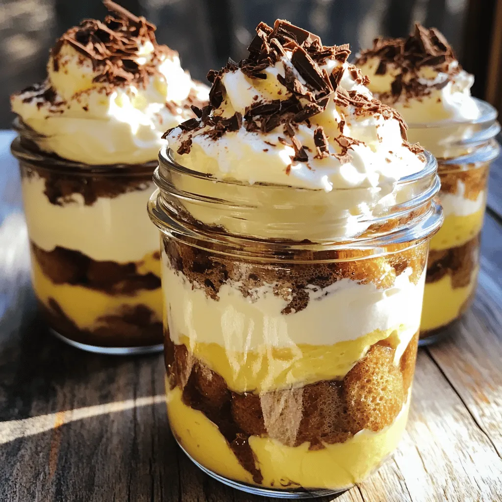 To create these delightful Cream Soda Tiramisu Jars, you will need the following ingredients: - 1 cup heavy cream - 1 cup mascarpone cheese - 1/2 cup granulated sugar - 1 teaspoon vanilla extract - 1 cup cream soda (chilled) - 1 package ladyfinger cookies - 1/4 cup chocolate shavings (for garnish) - Extra cream soda for soaking These ingredients blend perfectly. The heavy cream and mascarpone cheese give a rich, creamy base. Granulated sugar adds sweetness, while vanilla extract brings warmth. Chilled cream soda gives a fun twist, making this dessert bubbly and refreshing. Ladyfinger cookies soak up the cream soda, adding a soft texture. Finally, chocolate shavings add a delightful finish. Using quality ingredients is key. Fresh heavy cream and mascarpone cheese elevate the flavor. I recommend using a good brand of cream soda for the best taste. This recipe is simple, and gathering these ingredients will set you up for a sweet success. If you're ready to dive in, check out the Full Recipe for step-by-step instructions! - Whip cream and mascarpone mixture Start by gathering your ingredients. In a mixing bowl, add 1 cup of heavy cream, 1 cup of mascarpone cheese, 1/2 cup of granulated sugar, and 1 teaspoon of vanilla extract. Mix these together using a hand mixer. Whip until you see soft peaks. The mixture should be smooth and fluffy. - Soak ladyfingers in cream soda Next, pour 1 cup of chilled cream soda into a shallow dish. Quickly dip each ladyfinger into the cream soda. Make sure they soak but do not get too soggy. You want them soft but still firm enough to hold their shape. - Layering in jars Now it’s time to layer the ingredients in your jars. Start by placing the soaked ladyfingers at the bottom of each jar. Then, spoon a layer of the whipped mascarpone mixture over the ladyfingers. Smooth it out with a spatula. Repeat this process for 2 to 3 layers. Finish with a final layer of the mascarpone mixture on top. - Refrigeration time Once you finish layering, it’s time to chill. Cover the jars and place them in the refrigerator. Let the jars sit for at least 4 hours. For the best taste, chill them overnight. This allows the flavors to blend nicely. You can find the full recipe for more details and exact measurements. To get the best cream and mascarpone mix, start with cold tools. Use a chilled bowl for whipping. Whip the heavy cream until soft peaks form. Then, add the mascarpone and sugar. Mix until smooth and fluffy. This will give your tiramisu a light texture. Soaking ladyfingers is key. Pour extra cream soda into a shallow dish. Dip each ladyfinger quickly. Make sure they are wet but not soggy. If they are too wet, your layers will fall apart. Place the soaked ladyfingers neatly at the bottom of your jars. For layering, use a spatula to spread the mascarpone mix evenly. Create two or three layers. Each layer should be distinct, making it look beautiful. Make sure the top layer is smooth for a nice finish. Pair these jars with a sweet drink like iced tea or coffee. Cream soda can also work well for a fun twist. These jars fit any occasion, from birthdays to casual dinners. They are fun and easy to serve. For a festive touch, try serving them at parties. Your guests will love the unique flavor. You can make them ahead of time. Just be sure to chill them for at least four hours. For the full recipe, check back with the detailed steps above. {{image_2}} You can change the flavor of your Cream Soda Tiramisu Jars easily. Here are some fun ideas: - Using different sodas: Try root beer or orange soda. Each soda brings a new twist. The flavor will change, but the dessert will still be creamy and delicious. - Adding flavored extracts: Experiment with almond or coconut extract. Just a drop can change the taste. It adds a nice surprise to each bite. - Incorporating fruits or nuts: Add berries or chopped nuts between the layers. Strawberries or pistachios give great crunch and taste. This makes the dessert more exciting and colorful. You can also make this dessert fit different diets. Here are some options: - Vegan options: Use coconut cream instead of heavy cream. Swap mascarpone with cashew cream. This keeps the dessert creamy without dairy. - Gluten-free alternatives: Look for gluten-free ladyfingers. Many brands make these, so you can enjoy the dessert without worry. Check out the Full Recipe for more details on how to make this delightful treat! To keep your leftover tiramisu jars fresh, store them in the fridge. Use an airtight container to prevent drying out. If you have already opened the jars, cover them tightly with plastic wrap. This keeps the flavors intact. Aim to eat the jars within 3 to 5 days for the best taste. Can you freeze Cream Soda Tiramisu Jars? Yes, you can freeze them, but the texture may change. To freeze, wrap each jar well in plastic wrap and then in aluminum foil. This helps avoid freezer burn. For proper thawing, move the jars to the fridge. Let them thaw slowly for about 6 to 8 hours. Avoid thawing at room temperature, as this can lead to soggy layers. Enjoy your delicious dessert even after freezing! For the full recipe, check out the details above. What is the best way to whip heavy cream? To whip heavy cream, use a cold mixing bowl and cold beaters. Pour the cream into the bowl. Turn the mixer on medium speed, then increase to high speed. Whip until soft peaks form. This may take about 3 to 5 minutes. How long can I keep the tiramisu jars in the refrigerator? You can keep the tiramisu jars in the refrigerator for up to 3 days. Just make sure to cover them well to keep them fresh. Can I make Cream Soda Tiramisu Jars ahead of time? Yes! You can make these jars a day in advance. This allows the flavors to mix well. What can I substitute for ladyfingers? If you don’t have ladyfingers, use sponge cake or pound cake. Cut them into small pieces to fit in the jars. How do I know when the tiramisu is set properly? The tiramisu is set when it is firm to the touch and holds its shape. The layers should look distinct, and it should not be runny. Can I use diet soda in the recipe? Yes, you can use diet soda if you prefer. It will still give a nice flavor to the dessert. Do the layers need to be even in height? The layers do not need to be perfectly even. Just aim for a nice balance for a pretty look. It’s all about enjoying the taste! In this blog post, I walked you through making Cream Soda Tiramisu Jars. We covered ingredients like heavy cream, mascarpone cheese, and ladyfinger cookies. You learned the steps to whip the cream, soak the ladyfingers, and layer everything beautifully. Tips on achieving the right consistency and serving ideas rounded out the post. Enjoy experimenting with flavors and customizations. Whether for a party or family night, these jars will impress. Now, it’s time to make your own delicious treat!