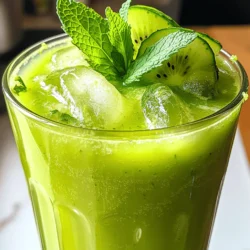 - 3 ripe kiwis, peeled and diced - 1 large cucumber, peeled and diced - 1 cup coconut water - 2 tablespoons lime juice - 1 tablespoon honey (or agave syrup) - Fresh mint leaves, for garnish - Ice cubes - Blender - Fine-mesh sieve - Large pitcher - Glasses for serving When I make the Kiwi Cucumber Cooler, I love how fresh and bright the ingredients are. First, you need ripe kiwis. They should feel soft when you press them gently. This means they are sweet and flavorful. Next, grab a large cucumber. Peel it and cut it into small pieces. The cucumber adds a refreshing crunch! You will also need coconut water. This is not just delicious; it hydrates you, too. For some tang, use lime juice. It brightens the drink and adds a zesty kick. Honey or agave syrup sweetens the mix. Adjust the amount based on your taste. Don't forget the fresh mint leaves. They add a lovely aroma and make the drink look pretty. Finally, ice cubes are a must. They keep your drink cool and refreshing on hot days. Gather all these ingredients and your equipment. With just a blender, a fine-mesh sieve, a pitcher, and glasses, you’re ready to create a delightful summer drink. For the full recipe, refer to the section above. To make this drink, start with the kiwis. First, cut off both ends of each kiwi. This gives you a stable base. Use a knife to carefully peel away the skin. Once peeled, cut the kiwi into small pieces. Aim for about one-inch cubes for easy blending. Now, let’s move on to the cucumber. Start by slicing off both ends. Use the same knife to peel the skin. After peeling, chop the cucumber into small cubes, similar in size to the kiwi. This helps them blend evenly. Next, put the diced kiwis and cucumbers into your blender. Blend them together until you get a smooth mixture. This step is key for a refreshing drink. After blending, take a fine-mesh sieve and place it over a large pitcher. Pour the blended mixture into the sieve. Use a spoon to help push the juice through. This step removes any pulp, leaving you with a smooth drink. Now, let’s mix in the other ingredients. Pour one cup of coconut water into the pitcher with the strained juice. Then add two tablespoons of lime juice. Next, add one tablespoon of honey or agave syrup. Stir everything together well. This mix of flavors is what makes the drink special. For the best taste, chill the mixture in the fridge. Aim for about 30 minutes. This allows the flavors to blend and become even more refreshing. To make the best Kiwi Cucumber Cooler, focus on fresh ingredients. Use ripe kiwis for sweetness and a juicy cucumber for a refreshing crunch. Blend them well until smooth, then strain the mixture. This step removes any bits, giving you a nice texture. Adjusting the sweetness is easy. If you want it sweeter, add more honey. For a lighter taste, reduce the honey. You can also use agave syrup. Taste as you go to find the right balance for you. Presentation matters! Use tall glasses to show off the bright green color. Clear glass lets the drink shine. For a fun twist, rim the glasses with lime juice and dip them in sugar. Garnish with fresh mint leaves. They add color and a lovely scent. You can also add cucumber slices or kiwi wedges on the rim for extra flair. This makes your drink look special and inviting. Enjoy your refreshing drink! {{image_2}} You can make your Kiwi Cucumber Cooler even more exciting. Try adding other fruits like pineapple or berries. Pineapples bring a sweet, tropical note. Berries add a splash of color and taste. You can mix and match until you find your favorite combo. Another fun option is to use herbs. Mint is great, but basil or cilantro can add unique flavors. Basil gives a sweet and spicy kick, while cilantro adds a fresh and zesty touch. These flavors will surprise your taste buds and keep things interesting. If you want to change the sweetness, you can swap honey for maple syrup or agave. Maple syrup gives a rich flavor, while agave is mild and smooth. Both options are easy to find and work well in this drink. To make it vegan-friendly, just use agave syrup. This small change makes your Kiwi Cucumber Cooler suitable for everyone. It's simple, tasty, and everyone can enjoy it. Try these variations to fit your taste and diet! To keep your kiwi cucumber cooler fresh, store it in a glass pitcher. Make sure to cover it tightly with plastic wrap or a lid. This helps to keep out air and light. You can keep it in the fridge for up to three days. After that, the flavors may fade, and the drink can lose its freshness. You can freeze the kiwi cucumber mixture for future use. Pour the drink into ice cube trays and freeze until solid. Once frozen, transfer the cubes into a zip-top bag for easy access. This way, you can enjoy a quick refreshment anytime. To use, just thaw the cubes in the fridge or blend them into a smoothie for a chilly treat. Yes, you can make the Kiwi Cucumber Cooler in advance. I recommend making it a few hours before serving. This allows the flavors to blend well. Store it in the fridge in a sealed container. It will stay fresh for about two days. Just stir it before serving. If the drink separates, it’s normal. Kiwis and cucumbers offer great health benefits. Kiwis are high in vitamin C and fiber. They help boost your immune system. Cucumbers are hydrating and low in calories. They contain antioxidants that promote healthy skin. Together, they create a refreshing drink that supports wellness. This drink is a tasty way to enjoy these health benefits. Yes, you can use other liquids instead of coconut water. Some good substitutes are plain water or sparkling water. Each option will change the taste a bit. For a sweeter option, try using lemonade. If you want a creamy texture, try almond milk. Each choice will give your Kiwi Cucumber Cooler a unique twist. You now have everything you need to make a refreshing kiwi cucumber cooler. We covered the essential ingredients, equipment, and step-by-step instructions. You learned tips to enhance flavor and serving ideas. Variations can help you customize this drink, while storage tips ensure you waste none. The kiwi cucumber cooler is easy to prepare and delicious. Try it out and enjoy its fresh taste!