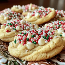 To make these cookies, gather these key ingredients: - 2 cups all-purpose flour - 1/2 teaspoon baking powder - 1/2 teaspoon baking soda - 1/2 teaspoon salt - 1 cup unsalted butter, softened - 3/4 cup brown sugar, packed - 1/4 cup granulated sugar - 1 teaspoon vanilla extract - 1/2 teaspoon almond extract - 1 large egg These ingredients work together to create a soft and chewy cookie. The butter gives richness, while the sugars add sweetness and a lovely golden color. To make your cookies even more festive, consider adding: - 1 cup festive sprinkles (red, green, and white) - 1 cup chopped nuts (such as pecans or walnuts) - 1 cup white chocolate chips These add-ins bring fun colors and extra flavors to your cookies. Sprinkles make them look cheerful, while nuts add a nice crunch. White chocolate chips add creamy sweetness that pairs well with the cookie base. For the full recipe, check the details above! 1. Preheat your oven and prepare baking sheets. Set your oven to 350°F (175°C). Line two baking sheets with parchment paper. This helps cookies bake evenly. 2. Mix dry ingredients. In a bowl, whisk together 2 cups of flour, 1/2 teaspoon of baking powder, 1/2 teaspoon of baking soda, and 1/2 teaspoon of salt. Set this aside. 3. Cream the butter and sugars. In a large mixing bowl, beat 1 cup of softened unsalted butter, 3/4 cup of brown sugar, and 1/4 cup of granulated sugar. Beat for about 2-3 minutes until the mix is light and fluffy. 1. Add extracts and egg. Add 1 teaspoon of vanilla extract and 1/2 teaspoon of almond extract. Beat in 1 large egg until fully mixed. 2. Blend dry and wet mixtures. Gradually add the dry mix to the wet mix. Stir until just combined. Don’t overmix; it will help keep the cookies tender. 3. Incorporate add-ins. Gently fold in 1 cup of festive sprinkles, 1 cup of chopped nuts (like pecans or walnuts, if you like), and 1 cup of white chocolate chips. Make sure they are evenly spread throughout the dough. 1. Scoop dough and arrange on sheets. Using a tablespoon, scoop the dough and place it on the prepared baking sheets. Leave space between each scoop; the cookies will spread while baking. 2. Timing and temperature for baking. Bake for 10-12 minutes. Look for lightly golden edges. The centers may seem underbaked but will firm up as they cool. 3. Cool cookies effectively. Once baked, take them out of the oven. Let the cookies cool on the sheets for about 5 minutes. Then, transfer them to a wire rack to cool completely. Enjoy making your Days of Christmas Cookies! For the full recipe, refer to the ingredients section. To make the best cookies, focus on texture. Aim for a soft and chewy cookie. Here are some tips for achieving that perfect bite: - Achieving the right cookie texture: Use room temperature butter. Cold butter can make cookies hard. Cream butter and sugars well to add air. This gives cookies a fluffy texture. - Best practices for mixing ingredients: Mix dry ingredients first. This helps to evenly distribute the baking soda and powder. When combining wet and dry, stir gently. Overmixing can lead to tough cookies. - Avoiding overbaking for chewy cookies: Keep an eye on the timer. Take cookies out when edges are golden, but centers look soft. They will firm up while cooling. Cookies can be a feast for the eyes too! Use these fun ideas to make your cookies shine: - Creative ways to present your cookies: Arrange cookies on a colorful platter. Use different shapes to make a fun display. Tall stacks of cookies look great too. - Using additional sprinkles for a festive look: After baking, add more sprinkles. This brightens them up and adds fun texture. You can even drizzle melted chocolate on top for a sweet touch. - Packaging cookies for gifting: Wrap cookies in clear bags. Tie with ribbons or twine for a charming gift. You can also use festive boxes. This shows care and makes your treats more special. For a full recipe, check out the Days of Christmas Cookies! {{image_2}} You can easily switch up flavors in your Christmas cookies. Try using different extracts, like peppermint. This adds a cool, festive touch to your treats. You can also mix in various types of chocolate chips. Dark chocolate brings rich flavor, while milk chocolate gives sweetness. Both choices make your cookies fun and unique. If you need gluten-free cookies, use alternative flours. Almond flour or coconut flour works well. These options keep your cookies tasty and light. For those who need dairy-free options, substitute regular butter with coconut oil or a dairy-free spread. This keeps the cookies soft and delicious for everyone. Get creative with themed cookie ideas! You can make cookies inspired by festive flavors like gingerbread or peppermint. These flavors are classic and loved by many. You can also shape cookies into fun holiday themes. Snowman or Christmas tree shapes add joy to your holiday baking. Use cookie cutters to create these fun shapes, and watch everyone smile as they enjoy your festive treats! To keep your cookies fresh, store them in an airtight container. This helps maintain their soft texture and flavor. You can keep them at room temperature for up to one week. If you want to enjoy them longer, consider freezing. To freeze unbaked cookie dough, scoop it into balls and place them on a baking sheet. Freeze until solid, then transfer them to a freezer bag. You can bake them straight from the freezer; just add a couple of minutes to the baking time. For baked cookies, let them cool completely. Then, layer them in an airtight container with parchment paper between each layer. Baked cookies can last for up to three months in the freezer. To reheat cookies, use the oven for the best texture. Preheat the oven to 350°F (175°C). Place cookies on a baking sheet and heat for about 5 minutes. This keeps them soft and warm. If you’re in a hurry, you can use the microwave. Heat them for about 10-15 seconds. However, they may not be as good as oven-heated cookies. Always check to avoid overheating. For a delicious treat, refer to the Full Recipe and enjoy your baking journey! How do I prevent cookies from spreading too much? To stop cookies from spreading, chill your dough for at least 30 minutes. This helps the butter firm up. Use parchment paper on your baking sheets. It gives a non-stick surface. Make sure you measure your flour correctly too. Can I use margarine instead of butter? Yes, you can use margarine. Just keep in mind that it may change the flavor a bit. Choose a stick margarine for best results, not the spreadable kind. What is the best way to make my cookies soft and chewy? Using brown sugar helps cookies stay soft and chewy. Don't overmix your dough. Also, take them out of the oven when they are just golden on the edges. Can I save cookie dough for later use? Absolutely! You can save cookie dough in the fridge for up to three days. For longer storage, freeze it for up to three months. Just thaw it in the fridge before baking. What can I use instead of egg for vegan cookies? You can use applesauce or mashed banana as a great egg substitute. About 1/4 cup works well for each egg. Flaxseed meal mixed with water is another option. How do I make royal icing for decorating cookies? To make royal icing, mix 2 egg whites with 4 cups of powdered sugar. Beat until you see stiff peaks. You can add food coloring for fun designs. What should I do if my cookies turn out hard? If your cookies are hard, check your baking time. You may have overbaked them. Also, try adding more brown sugar next time for moisture. Why aren’t my cookies spreading? If your cookies don't spread, your dough might be too cold. Try letting it sit at room temp for 10 minutes before baking. How do I get perfect cookie shapes? To get perfect shapes, use cookie cutters or scoop dough with an ice cream scoop. Ensure the dough is chilled, as it helps maintain the shape. You now have all the tools to bake delicious Christmas cookies. We covered ingredients, step-by-step instructions, and tips. Remember to choose your flavor and decoration wisely. Don't forget about storage and variations to keep things exciting. These cookies can bring joy and warmth to your holiday. With these easy steps, you can share sweet treats with loved ones. Let your creativity shine as you bake and decorate. Enjoy the process, and happy baking!