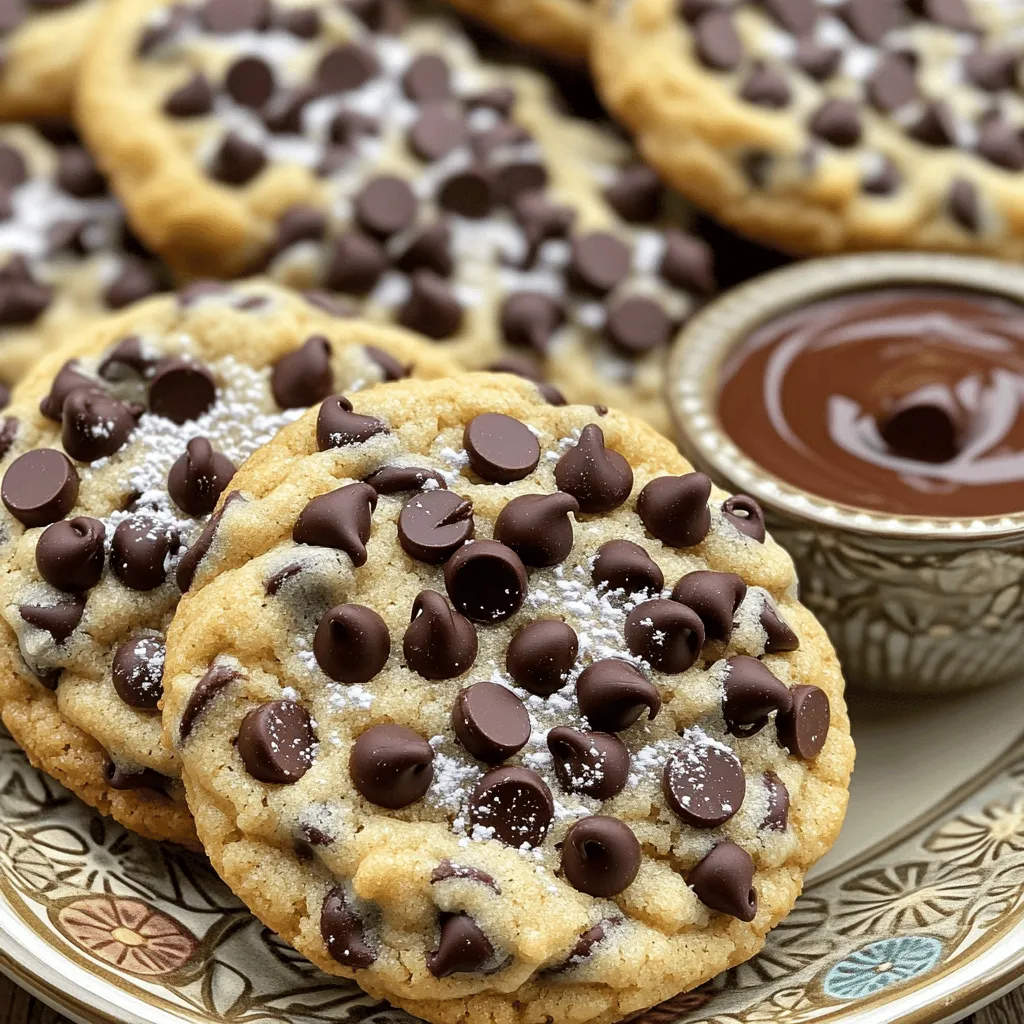 To make these chocolate chip cheesecake cookies, you will need: - 1 cup cream cheese, softened - 1/2 cup unsalted butter, softened - 3/4 cup granulated sugar - 1/2 cup brown sugar, packed - 1 large egg - 1 teaspoon vanilla extract - 2 cups all-purpose flour - 1/2 teaspoon baking soda - 1/2 teaspoon baking powder - 1/4 teaspoon salt - 1 cup semi-sweet chocolate chips - 1/2 cup mini chocolate chips (for topping) You can easily swap some ingredients if needed. Instead of cream cheese, you might use mascarpone for a richer taste. If you want a dairy-free version, try a vegan cream cheese. You can replace unsalted butter with coconut oil for a dairy-free option too. Using light brown sugar instead of dark brown sugar gives a milder flavor. If you lack all-purpose flour, almond flour works well in a pinch, but adjust the amount. Using high-quality ingredients makes a big difference. Fresh cream cheese provides a creamy texture. Good chocolate chips melt beautifully and add rich flavor. I always recommend using pure vanilla extract for the best taste. When you choose quality, your cookies will taste better. They will look more appealing and impress anyone who tries them. Remember, great cookies start with great ingredients! First, gather all your ingredients. You will need: - 1 cup cream cheese, softened - 1/2 cup unsalted butter, softened - 3/4 cup granulated sugar - 1/2 cup brown sugar, packed - 1 large egg - 1 teaspoon vanilla extract - 2 cups all-purpose flour - 1/2 teaspoon baking soda - 1/2 teaspoon baking powder - 1/4 teaspoon salt - 1 cup semi-sweet chocolate chips - 1/2 cup mini chocolate chips (for topping) Next, preheat your oven to 350°F (175°C). Line a baking sheet with parchment paper. This helps prevent sticking and makes cleanup easy. In a large bowl, beat the softened cream cheese and unsalted butter together. Mix until creamy and smooth. This step ensures your cookies are rich and tasty. Gradually add the granulated sugar and brown sugar. Continue to beat until everything is well combined. This creates a nice, sweet base for your cookies. Now, add the egg and vanilla extract. Beat until fully mixed in. The egg adds moisture, and the vanilla boosts flavor. In a separate bowl, whisk together the all-purpose flour, baking soda, baking powder, and salt. This blends the dry ingredients evenly. Slowly add the dry mix to the wet mix. Stir until just combined. Avoid over-mixing; this keeps your cookies soft. Gently fold in the semi-sweet chocolate chips. Make sure they spread evenly throughout the dough. Using a cookie scoop or a tablespoon, drop generous portions of the dough onto the prepared baking sheet. Leave enough space between each cookie to allow for spreading. Sprinkle mini chocolate chips on top of each cookie. This adds extra chocolatey goodness. Bake in the preheated oven for 12-15 minutes. Check the cookies when the edges are lightly golden. This is the perfect time to take them out. Once baked, allow the cookies to cool on the baking sheet for 5 minutes. This helps them firm up a bit before moving them. After 5 minutes, transfer the cookies to a wire rack. Let them cool completely there. For a fun presentation, arrange the cooled cookies on a decorative plate. Dust them with powdered sugar. You can also serve them with a small bowl of chocolate dipping sauce. This makes your cookies even more tempting! To get that soft and chewy cookie, use room temperature cream cheese and butter. This helps them blend smoothly. Make sure you mix the dough well, but don’t overdo it. When you fold in the chocolate chips, do it gently. This keeps the cookies fluffy. One big mistake is not measuring the flour correctly. Use the spoon and level method. Don’t scoop the flour directly from the bag. That can pack it down and add too much flour. Also, watch the baking time. Pull them out when the edges are golden, not the whole cookie. Want to make your cookies even better? Try adding nuts like walnuts or pecans. You can also mix in some caramel chips for extra sweetness. For a fun twist, add a pinch of sea salt on top before baking. This contrast brings out the chocolate flavor nicely. {{image_2}} You can make these cookies gluten-free. Use a good gluten-free flour blend in place of all-purpose flour. This swap keeps the cookies soft and chewy. Make sure the blend has a good mix of starches and flours for the best results. Also, check baking powder and baking soda for gluten-free labels. You can play with different types of chocolate. Try dark chocolate chips for a richer taste. You can also use milk chocolate for a sweeter cookie. Swapping chocolate can change the flavor and texture. Mix and match semi-sweet, white chocolate, or even peanut butter chips. Each option creates a fun twist on the classic recipe. Seasonal flavors can make these cookies special. For fall, add cinnamon and nutmeg for a warm spice. In winter, try peppermint extract and crushed candy canes. You can also use orange zest for a bright, fresh taste in spring. Each season brings new flavors to enjoy, so get creative and have fun! To keep your chocolate chip cheesecake cookies fresh, store them in an airtight container. Place parchment paper between layers of cookies to prevent sticking. This method helps keep them soft and chewy. You can also use a zip-top bag if you do not have a container. Just remove as much air as possible before sealing. Freezing cookies is a great way to save some for later. To freeze, let the cookies cool completely. Then, place them in a single layer on a baking sheet. Freeze for about an hour. Once firm, transfer them to an airtight container or a freezer bag. Label the bag with the date. These cookies can last for up to three months in the freezer. When stored properly, these cookies last for about a week at room temperature. If you want them to last longer, freezing is the best option. Always remember to check for any signs of spoilage before eating. These cookies are best enjoyed fresh, but they still taste great even after a few days! Yes, you can make these cookies ahead of time. Prepare the dough and chill it in the fridge for up to two days. Chilling helps the flavors blend well. When you’re ready to bake, scoop the dough onto a sheet and bake as directed. This saves time on baking day. If you need a cream cheese substitute, use Greek yogurt or mascarpone cheese. Both options give a creamy texture. You can also use silken tofu for a vegan choice. Each substitute may change the taste slightly, but they work well in this recipe. Check the cookies after 12 minutes. The edges should look golden brown. The center may still seem soft. They will firm up as they cool. If you see a light golden edge, they are ready to come out. This gives you a chewy inside and a crisp outside. This blog post covered key steps to bake perfect chocolate chip cheesecake cookies. We discussed essential ingredients, substitutions, and the importance of quality. I shared preparation, baking, and cooling guidelines to help you succeed. You learned tips for the best texture and flavor, plus fun variations to try. Lastly, we explored storage options and answered common questions. With these details, you can bake delicious cookies that impress everyone! Enjoy every delicious bite!